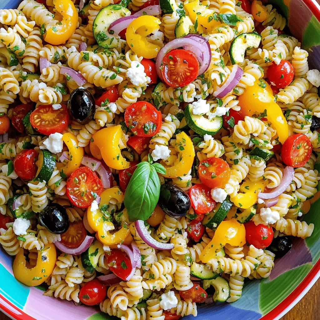 Um einen Mediterranen Nudelsalat zu machen, benötige ich frische Zutaten. Zuerst wähle ich die Nudeln. Fusilli oder Penne sind ideal. Sie halten das Dressing gut und machen den Salat lecker.