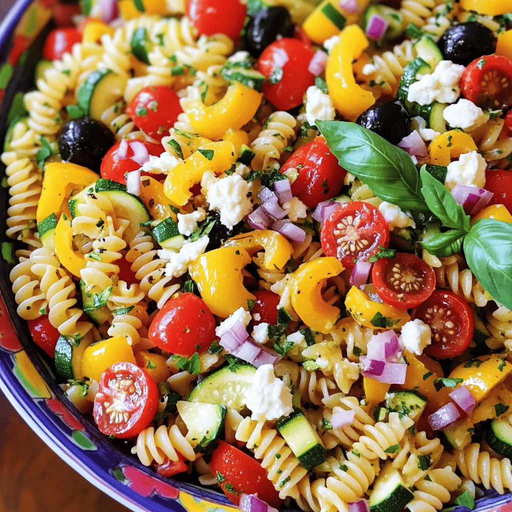 Um einen Mediterranen Nudelsalat zu machen, benötige ich frische Zutaten. Zuerst wähle ich die Nudeln. Fusilli oder Penne sind ideal. Sie halten das Dressing gut und machen den Salat lecker.
