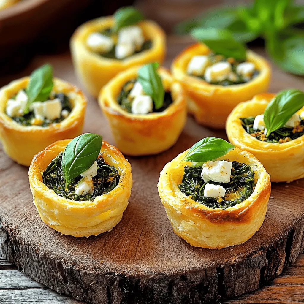 Um köstliche Mini-Quiches mit Spinat und Feta zu machen, brauchst du einige einfache Zutaten. Die Hauptzutaten sind Blätterteig, frischer Spinat und Feta-Käse. Du benötigst auch Eier, Sahne, Zwiebel, Knoblauch, Olivenöl, Salz, Pfeffer und Muskatnuss.