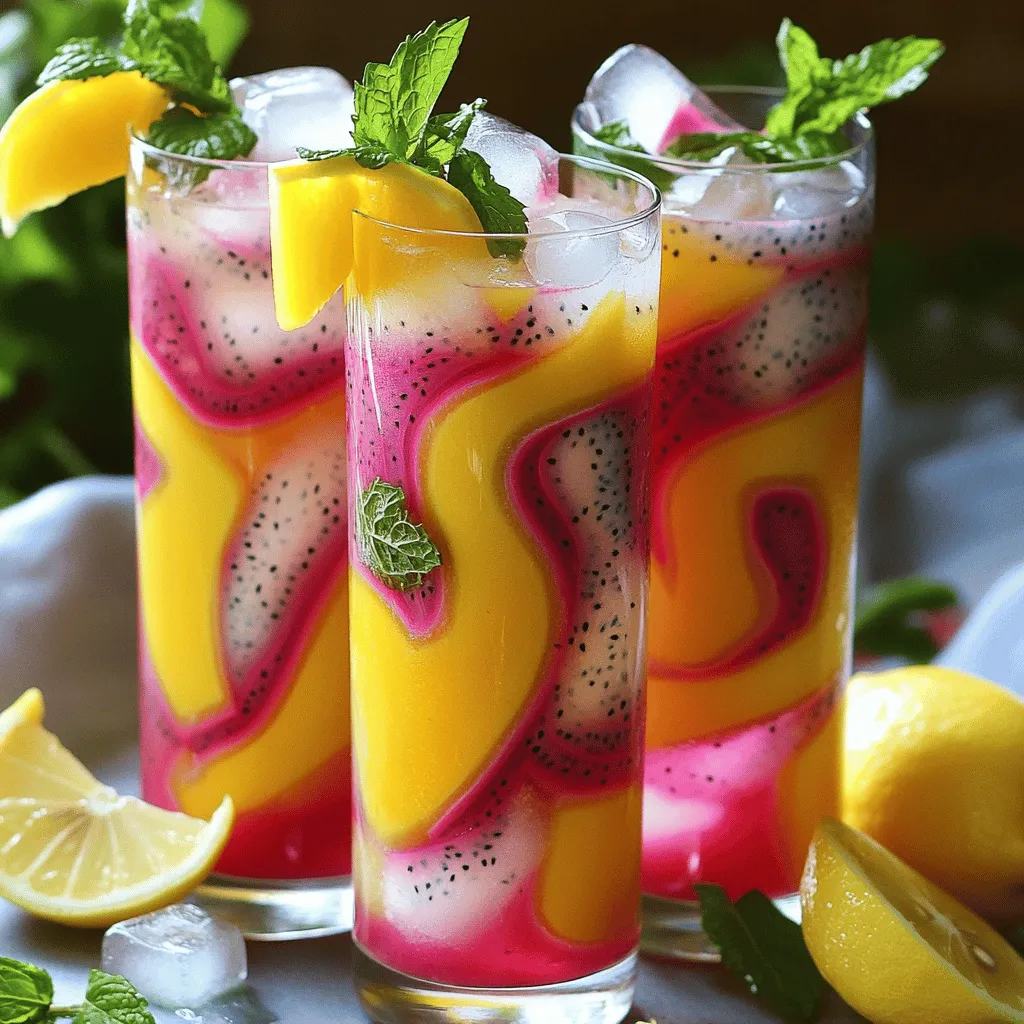 Um Mango Dragon Fruit Limonade zuzubereiten, brauchst du einige frische Zutaten. Hier sind die wichtigsten Zutaten, die du benötigst: