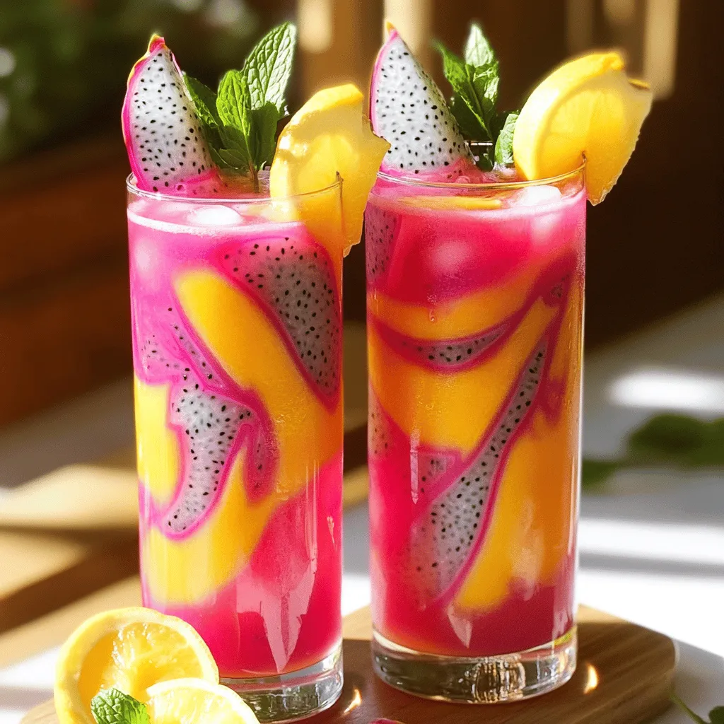 Um Mango Dragon Fruit Limonade zuzubereiten, brauchst du einige frische Zutaten. Hier sind die wichtigsten Zutaten, die du benötigst: