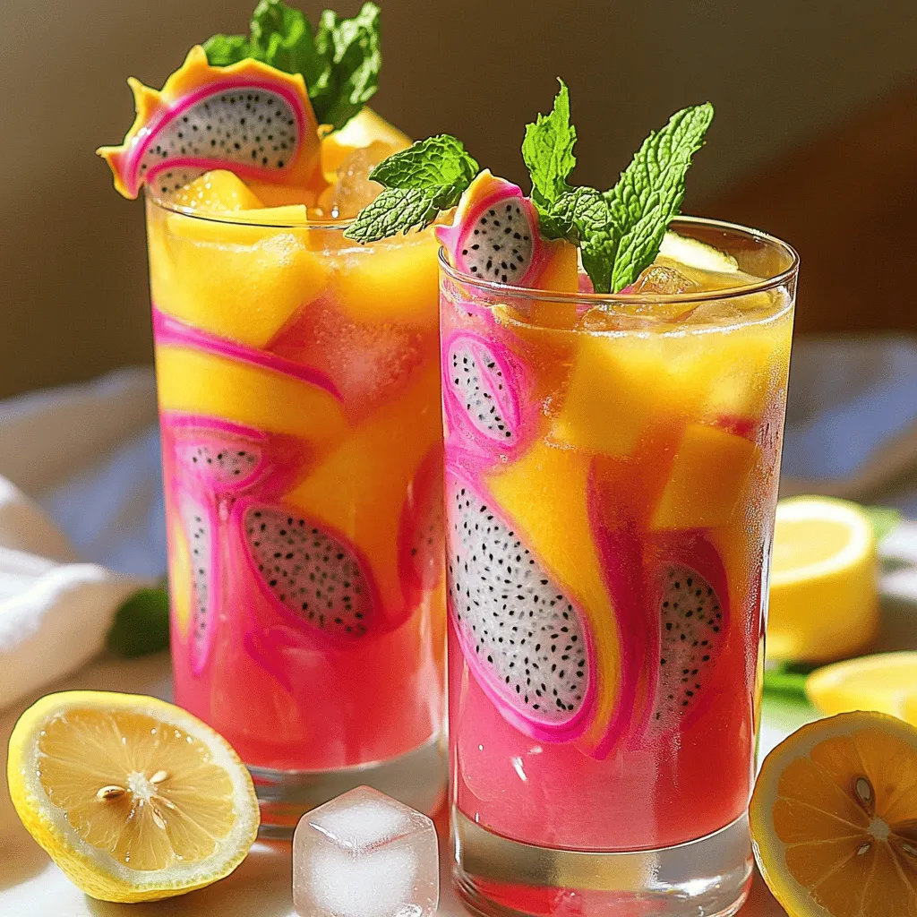 Um Mango Dragon Fruit Limonade zuzubereiten, brauchst du einige frische Zutaten. Hier sind die wichtigsten Zutaten, die du benötigst: