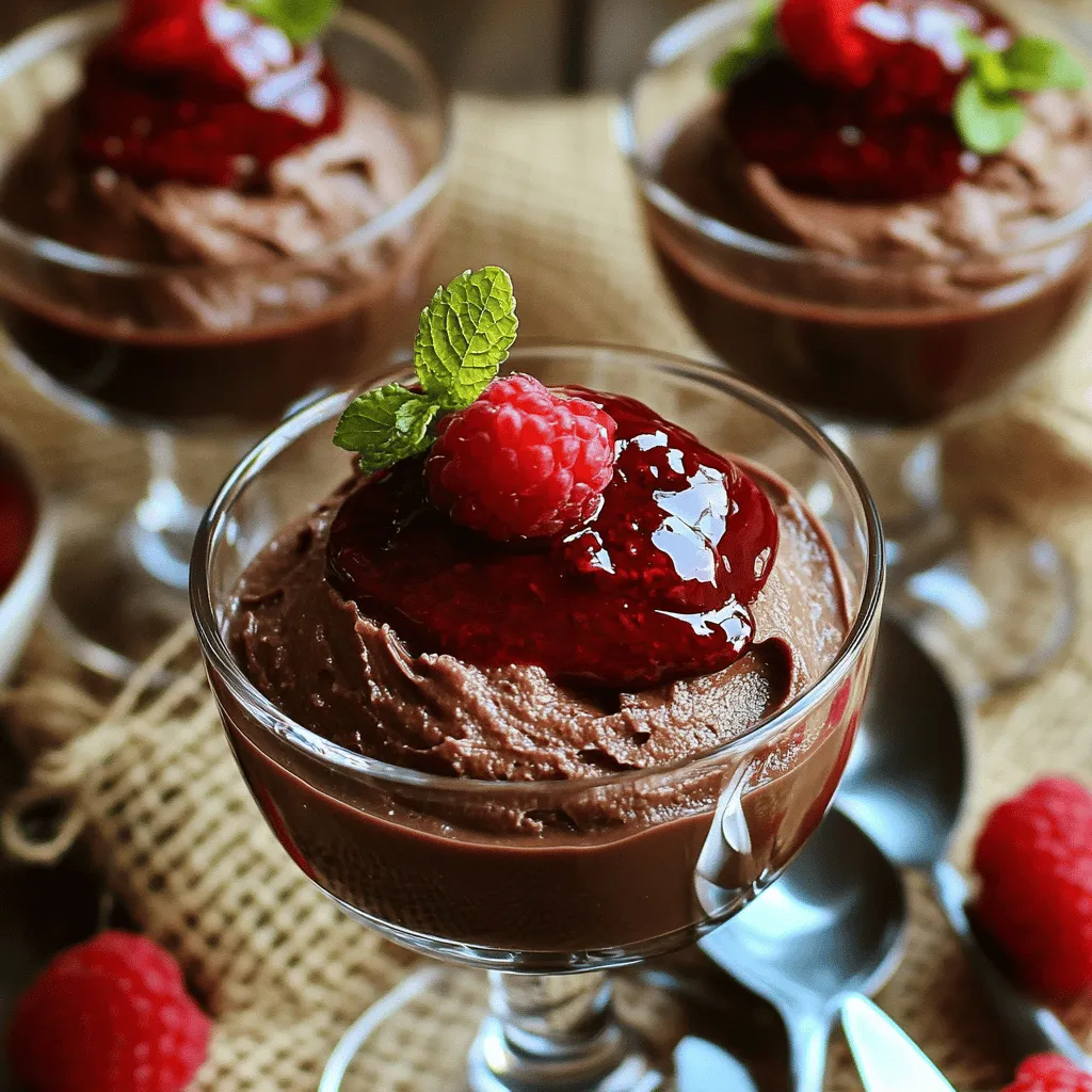 Um ein leckeres Schokoladenmousse mit Himbeersauce zu machen, braucht man einige Zutaten. Für die Schokoladenmousse benötigen Sie 200 g dunkle Schokolade, 3 große Eier, 2 EL Zucker, 1 Prise Salz und 300 ml Schlagsahne. Die Himbeersauce erfordert 200 g frische Himbeeren, 2 EL Honig und 1 TL Zitronensaft. Diese Zutaten sind einfach zu finden und machen das Dessert besonders.