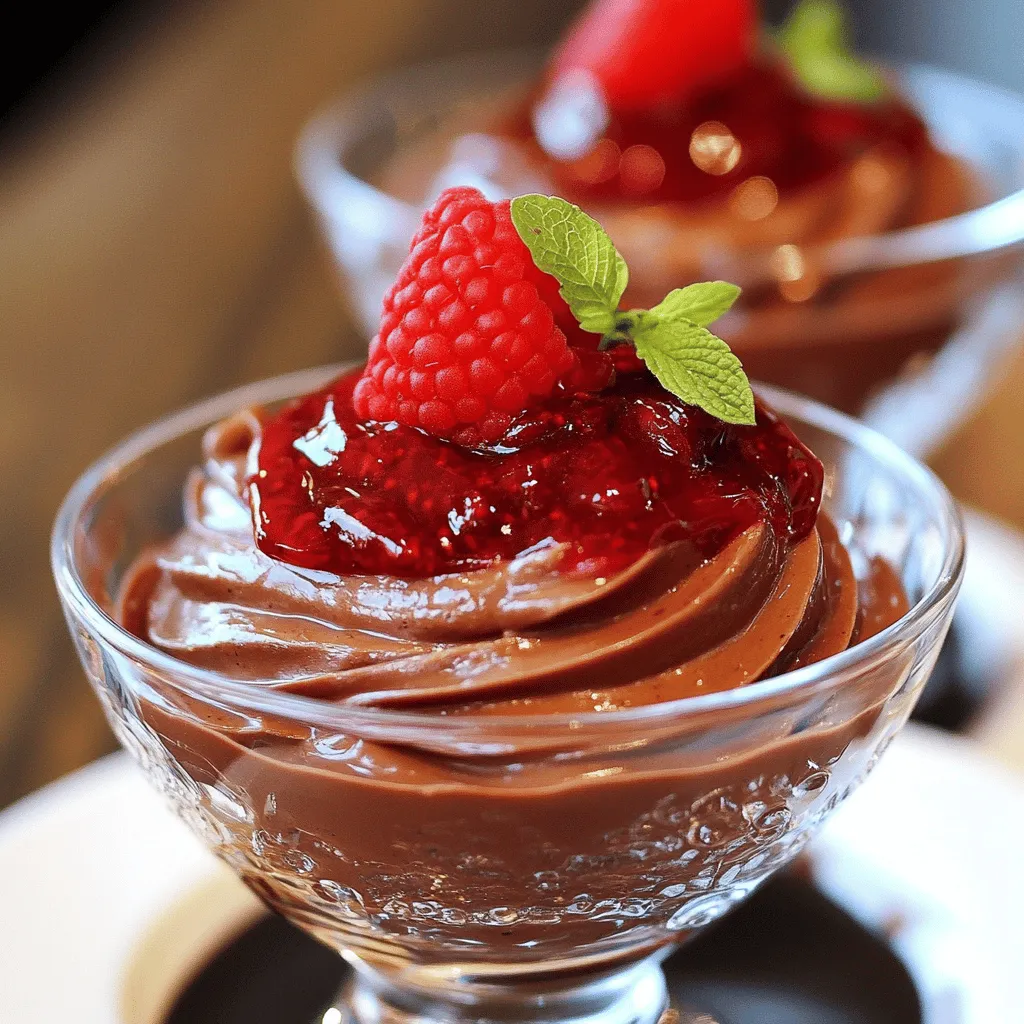 Um ein leckeres Schokoladenmousse mit Himbeersauce zu machen, braucht man einige Zutaten. Für die Schokoladenmousse benötigen Sie 200 g dunkle Schokolade, 3 große Eier, 2 EL Zucker, 1 Prise Salz und 300 ml Schlagsahne. Die Himbeersauce erfordert 200 g frische Himbeeren, 2 EL Honig und 1 TL Zitronensaft. Diese Zutaten sind einfach zu finden und machen das Dessert besonders.