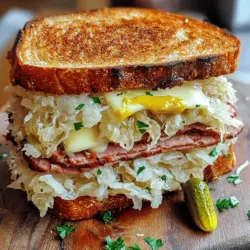 - 2 Scheiben Sauerteigbrot (Roggenbrot) - 100g Pastrami, dünn geschnitten - 2 Scheiben Schweizer Käse - 2 Esslöffel cremiger Sauerkraut - 2 Esslöffel Dijon-Senf - 1 Esslöffel weiche Butter - Pfeffer und Salz nach Geschmack