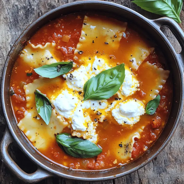 Die Hauptzutaten für Lasagna Soup sind einfach. Sie bringen den vollen Geschmack. Hier sind die wichtigsten Zutaten: - 1 Esslöffel Olivenöl - 1 mittelgroße Zwiebel, gewürfelt - 3 Knoblauchzehen, fein gehackt - 450 g Rinderhackfleisch oder italienische Wurst - 1 Dose (800 g) gehackte Tomaten - 960 ml Rinderbrühe - 8 ungekochte Lasagne-Nudeln, zerbrochen - 240 g Ricotta-Käse - 100 g geriebener Mozzarella-Käse - 50 g frisch geriebener Parmesan-Käse - Salz und schwarzer Pfeffer nach Geschmack Diese Zutaten sorgen für einen reichen und herzhaften Geschmack. Die Kombination aus Nudeln, Fleisch und Käse macht die Suppe besonders. Die Gewürze und Kräuter bringen das Gericht zum Leben. Du brauchst: - 1 Teelöffel getrockneter Oregano - 1 Teelöffel getrocknetes Basilikum - 1/4 Teelöffel rote Pfefferflocken (nach Wahl) Diese Gewürze geben der Suppe Tiefe und Aroma. Oregano und Basilikum sind klassisch für italienische Gerichte. Rote Pfefferflocken fügen eine milde Schärfe hinzu. Du kannst die Lasagna Soup mit Gemüse anpassen. Einige Optionen sind: - 1 Karotte, gewürfelt - 1 Zucchini, gewürfelt - Frisches Basilikum zur Garnitur Das Hinzufügen von Gemüse macht die Suppe bunter und gesünder. Du kannst auch andere Zutaten ausprobieren. Sei kreativ und finde deinen eigenen Geschmack! Für das vollständige Rezept, schau dir die [Full Recipe] an. Zuerst erhitze ich das Olivenöl in einem großen Topf. Ich stelle die Hitze auf mittel. Dann gebe ich die gewürfelte Zwiebel hinzu. Ich dünste sie, bis sie glasig ist, was etwa 3-4 Minuten dauert. Jetzt rühre ich den fein gehackten Knoblauch ein. Ich brate ihn für eine Minute an, bis er gut riecht. Dann kommt das Rinderhack oder die italienische Wurst in den Topf. Ich brate das Fleisch an, bis es gleichmäßig braun ist. Das dauert etwa 5-7 Minuten. Nach dem Anbraten füge ich Oregano, Basilikum, rote Pfefferflocken, Salz und schwarzen Pfeffer hinzu. Ich rühre alles gut um. Dann gieße ich die gehackten Tomaten und die Rinderbrühe in den Topf. Ich bringe die Mischung zum Kochen und lasse sie dann 15 Minuten köcheln. Jetzt breche ich die Lasagne-Nudeln in Stücke und gebe sie in den Topf. Ich lasse die Suppe weitere 10-12 Minuten köcheln, bis die Nudeln zart sind. In einer separaten Schüssel vermenge ich den Ricotta-Käse, die Hälfte des geriebenen Mozzarella-Käses und den Parmesan-Käse. Sobald die Nudeln gar sind, schöpfe ich die Suppe in Schalen. Ich füge einen Esslöffel der Ricotta-Mischung obenauf hinzu. Dann streue ich den restlichen Mozzarella-Käse über die Suppe. Ich lasse ihn eine Minute schmelzen, bevor ich serviere. Zum Schluss garniere ich jede Schüssel mit frischem Basilikum. Für die vollständige Anleitung und alle Details, schau dir das [Full Recipe] an. Um die beste Lasagna Soup zu machen, achte auf die Zutaten. Verwende frische Kräuter. Sie geben mehr Geschmack. Ein hochwertiges Rinderhackfleisch macht die Suppe herzhaft. Die Kombination von Käse bringt Cremigkeit. Zerbrochene Lasagne-Nudeln liefern die richtige Textur. Koche die Nudeln nicht zu lange. Sie sollten al dente bleiben. Ein häufiger Fehler ist, zu viel Flüssigkeit zu verwenden. Halte dich an die Menge an Brühe in der Anleitung. Wenn die Suppe zu dünn wird, schmeckt sie nicht gut. Ein weiterer Fehler ist, die Gewürze zu spät hinzuzufügen. Gib sie früh in den Kochprozess dazu, um den vollen Geschmack zu entfalten. Vermeide es auch, die Suppe zu lange zu kochen. So bleibt die Lasagne-Nudel in Form und die Suppe wird nicht matschig. Für eine vegetarische Option kannst du das Rinderhack durch Linsen ersetzen. Sie sind gesund und füllend. Wenn du glutenfrei essen möchtest, wähle glutenfreie Lasagne-Nudeln. Du kannst auch die Brühe durch Gemüsebrühe ersetzen. Für eine kalorienärmere Variante nimm mageres Fleisch oder weniger Käse. Diese Anpassungen machen die Suppe für viele Diäten geeignet. Für das vollständige Rezept, schau dir die [Full Recipe] an. {{image_4}} Für eine vegetarische Version nehme einfach das Rinderhackfleisch weg. Ersetze es durch geschnittenes Gemüse. Zucchini, Paprika und Spinat passen gut. Diese Zutaten bringen frische Aromen und Nährstoffe. Du kannst auch Kichererbsen oder Linsen hinzufügen. Das gibt dir eine gute Proteinquelle. Achte darauf, die Brühe gut zu würzen. Das macht die Suppe voller Geschmack. Eine andere leckere Variation ist die Lasagna Soup mit Meeresfrüchten. Nutze Garnelen oder Muscheln für einen besonderen Kick. Diese Zutaten bringen einen tollen Geschmack ins Gericht. Reduziere die Kochzeit, damit die Meeresfrüchte zart bleiben. Füge sie in den letzten Minuten des Kochens hinzu. So bleiben sie frisch und saftig. Kombiniere die Meeresfrüchte mit frischen Kräutern wie Dill oder Petersilie. Um den Geschmack zu verändern, experimentiere mit Gewürzen. Füge italienische Gewürzmischungen oder frische Kräuter hinzu. Majoran und Thymian passen gut zur Lasagna Soup. Du kannst auch die rote Pfefferflockendosis erhöhen, wenn du es schärfer magst. Denke daran, die Brühe immer gut abzuschmecken. So findest du die perfekte Balance. Diese kleinen Anpassungen machen deine Suppe einzigartig und köstlich. Für das vollständige Rezept schau dir die [Full Recipe] an. Um die Lasagna Soup frisch zu halten, lege sie in einen luftdichten Behälter. Du kannst die Suppe bis zu fünf Tage im Kühlschrank aufbewahren. Achte darauf, die Suppe abkühlen zu lassen, bevor du sie in den Kühlschrank stellst. Das schützt die Qualität und den Geschmack. Die Lasagna Soup lässt sich auch gut einfrieren. Fülle sie in gefriergeeignete Behälter. Du solltest die Suppe jedoch am besten innerhalb von drei Monaten verzehren. Um die Suppe wieder aufzuwärmen, erwärme sie langsam auf dem Herd oder in der Mikrowelle. Achte darauf, sie gut umzurühren, damit sie gleichmäßig heiß wird. Wenn du die Lasagna Soup richtig lagerst, bleibt sie frisch und lecker. Überprüfe immer das Aussehen und den Geruch, bevor du sie isst. Wenn die Suppe seltsam riecht oder eine veränderte Farbe hat, solltest du sie nicht essen. So kannst du sicherstellen, dass deine Lasagna Soup immer köstlich bleibt. Ja, du kannst Lasagna Soup im Voraus zubereiten. Koche die Suppe und lasse sie abkühlen. Fülle sie dann in einen luftdichten Behälter. Du kannst sie bis zu drei Tage im Kühlschrank aufbewahren. Wenn du bereit bist zu essen, erwärme die Suppe langsam auf dem Herd. Achte darauf, die Nudeln nicht zu lange zu kochen. Sie könnten weich werden. Zu Lasagna Soup passen viele Beilagen. Ein einfaches, frisches Brot ist eine tolle Wahl. Auch ein grüner Salat ergänzt die Suppe gut. Du kannst auch Knoblauchbrot oder Bruschetta servieren. Für einen extra Touch, reiche etwas geriebenen Parmesan dazu. So hast du ein leckeres und rundes Essen. Um die Suppe besser zu würzen, probiere frische Kräuter. Basilikum und Oregano bringen viel Geschmack. Du kannst auch einen Spritzer Zitronensaft hinzufügen. Das macht die Aromen lebendiger. Wenn du es scharf magst, füge mehr rote Pfefferflocken hinzu. Denk daran, die Suppe vor dem Servieren zu probieren. So kannst du die Gewürze anpassen. Lasagna Soup ist einfach und lecker. Du hast gelernt, welche Zutaten du brauchst und wie man sie zubereitet. Die Schritte und Tipps helfen dir, die perfekte Suppe zu kochen. Variationen machen das Gericht spannend und individuell. Vergiss nicht, wie du die Suppe lagerst und aufbewahrst. Mit diesen Infos kannst du die Lasagna Soup genießen und Freunden servieren. Koche sie öfter und experimentiere mit neuen Zutaten. Viel Spaß beim Kochen und Genießen!