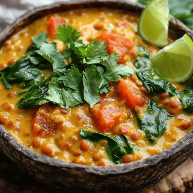 - 1 Tasse rote Linsen, gründlich gewaschen - 1 Dose (400 ml) Kokosmilch - 500 ml Gemüsebrühe oder Wasser Die Hauptzutaten sind die Basis für unser cremiges Kokos-Linsencurry. Rote Linsen kochen schnell und geben eine schöne, dicke Konsistenz. Kokosmilch bringt einen tollen, süßen Geschmack. Gemüsebrühe fügt Tiefe hinzu und macht das Curry herzhaft. - 2 Esslöffel Currypulver - 1 Teelöffel Kurkuma - 1/2 Teelöffel Kreuzkümmel - 1 mittelgroße Zwiebel, fein gehackt - 2 Knoblauchzehen, zerdrückt - 2 cm Stück Ingwer, gerieben Die Gewürze sind der Schlüssel zu einem guten Curry. Currypulver gibt den Hauptgeschmack. Kurkuma fügt eine schöne Farbe hinzu und hat viele Vorteile. Kreuzkümmel sorgt für einen warmen, erdigen Geschmack. Zwiebeln, Knoblauch und Ingwer bringen eine aromatische Note. Diese Zutaten machen das Curry besonders lecker. - 2 mittelgroße Tomaten, gewürfelt - 1 Tasse frische Spinatblätter - Frischer Koriander, zum Garnieren - Limettenviertel, zum Servieren Frische Zutaten bringen Leben in das Curry. Tomaten machen das Gericht saftig und frisch. Spinatblätter geben Farbe und Nährstoffe. Frischer Koriander sorgt für einen frischen Geschmack. Limettenviertel zum Servieren bringen eine spritzige Note. Diese Kombination macht das Gericht noch spannender. Für das komplette Rezept, schau dir die [Full Recipe] an. Um das cremige Kokos-Linsencurry perfekt zuzubereiten, beginne mit den Vorbereitungen. Wasche die Linsen gründlich unter kaltem Wasser. Lass sie dann gut abtropfen. Das hilft, die Linsen sauber und bereit für das Kochen zu machen. Schneide die Zwiebel, die Tomaten und den Ingwer. Zerdrücke die Knoblauchzehen. Wasche auch die frischen Spinatblätter und den Koriander. Diese frischen Zutaten bringen viel Geschmack und Farbe in dein Curry. Jetzt geht es ans Kochen. Hier sind die Schritte: 1. Erhitze das Pflanzenöl in einem großen Topf bei mittlerer Hitze. 2. Füge die gehackte Zwiebel hinzu und brate sie an, bis sie glasig wird (ca. 5 Minuten). 3. Rühre den zerdrückten Knoblauch und den geriebenen Ingwer unter und koche dies für weitere 1-2 Minuten, bis es duftet. 4. Gib die gewürfelten Tomaten in den Topf und koche sie, bis sie weich sind (ca. 3-4 Minuten). 5. Streue das Currypulver, den Kurkuma und den Kreuzkümmel darüber und mische alles gut. Lass es etwa 1 Minute weitergaren. 6. Gieße die gewaschenen Linsen, die Kokosmilch und die Gemüsebrühe oder das Wasser hinzu. Rühre gut um. 7. Bring den Inhalt zum Kochen. Reduziere die Hitze und decke den Topf ab. Lass es für 25-30 Minuten köcheln. 8. Wenn die Linsen zart sind, füge die Spinatblätter hinzu. Lass sie 2-3 Minuten welken und schmecke das Curry mit Salz ab. Achte darauf, das Curry zwischendurch umzurühren. Wenn es zu dick wird, füge mehr Wasser hinzu. Sobald das Curry fertig ist, kannst du es anrichten. Portioniere das Curry in Schalen oder auf Teller. Garniere es mit frisch gehacktem Koriander und einem Limettenviertel. Diese Garnitur bringt einen frischen Geschmack. Serviere das cremige Kokos-Linsencurry über dampfendem Reis oder mit warmem Naanbrot. Für das vollständige Rezept schaue dir [Full Recipe] an. Um die perfekte Konsistenz für dein cremiges Kokos-Linsencurry zu erreichen, achte auf die Flüssigkeitsmenge. Die rote Linsen benötigen genug Flüssigkeit, um weich zu werden. Wenn dein Curry zu dick wird, füge einfach mehr Gemüsebrühe oder Wasser hinzu. Rühre regelmäßig um, damit nichts anbrennt. Manchmal kann ich das Curry einfach mit ein bisschen zusätzlichem Wasser auflockern. So bleibt es schön cremig. Um den Geschmack zu verstärken, kannst du die Linsen vor dem Kochen marinieren. Ein paar Stunden mit Gewürzen und etwas Kokosmilch machen einen großen Unterschied. Verwende frische Kräuter wie Koriander oder Petersilie. Diese geben dem Gericht ein frisches Aroma. Auch das Hinzufügen von Limettensaft kurz vor dem Servieren bringt eine spritzige Note. So wird dein Curry lebendig und lecker. Für die Zubereitung dieses Currys brauchst du einige wichtige Werkzeuge. Ein großer Topf ist ideal, um alle Zutaten gut zu vermengen. Ein Holzlöffel hilft beim Rühren und verhindert Kratzer im Topf. Um die Reinigung zu erleichtern, lege ein Backpapier auf das Schneidebrett, wenn du die Zwiebeln und Tomaten hackst. So bleibt dein Brett sauber und du sparst Zeit beim Abwasch. {{image_4}} Für Veganer ist dieses Gericht perfekt. Du kannst alle Zutaten so verwenden, wie sie sind. Es enthält keine tierischen Produkte. Für Vegetarier gibt es auch viele Optionen. Das Rezept bleibt einfach und lecker. Wenn du glutenfrei essen möchtest, ist das kein Problem. Alle Zutaten sind glutenfrei. Achte nur darauf, dass du glutenfreies Currypulver verwendest. So bleibt dein Gericht frei von Gluten. Einer der besten Teile an diesem Curry sind die Variationen. Du kannst Süßkartoffeln oder Karotten hinzufügen. Diese bringen mehr Süße und Farbe ins Gericht. Einfach die zusätzlichen Zutaten in kleinen Stücken schneiden. Füge sie mit den Linsen hinzu. Du kannst auch verschiedene Bohnen oder Linsen verwenden. Kichererbsen passen gut dazu. Sie geben dem Curry mehr Textur und Nährstoffe. Experimentiere mit roten oder grünen Linsen. Jede Sorte hat ihren eigenen Geschmack. Die Gewürze sind der Schlüssel zu jedem Curry. Du kannst verschiedene Kombinationen ausprobieren. Füge zum Beispiel mehr Kreuzkümmel für einen erdigen Geschmack hinzu. Probiere auch andere Gewürze wie Garam Masala oder Cayennepfeffer. Wenn du es schärfer magst, kannst du frische Chilis hinzufügen. Diese bringen Hitze und Geschmack. Auch ein Spritzer Chiliöl kann helfen. Es gibt viele Wege, das Curry deinem Geschmack anzupassen. Sei kreativ und finde deine perfekte Mischung. Für das vollständige Rezept, schau dir die [Full Recipe] an. Um dein cremiges Kokos-Linsencurry frisch zu halten, lagere es im Kühlschrank. Fülle das Curry in einen luftdichten Behälter. So bleibt es bis zu fünf Tage haltbar. Lass das Curry vor dem Lagern abkühlen, um Kondensation zu vermeiden. Für die Langzeitlagerung ist der Gefrierschrank die beste Wahl. Fülle das Curry in gefriergeeignete Behälter oder in gefrierbeutel. Achte darauf, etwas Platz zu lassen, da das Curry beim Gefrieren expandiert. So bleibt es bis zu drei Monate frisch. Beim Aufwärmen gibt es ein paar einfache Methoden. Du kannst das Curry in einem Topf auf dem Herd erhitzen. Stelle die Hitze niedrig und rühre regelmäßig, damit es nicht anbrennt. Eine andere Methode ist die Mikrowelle. Gib das Curry in eine mikrowellengeeignete Schüssel und decke sie ab. Erhitze das Curry in kurzen Intervallen und rühre dazwischen um. Beachte, dass die Konsistenz nach dem Aufwärmen etwas dicker sein kann. Füge einfach einen Schuss Wasser oder Kokosmilch hinzu, um die gewünschte Konsistenz zu erreichen. Im Kühlschrank hält das Curry etwa fünf Tage. Achte darauf, das Curry gut zu verschließen. Im Gefrierschrank bleibt es bis zu drei Monate haltbar. Wenn du das Curry aufwärmst, prüfe den Geruch und die Farbe. Anzeichen für Verderb sind ein unangenehmer Geruch oder eine Veränderung der Farbe. Wenn du dir unsicher bist, wirf es lieber weg. Die Gesamtzeit für das Curry beträgt etwa 40 Minuten. Die Zubereitungszeit ist 10 Minuten. Du erhitzt das Öl und brätst die Zwiebeln für 5 Minuten. Dann kommen Knoblauch und Ingwer für 1-2 Minuten dazu. Die Tomaten brauchen 3-4 Minuten, um weich zu werden. Danach mischst du die Gewürze und lässt sie eine Minute garen. Das Wichtigste: Die Linsen und Kokosmilch köcheln für 25-30 Minuten. Rühre gelegentlich um und kontrolliere die Konsistenz. Ja, du kannst andere Linsen verwenden. Rote Linsen sind am besten, da sie schnell garen und eine cremige Textur bieten. Grüne Linsen brauchen länger und bleiben fester. Schwarze Linsen sind auch möglich, aber sie haben einen anderen Geschmack. Denke daran, die Garzeit anzupassen, falls du andere Linsen nimmst. Ja, das Rezept ist sehr anpassbar. Du kannst die Linsen durch Bohnen ersetzen. Auch das Gemüse kann variieren. Füge Karotten oder Süßkartoffeln hinzu, um mehr Süße zu erhalten. Möchtest du es vegan halten? Lass einfach die Sahne weg. Du kannst auch Kokosmilch durch Mandelmilch ersetzen. Es ist dein Curry, also mache es nach deinem Geschmack! Das Curry hat eine milde Schärfe. Das Currypulver und die Gewürze geben Geschmack, aber sind nicht zu scharf. Wenn du es schärfer magst, füge Chili oder Cayennepfeffer hinzu. Du kannst auch frische Chilis ins Curry geben. Beginne mit einer kleinen Menge und passe die Schärfe an deinen Geschmack an. So kannst du das perfekte Curry für dich kreieren. Dieses Curry-Rezept ist einfach und lecker. Es nutzt rote Linsen, Kokosmilch und frische Kräuter. Die Schritte sind klar und leicht nachzuvollziehen. Durch verschiedene Variationen lässt sich das Gericht gut anpassen. Tipps zur Aufbewahrung und das Aufwärmen sorgen dafür, dass Ihr Curry immer frisch bleibt. Experimentieren Sie mit den Gewürzen für mehr Geschmack. Kochen kann Spaß machen, wenn man neue Ideen im Fluss hat. Machen Sie es nach und genießen Sie Ihr Gericht!