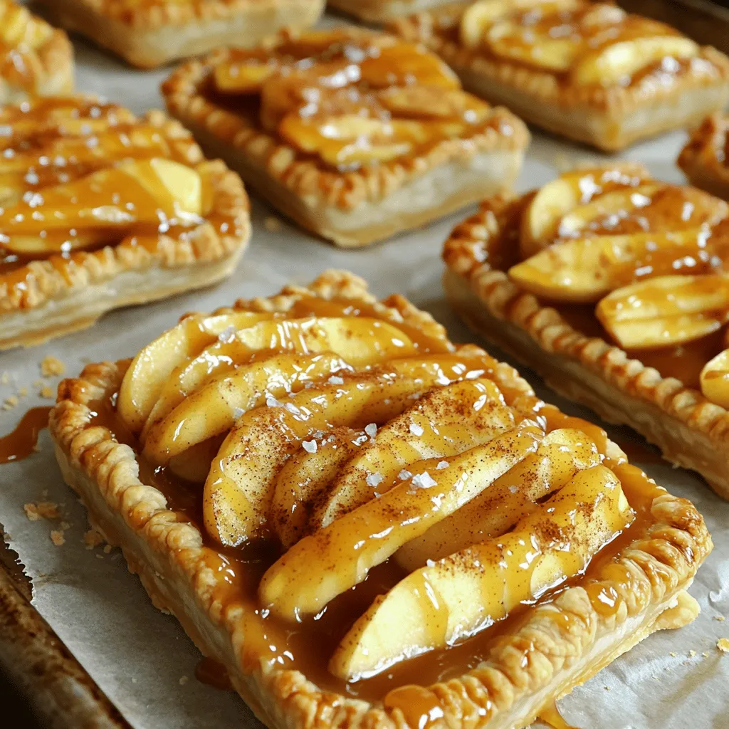Um einfache Karamell-Apfel-Pies zu machen, brauchst du einige Hauptzutaten. Hier sind sie: - 2 große Äpfel (Granny Smith oder Honeycrisp), geschält, entkernt und dünn geschnitten - 120 g Zucker - 1 Teelöffel Zimt - 1 Esslöffel Zitronensaft - 1 fertiger Pizzateig (gekauft oder selbst gemacht) - 240 ml Karamellsauce (gekauft oder selbst gemacht) - 1 Esslöffel geschmolzene Butter - 1 Ei, verquirlt (für das Ei-Waschen) - Meersalz zum Bestreuen (optional) Diese Zutaten machen die Pies süß und lecker. Die Äpfel geben einen frischen Geschmack, und die Karamellsauce macht sie besonders. Zusätzlich zu den Hauptzutaten brauchst du ein paar Dinge für die Zubereitung: - Eine große Schüssel für die Mischung - Ein runder Ausstecher (ca. 12-15 cm Durchmesser) - Ein Backblech mit Backpapier - Ein Pinsel für die geschmolzene Butter Diese Utensilien helfen dir, die Pies einfach und schnell zu machen. Die Wahl der Äpfel ist wichtig für den Geschmack. Hier sind einige Tipps: - Wähle Äpfel, die fest und knackig sind. Sie behalten ihre Form beim Backen. - Granny Smith hat eine schöne Säure. Sie balanciert die Süße des Zuckers gut. - Honeycrisp ist süß und saftig. Sie geben einen tollen Geschmack. Wenn du die richtigen Äpfel auswählst, werden deine Karamell-Apfel-Pies noch besser. Denke daran, frische Äpfel für das beste Ergebnis zu verwenden. Zuerst wähle eine Sorte Äpfel. Ich empfehle Granny Smith oder Honeycrisp. Diese Äpfel haben den besten Geschmack. Schäle die Äpfel und entferne die Kerne. Schneide sie in dünne Scheiben. In einer großen Schüssel mische die Apfelscheiben mit Zucker, Zimt und Zitronensaft. Rühre gut um. So erhält jeder Apfelstück den süßen Geschmack. Für den Teig nimm den Pizzateig. Du kannst ihn selbst machen oder kaufen. Rolle den Teig auf einer leicht bemehlten Fläche aus. Schneide mit einem runden Ausstecher Kreise aus. Du brauchst etwa acht Kreise. Diese werden die Basis für die Pies. Nehme die Hälfte der Teigkreise und lege sie auf ein Backblech mit Backpapier. Gib einen Esslöffel der Apfelfüllung in die Mitte jedes Kreises. Lass rundherum etwa 1,5 cm Platz. Das ist wichtig, damit die Füllung nicht herausquillt. Träufle einen Teelöffel Karamellsauce über die Äpfel. Nimm dann die restlichen Teigkreise und lege sie auf die gefüllten Kreise. Drücke die Ränder gut zusammen, damit sie fest sind. Du kannst mit einer Gabel die Ränder eindrücken. So erhältst du eine schöne Kante. Jetzt ist es Zeit zum Backen! Heize deinen Ofen auf 190°C vor. Bestreiche die Oberflächen der Pies mit geschmolzener Butter. Trage dann das verquirlte Ei auf, damit die Pies goldbraun werden. Wenn du magst, streue etwas Meersalz oben drauf. Backe die Pies für etwa 20 bis 25 Minuten. Sie sind fertig, wenn sie goldbraun sind. Lass sie nach dem Backen ein paar Minuten abkühlen. Für mehr Genuss träufle etwas Karamellsauce darüber. Du kannst das gesamte Rezept für die einfachen Karamell-Apfel-Pies hier finden. Einer der häufigsten Fehler ist, die Äpfel nicht richtig vorzubereiten. Schälen und entkernen Sie die Äpfel gründlich. Schneiden Sie sie in dünne Scheiben. Wenn die Äpfel zu dick sind, werden sie nicht weich genug im Ofen. Ein weiterer Fehler ist, den Teig nicht gut zu versiegeln. Drücken Sie die Ränder fest zusammen, um ein Auslaufen der Füllung zu verhindern. Achten Sie auch auf die Backzeit. Überprüfen Sie die Pies regelmäßig. Sie sollten goldbraun sein, aber nicht zu dunkel. Die Karamell-Apfel-Pies lassen sich leicht anpassen. Fügen Sie Nüsse hinzu, um einen knusprigen Biss zu bekommen. Walnüsse oder Pekannüsse passen gut. Für einen schokoladigen Geschmack können Sie kleine Schokoladenstückchen in die Füllung geben. Wenn Sie es fruchtiger mögen, mischen Sie andere Früchte wie Birnen oder Cranberries unter die Äpfel. Diese Variationen bringen neue Aromen in das Rezept. Servieren Sie die Pies warm aus dem Ofen. Ein Klecks Sahne oder eine Kugel Vanilleeis macht sie noch leckerer. Für einen zusätzlichen Karamellkick träufeln Sie etwas Karamellsauce darüber. Wenn Sie Gäste haben, richten Sie die Pies auf einem großen Teller an. Dekorieren Sie mit frischen Apfelscheiben oder Minzblättern für ein schönes Bild. Diese kleinen Details machen einen großen Unterschied! Für das gesamte Rezept schauen Sie sich bitte die Full Recipe an. {{image_4}} Wenn Sie glutenfrei essen möchten, gibt es einfache Wege. Nutzen Sie glutenfreies Mehl oder fertigen glutenfreien Teig. Für die vegane Variante können Sie die Butter durch Kokosöl ersetzen. Anstelle von Ei nutzen Sie eine Mischung aus Leinsamen und Wasser. Diese Optionen machen das Rezept für alle zugänglich. Um Ihren Pies mehr Geschmack zu verleihen, fügen Sie Nüsse oder Rosinen hinzu. Walnüsse oder Pekannüsse passen gut zu Äpfeln. Sie geben eine knusprige Textur. Rosinen bringen eine süße Note. Mischen Sie diese Zutaten einfach unter die Apfelfüllung. Dadurch wird jede Biss aufregender und leckerer. Nutzen Sie saisonale Früchte für neue Geschmäcker. Im Herbst passt Kürbis perfekt. Mischen Sie Kürbispüree mit Äpfeln und etwas Muskatnuss. Im Winter sind Cranberries eine tolle Ergänzung. Sie bringen eine frische Säure. Fügen Sie sie zu den Äpfeln hinzu, um einen neuen Twist zu schaffen. Diese Variationen machen Ihr Dessert besonders und interessant. Wenn Sie noch Karamell-Apfel-Pies übrig haben, bewahren Sie sie in einem luftdichten Behälter auf. Diese Behälter halten die Pies frisch. Lagern Sie sie im Kühlschrank. So bleiben sie bis zu drei Tage genießbar. Ich empfehle, sie nicht länger als nötig im Kühlschrank zu lassen. Um Ihre Pies länger zu lagern, frieren Sie sie ein. Lassen Sie die Pies zuerst vollständig abkühlen. Wickeln Sie sie dann in Frischhaltefolie. Danach legen Sie die Pies in einen gefriergeeigneten Behälter. So bleiben sie bis zu drei Monate frisch. Wenn Sie sie essen möchten, lassen Sie sie über Nacht im Kühlschrank auftauen. Um die Pies aufzuwärmen, heizen Sie den Ofen auf 180°C vor. Legen Sie die Pies auf ein Backblech. Erwärmen Sie sie für etwa 10-15 Minuten. So bleiben sie knusprig und lecker. Für mehr Geschmack können Sie frische Karamellsauce darüber träufeln. Dieses Rezept ergibt acht kleine Pies. Die Pies sind perfekt als Dessert oder Snack. Jeder Pie ist eine kleine Portion, die sich gut für Kinder und Erwachsene eignet. Wenn du mehr Gäste hast, kannst du die Menge leicht verdoppeln. So kannst du sicherstellen, dass jeder einen leckeren Pie bekommt. Ja, du kannst die Karamellsauce selbst machen. Mische einfach Zucker und Wasser in einem Topf und erhitze es. Rühre konstant, bis der Zucker schmilzt und eine goldene Farbe annimmt. Füge dann Sahne hinzu und rühre weiter, bis die Sauce cremig ist. Achte darauf, dass die Sauce nicht anbrennt. Diese selbstgemachte Sauce gibt deinen Pies einen besonderen Geschmack. Die Pies halten sich bei Raumtemperatur etwa zwei Tage. Bewahre sie in einem luftdichten Behälter auf. Wenn du sie kühler lagern möchtest, kannst du sie auch im Kühlschrank aufbewahren. So bleiben sie frisch und lecker. Du kannst die Pies auch einfrieren, wenn du sie länger aufbewahren willst. Sie bleiben so bis zu drei Monate haltbar. Jetzt wissen Sie, wie man leckere Karamell-Apfel-Pies zubereitet. Wir haben die Hauptzutaten und deren Auswahl besprochen. Die Schritt-für-Schritt-Anleitung zeigt Ihnen die Zubereitung und das Backen. Außerdem haben wir Tipps geteilt, um häufige Fehler zu vermeiden und Variationen auszuprobieren. Denken Sie auch an die Lagerungshinweise, damit Ihre Pies frisch bleiben. Experimentieren Sie mit neuen Zutaten und genießen Sie die verschiedenen Geschmäcker! Machen Sie sich bereit für süße Momente!