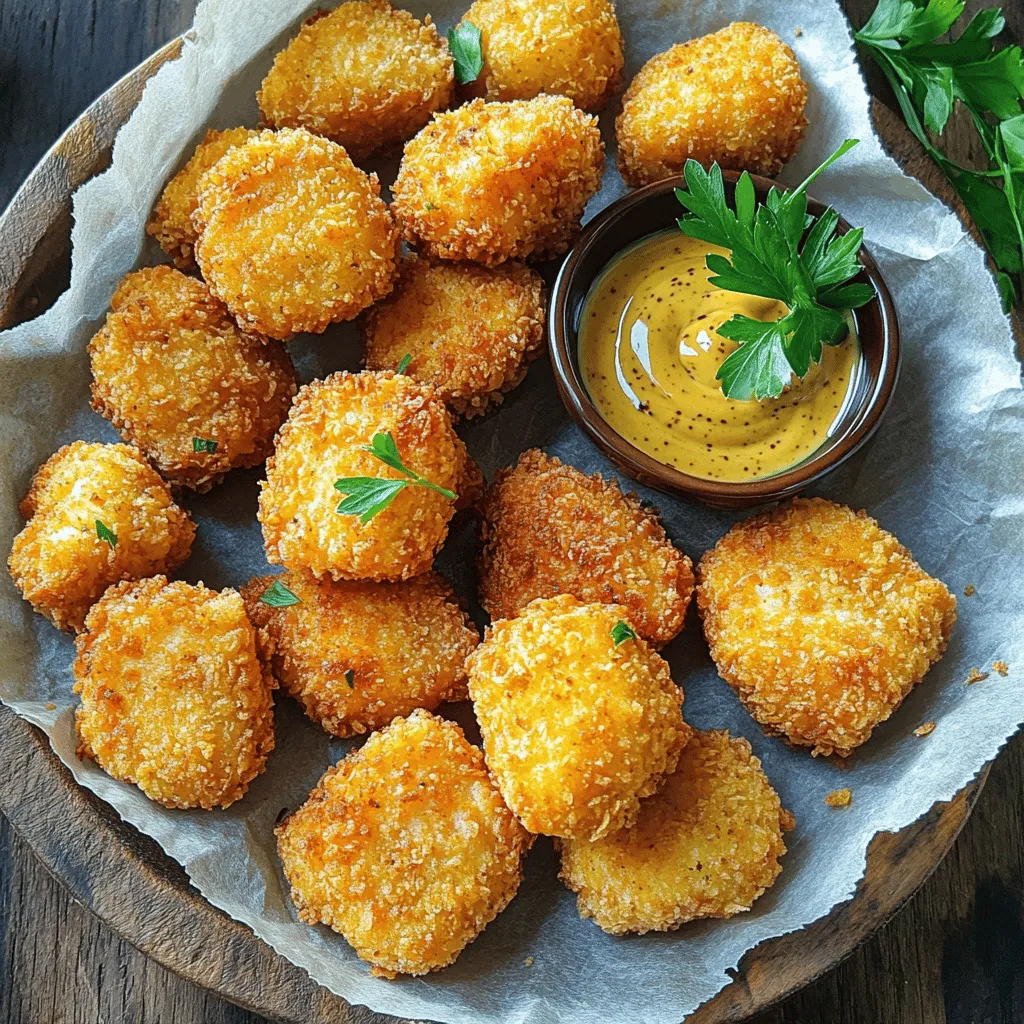 Um perfekte knusprige Hähnchen-Nuggets zu machen, brauchst du einige einfache Zutaten. Hier sind die Hauptzutaten: - 450g Hähnchenbrust, in mundgerechte Stücke geschnitten - 1 Tasse Weizenmehl - 2 große Eier - 1 Tasse Paniermehl (vorzugsweise Panko für extra Knusprigkeit) Diese Zutaten sind grundlegend für die Textur und den Geschmack der Nuggets. Hähnchenbrust sorgt für zartes Fleisch. Weizenmehl hilft, die Nuggets knusprig zu machen. Eier geben der Panade Halt. Panko sorgt für eine besonders knusprige Schicht. Die Gewürze bringen den Geschmack der Nuggets wirklich zur Geltung. Hier sind die wichtigen Gewürze: - 1 Teelöffel Knoblauchpulver - 1 Teelöffel Zwiebelpulver - 1 Teelöffel geräuchertes Paprikapulver - ½ Teelöffel Salz - ½ Teelöffel schwarzer Pfeffer - ½ Teelöffel Cayennepfeffer (optional, für Schärfe) Knoblauch- und Zwiebelpulver geben Geschmack ohne Überwältigung. Geräuchertes Paprikapulver fügt einen rauchigen Ton hinzu. Salz und Pfeffer bringen die Aromen in Balance. Cayennepfeffer gibt einen kleinen Kick, wenn du es magst. Das richtige Öl macht einen großen Unterschied. Verwende ein Öl mit hohem Rauchpunkt. Hier sind einige gute Optionen: - Pflanzenöl - Erdnussöl - Sonnenblumenöl Diese Öle sind ideal, um die Nuggets knusprig zu frittieren. Sie halten hohe Temperaturen gut aus, was für die perfekte Textur wichtig ist. Achte darauf, das Öl auf die richtige Temperatur zu bringen, bevor du die Nuggets hineingibst. Um die perfekten Hähnchen-Nuggets zu machen, beginne mit der Vorbereitung. Du brauchst frische Hähnchenbrust. Schneide sie in kleine Stücke. In einer Schüssel mische das Weizenmehl mit Gewürzen. Diese sind Knoblauchpulver, Zwiebelpulver, geräuchertem Paprikapulver, Salz, Pfeffer und Cayennepfeffer. Nimm eine zweite Schüssel und verquirle die Eier. Diese Mischung hilft, die Panade zu halten. In einer dritten flachen Schüssel gib das Paniermehl. Ich empfehle Panko für extra Knusprigkeit. Nun tauche ein Stück Hähnchen zuerst in die Mehlmischung. Klopfe überschüssiges Mehl ab. Danach geht es in die Eier. Achte darauf, dass die Eimasse gut abtropft. Zum Schluss rolle das Hähnchen im Paniermehl. Wiederhole das mit allen Hähnchenstücken. Die Temperatur ist entscheidend für knusprige Nuggets. Erhitze etwa 2,5 cm Pflanzenöl in einer großen Pfanne auf 175°C. Verwende ein Küchenthermometer, um die Hitze zu kontrollieren. Wenn das Öl zu heiß ist, brennen die Nuggets. Ist es zu kalt, werden sie fettig. Lege die panierten Nuggets vorsichtig ins heiße Öl. Achte darauf, die Pfanne nicht zu überfüllen. Frittiere die Nuggets etwa 4-5 Minuten auf jeder Seite. Sie sollten goldbraun und durchgegart sein. Verwende einen Schaumlöffel, um die fertigen Nuggets auf einen Teller mit Küchenpapier zu legen. So kann überschüssiges Öl abtropfen. Für eine perfekte Panade achte auf das Mehl. Es sollte gut gewürzt sein, damit die Nuggets Geschmack bekommen. Verwende frische Gewürze für das beste Aroma. Die Eier sollten schaumig sein, um gut zu haften. Die Paniermehl-Schicht sollte dick genug sein. Wenn du mehr Knusprigkeit möchtest, mache eine zweite Schicht. Tauche die Nuggets erneut in die Eier und dann wieder ins Paniermehl. Diese Schritte helfen dir, die besten Hähnchen-Nuggets zu machen. Für das komplette Rezept schau dir die [Full Recipe](#) an. Ein häufiger Fehler ist die Temperatur des Öls. Wenn das Öl zu kalt ist, werden die Nuggets fettig. Wenn es zu heiß ist, verbrennen sie außen und bleiben innen roh. Verwende ein Küchenthermometer, um die Temperatur zu messen. Halte sie bei 175°C. Ein weiterer Fehler ist das Überfüllen der Pfanne. Dies senkt die Temperatur und macht die Nuggets weniger knusprig. Frittier die Nuggets in kleinen Mengen für beste Ergebnisse. Um die Nuggets extra knusprig zu machen, verwende Panko-Paniermehl. Panko ist gröber und gibt den Nuggets mehr Textur. Eine andere Methode ist, die Nuggets vor dem Frittieren im Kühlschrank zu lagern. Dies hilft dabei, die Panade besser zu setzen. Du kannst auch eine zweite Schicht Panade hinzufügen. Tauche die Nuggets nach dem ersten Panieren erneut in das Ei und dann in das Paniermehl. Präsentation ist wichtig. Lege die knusprigen Hähnchen-Nuggets auf einen großen Teller mit Backpapier. Serviere sie mit verschiedenen Dips wie Honig-Senf oder BBQ-Sauce. Du kannst auch frische Kräuter wie Petersilie darüber streuen. Das gibt Farbe und einen frischen Geschmack. Für ein schönes Bild kannst du auch Gemüse-Sticks daneben legen. Probiere deine Lieblingsbeilagen, um das Essen zu vervollständigen. Für das komplette Rezept schaue dir die Full Recipe an. {{image_4}} Backen ist eine tolle Option, wenn du die Hähnchen-Nuggets gesünder machen möchtest. Du kannst die Nuggets einfach auf ein Backblech legen. Bedecke sie mit etwas Öl und backe sie bei 200 Grad. Nach 15 bis 20 Minuten sind sie knusprig. Diese Methode spart Fett und macht die Nuggets leichter. Du kannst die Gewürze nach deinem Geschmack anpassen. Magst du es scharf? Füge mehr Cayennepfeffer hinzu. Für ein mildes Aroma, nutze nur Salz und Pfeffer. Experimentiere auch mit Kräutern wie Oregano oder Basilikum. So hast du immer neue Geschmackserlebnisse. Wenn du eine vegane Variante möchtest, ersetze das Hähnchen durch Blumenkohl oder Tofu. Panier die Stücke wie die Hähnchen-Nuggets. Für die Bindung kannst du Pflanzenmilch und eine Mischung aus Mehl und Wasser verwenden. Diese Optionen sind lecker und gesund. Probiere auch verschiedene Pflanzenöle für das Frittieren. Wenn du Hähnchen-Nuggets übrig hast, bewahre sie in einem luftdichten Behälter auf. So bleiben sie frisch. Du kannst sie im Kühlschrank für bis zu drei Tage aufbewahren. Achte darauf, die Nuggets vollständig abkühlen zu lassen, bevor du sie verpackst. Um die Nuggets knusprig zu halten, benutze den Ofen. Heize ihn auf 190°C vor. Lege die Nuggets auf ein Backblech und backe sie für 10 bis 15 Minuten. Alternativ kannst du eine Pfanne verwenden. Erhitze etwas Öl und brate die Nuggets kurz an. So bleiben sie knusprig und lecker. Im Kühlschrank halten sich die Nuggets drei Tage. Wenn du sie länger aufbewahren möchtest, friere sie ein. Im Gefrierschrank sind sie bis zu drei Monate haltbar. Verpacke sie gut in einem geeigneten Behälter oder einem Gefrierbeutel. Achte darauf, die Luft herauszudrücken, um Gefrierbrand zu vermeiden. Um heiße und knusprige Hähnchen-Nuggets zu machen, achte auf die richtige Temperatur des Öls. Erhitze das Pflanzenöl auf etwa 175°C. Wenn das Öl zu kalt ist, werden die Nuggets fettig. Wenn es zu heiß ist, brennen sie außen an, bevor das Innere gar ist. Tauche die Hähnchenstücke vorher in die Mehlmischung, dann in die Eier und schließlich in das Paniermehl. Frittier die Nuggets in kleinen Mengen, damit sie gleichmäßig garen. Dies sorgt für eine optimale Knusprigkeit. Die besten Dips für Hähnchen-Nuggets sind Honig-Senf, BBQ-Sauce und Ranch-Dressing. Diese Dips ergänzen den Geschmack der Nuggets perfekt. Du kannst auch scharfe Saucen oder Ketchup für einen klassischen Geschmack wählen. Wenn du kreativ sein willst, probiere einen Avocado-Dip oder einen Joghurt-Dip mit Kräutern. Diese Kombinationen machen dein Nugget-Erlebnis noch besser. Die besten Hähnchen-Nuggets findest du oft in lokalen Restaurants oder bei Fast-Food-Ketten. Einige Supermärkte bieten auch hochwertige, gefrorene Varianten an. Ich empfehle, nach Nuggets zu suchen, die frisch zubereitet werden. Achte auf Bewertungen und Empfehlungen von Freunden. Wenn du wirklich gute Nuggets willst, probiere sie selbst nach dem [Full Recipe]. So weißt du genau, was drin ist, und kannst den Geschmack anpassen. Die Zubereitung von knusprigen Hähnchen-Nuggets ist einfach und macht Spaß. Wir haben die Hauptzutaten und Gewürze besprochen und wie sie den Geschmack beeinflussen. Es gab Tipps zur perfekten Panade und zum Frittieren. Außerdem teilten wir Variationen und Lagerhinweise. Wenn du diese Schritte befolgst und unsere Tipps beachtest, wirst du köstliche Nuggets kreieren. Vertraue auf deine Fähigkeiten in der Küche, um leckere Ergebnisse zu erzielen. Genieße das Kochen und teile die Nuggets mit Freunden und Familie!