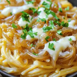 - Pasta (250g, z.B. Farfalle oder Penne) - Zwiebeln (2 große, in dünne Scheiben geschnitten) - Butter (2 Esslöffel) - Olivenöl (1 Esslöffel) - Knoblauch (4 Zehen, gehackt) - Gewürze (1 Teelöffel getrockneter Thymian, 1 Teelöffel Zucker) - Gemüsebrühe (4 Tassen) - Frischkäse (150g, gewürfelt) - Gruyère Käse (100g, gerieben) - Salz und Pfeffer (nach Geschmack) - Frische Petersilie (zum Garnieren)