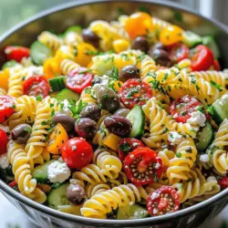 - 225 g Fusilli-Nudeln - 240 ml Kirschtomaten, halbiert - 1 Salatgurke, gewürfelt - 1 Paprika (rot oder gelb), grob gehackt - 240 ml Kalamata-Oliven, entsteint und halbiert - 1/2 rote Zwiebel, fein gehackt - 120 g Feta-Käse, zerbröselt - 2 Esslöffel Kapern, abgetropft - 1/4 Tasse frische Petersilie, gehackt Die Hauptzutaten machen diesen Salat frisch und bunt. Die Fusilli-Nudeln sind perfekt, um die Aromen gut zu halten. Kirschtomaten bringen Süße. Gurke und Paprika fügen Knackigkeit hinzu. Kalamata-Oliven geben einen würzigen Biss. Der Feta-Käse sorgt für Cremigkeit und Geschmack. - 60 ml Olivenöl - 2 Esslöffel Zitronensaft - 1 Teelöffel getrockneter Oregano - Salz und Pfeffer nach Geschmack Das Dressing ist einfach, aber lecker. Olivenöl sorgt für eine fruchtige Note. Zitronensaft bringt Frische und Säure. Oregano fügt einen typischen mediterranen Geschmack hinzu. Salz und Pfeffer helfen, alles zu würzen. - Portionen: 4-6 - Kalorien: ca. 250 pro Portion Der mediterrane Nudelsalat ist gesund und leicht. Er enthält viel Gemüse und gesunde Fette. Die Portionen sind perfekt für ein Mittagessen oder als Beilage. Er schmeckt frisch und macht satt, ohne schwer zu sein. Weitere Nährstoffinformationen finden Sie in der [Full Recipe]. 1. Kochen der Fusilli-Nudeln: Bringe einen großen Topf mit Wasser zum Kochen. Füge 225 g Fusilli-Nudeln und etwas Salz hinzu. Koche die Nudeln nach den Anweisungen auf der Verpackung. Rühre gelegentlich, damit sie nicht kleben. 2. Abkühlen und vorbereiten der Zutaten: Nach dem Kochen die Nudeln abgießen. Spüle sie sofort unter kaltem Wasser ab. So werden sie schneller kühl. Lass die Nudeln kurz abtropfen und stelle sie dann beiseite. 1. Hinzufügen von Gemüse und Käse: Nimm eine große Schüssel. Gib die halbierten Kirschtomaten, die gewürfelte Gurke, die grob gehackte Paprika und die halbierten Kalamata-Oliven hinein. Füge die fein gehackte rote Zwiebel, den zerbröselten Feta-Käse, die Kapern und die frische Petersilie hinzu. 2. Zubereitung des Dressings: In einer kleinen Schüssel vermische 60 ml Olivenöl, 2 Esslöffel Zitronensaft, 1 Teelöffel getrockneten Oregano, Salz und Pfeffer. Verquirle alles gut, bis es eine gleichmäßige Mischung ergibt. 1. Mischen der Zutaten: Gib die abgekühlten Nudeln in die große Schüssel mit dem Gemüse und dem Käse. Gieße das Dressing darüber. Vermenge alles vorsichtig, bis die Zutaten gleichmäßig überzogen sind. 2. Kühlen für besten Geschmack: Probiere den Salat und passe die Würze an, wenn nötig. Decke die Schüssel mit Frischhaltefolie ab. Stelle den Nudelsalat für mindestens 30 Minuten in den Kühlschrank. So können die Aromen gut durchziehen. Für das vollständige Rezept, schau dir das [Full Recipe] an. Um klebrige Nudeln zu vermeiden, koche ich die Fusilli in viel Salzwasser. Achte darauf, die Nudeln al dente zu kochen, also bissfest. Das gibt einen tollen Biss im Salat. Hochwertiges Olivenöl hilft, die Nudeln geschmeidig zu halten. Es gibt dem Gericht auch einen feinen Geschmack. Ich spüle die Nudeln nach dem Kochen mit kaltem Wasser ab. So stoppe ich den Garprozess. Dadurch bleiben die Nudeln fest und knackig. Eine kurze Kühlzeit von etwa 30 Minuten hilft, die Aromen zu verbinden. Der Salat schmeckt frisch und die Zutaten harmonieren gut. Du kannst den Salat ganz nach deinem Geschmack variieren. Füge zum Beispiel geröstete Pinienkerne oder frische Basilikumblätter hinzu. Wenn du Oliven nicht magst, nimm stattdessen Artischocken. So wird der Salat ganz individuell. Probiere verschiedene Zutaten aus, um neue Kombinationen zu entdecken. {{image_4}} Ich liebe es, mit dem mediterranen Pasta Salad zu spielen. Wenn du eine vegetarische Version möchtest, kannst du den Feta-Käse einfach durch Tofu ersetzen. Tofu hat eine ähnliche Textur und nimmt gut Aromen auf. Für eine vegane Option nutze einfach pflanzliche Käsealternativen. Diese Produkte sind oft aus Nüssen oder Soja. Sie bieten Geschmack und Konsistenz ohne tierische Produkte. Außerdem kannst du proteinreiche Zutaten hinzufügen. Kichererbsen sind eine großartige Wahl. Sie machen den Salat nahrhaft und sättigend. Auch schwarze Bohnen passen gut dazu. Sie bringen eine schöne Farbe und einen leckeren Geschmack. Die Verwendung lokaler Gemüse und Kräuter macht den Salat besonders. In Italien füge frische Basilikumblätter hinzu. Sie bringen einen guten Duft und Geschmack. In Spanien sind eingelegte Paprika ein Hit. Sie geben dem Salat eine süße Note. Du kannst auch Einflüsse aus verschiedenen mediterranen Regionen nutzen. Zum Beispiel, in der griechischen Küche sind getrocknete Tomaten sehr beliebt. Sie geben dem Salat einen intensiven Geschmack. Auch frische Minze macht sich gut. Sie bringt Frische und eine neue Dimension in dein Gericht. Die Jahreszeit beeinflusst die Zutaten stark. Im Sommer sind frische Tomaten und Gurken perfekt. Sie sind saftig und voller Geschmack. Im Winter kannst du geröstete Wurzelgemüse verwenden. Karotten und Rote Bete bringen eine süße Note und sind nahrhaft. Außerdem kannst du frische Ergänzungen je nach Saison ausprobieren. Im Frühling sind Spargel und Erbsen toll. Sie sind knackig und verleihen dem Salat Farbe. Im Herbst passen geröstete Kürbisstücke gut dazu. Sie machen den Salat herzhaft und sättigend. Für das vollständige Rezept schau dir [Full Recipe] an. Um deinen mediterranen Pasta Salat frisch zu halten, lagere ihn in einem luftdichten Behälter. So bleibt der Salat knackig und die Aromen bleiben erhalten. Stelle den Behälter in den Kühlschrank. Der Salat hält sich dort bis zu drei Tage. Achte darauf, dass du ihn vor dem Servieren gut umrührst. Es ist nicht ideal, den Salat einzufrieren, da die Texturen leiden. Wenn du es jedoch tun möchtest, packe ihn in einen gefrierfesten Behälter. Lass etwas Platz, da der Salat beim Einfrieren ausdehnt. Zum Auftauen stelle den Behälter über Nacht in den Kühlschrank. So bleibt der Salat am besten. Nach dem Kühlen oder Einfrieren solltest du den Salat sanft umrühren. Das hilft, die Zutaten wieder zu vermischen. Du kannst auch frisches Olivenöl oder Zitronensaft hinzufügen, um den Geschmack aufzufrischen. Eine Prise Salz und Pfeffer kann ebenfalls helfen, den Geschmack zu intensivieren. So wird dein Salat wieder lecker und einladend. Du kannst den mediterranen Nudelsalat bis zu drei Tage im Kühlschrank lagern. Achte darauf, ihn in einem luftdichten Behälter aufzubewahren. So bleibt er frisch und lecker. Wenn du ihn länger aufbewahren möchtest, kannst du den Salat auch einfrieren. Beachte jedoch, dass einige Zutaten wie Gurken und Tomaten nach dem Auftauen weich werden können. Ja, frische Kräuter sind eine tolle Ergänzung! Petersilie passt gut und bringt Frische. Du kannst auch Basilikum oder Minze verwenden. Diese Kräuter verleihen dem Salat einen neuen Geschmack. Sie machen den Salat noch aromatischer und lebendiger. Experimentiere mit verschiedenen Kräutern, um deinen eigenen Twist hinzuzufügen. Zu diesem Salat passen viele Beilagen gut. Gegrilltes Hähnchen oder Fisch sind eine gute Wahl. Auch eine einfache Bruschetta oder ein Baguette sind lecker. Wenn du etwas Vegetarisches möchtest, probiere gefüllte Paprika oder einen schlichten grünen Salat. Diese Beilagen ergänzen den Geschmack des Salats perfekt. Wenn du den Salat für viele Personen zubereiten möchtest, verdopple einfach die Zutaten. Halte die gleichen Verhältnisse bei der Zubereitung. Achte darauf, genügend Platz in deiner Schüssel zu haben, um alles gut zu vermischen. Wenn du mehr Zeit benötigst, kannst du die Zutaten auch im Voraus vorbereiten. So sparst du Zeit am Tag der Feier. Ein mediterraner Nudelsalat ist einfach zuzubereiten und voller frischer Zutaten. Wir haben die Hauptzutaten, das Dressing und gesunde Nährwerte besprochen. Die Schritt-für-Schritt-Anleitung zeigt, wie man die Nudeln richtig kocht und die Zutaten gut vermischt. Außerdem gibt es Tipps, wie man den Salat anpasst und lagert. Egal, ob vegetarisch, vegan oder saisonal – dieser Salat ist vielseitig. Mit diesen Infos kannst du einen leckeren Nudelsalat kreieren und genießen. Viel Spaß beim Ausprobieren!