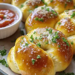 Um Knoblauch Knoten zu machen, benötigst du einige wichtige Zutaten. Diese Zutaten sind einfach zu finden und machen den Knoten besonders lecker. Hier sind die Hauptzutaten: - 450 g Pizzateig (fertig gekauft oder selbstgemacht) - 4 Esslöffel ungesalzene Butter, geschmolzen - 4 Knoblauchzehen, fein gehackt - 2 Teelöffel getrockneter Oregano - ½ Teelöffel rote Pfefferflocken (nach Belieben) - 60 g geriebener Parmesan - 2 Esslöffel frische Petersilie, gehackt - Salz nach Geschmack - Marinara-Sauce zum Dippen (optional) Es gibt viele Möglichkeiten, den Pizzateig zu ersetzen. Wenn du keinen Pizzateig magst, kannst du auch andere Teige verwenden. Hier sind einige Alternativen: - Blätterteig für eine knusprige Textur - Brot- oder Baguette-Teig für einen herzhaften Geschmack - Glutenfreier Teig für eine glutenfreie Option Jede dieser Alternativen gibt deinen Knoblauch Knoten einen neuen Twist! Um den Geschmack deiner Knoblauch Knoten zu verbessern, kannst du verschiedene Gewürze und Kräuter hinzufügen. Hier sind einige tolle Ideen: - Frischer Rosmarin für einen starken Geschmack - Basilikum, um eine mediterrane Note zu bringen - Thymian für eine erdige Tiefe Experimentiere mit diesen Kräutern, um deine eigenen, einzigartigen Knoten zu kreieren. Für die besten Ergebnisse, verwende frische Kräuter. Heizen Sie Ihren Ofen auf 220°C vor. Das ist wichtig für knusprige Knoten. Legen Sie ein Backblech mit Backpapier aus. So bleibt der Teig nicht kleben. Stellen Sie alle Zutaten bereit, damit Sie schnell arbeiten können. Nehmen Sie den Pizzateig und teilen Sie ihn in 12 gleich große Stücke. Rollen Sie jedes Stück auf einer bemehlten Fläche. Machen Sie daraus etwa 15-20 cm lange Seile. Binden Sie jedes Seil zu einem Knoten. Platzieren Sie die Knoten auf dem Backblech. Achten Sie darauf, dass sie genug Platz haben, um aufzugehen. In einer kleinen Schüssel vermischen Sie die geschmolzene Butter mit gehacktem Knoblauch, Oregano, roten Pfefferflocken und einer Prise Salz. Rühren Sie gut um. Bestreichen Sie die Knoten großzügig mit dieser Mischung. Streuen Sie dann geriebenen Parmesan darüber. Garnieren Sie sie mit frischer Petersilie. Diese Schritte verleihen den Knoten den perfekten Geschmack. Für die vollständige Zubereitung, schauen Sie sich das [Full Recipe] an. Um fluffige und leckere Knoten zu machen, verwenden Sie frischen Pizzateig. Lassen Sie den Teig vor dem Formen ruhen. Dies hilft, die Glutenstruktur zu entspannen. Achten Sie darauf, die Knoten nicht zu fest zu binden. Lassen Sie ihnen Raum, um zu gehen. Der Ofen sollte gut vorgeheizt sein. Eine hohe Temperatur sorgt für eine schöne Bräunung. Ein häufiger Fehler ist, den Teig zu überarbeiten. Dies macht die Knoten hart. Achten Sie darauf, die Knoten gleichmäßig zu backen. Wenn einige Knoten kleiner sind, backen sie schneller. Überprüfen Sie die Knoten während des Backens. So vermeiden Sie, dass sie zu dunkel werden. Wenn Sie andere Aromen mögen, können Sie die Kräuter anpassen. Fügen Sie frischen Basilikum oder Thymian hinzu. Für einen würzigen Kick können Sie mehr rote Pfefferflocken verwenden. Wenn Sie Käse lieben, probieren Sie Mozzarella oder Feta. Diese Anpassungen bringen neue Geschmäcker in die Knoten. Sie können auch die Marinara-Sauce durch eine Knoblauch-Kräuter-Dip-Sauce ersetzen. Für das vollständige Rezept klicken Sie auf [Full Recipe]. {{image_4}} Gefüllte Knoblauch Knoten sind ein wahrer Genuss. Fügen Sie Käse in die Mitte der Knoten hinzu, um einen herzhaften Biss zu erhalten. Sie können Mozzarella oder Cheddar verwenden. Diese Knoten sind besonders lecker, wenn sie frisch aus dem Ofen kommen. Der geschmolzene Käse zieht beim Abbeißen und sorgt für Freude. Die Geschmäcker sind verschieden, also probieren Sie neue Kräuter und Gewürze aus. Basilikum und Thymian bringen frische Aromen. Für mehr Wärme können Sie Chili-Flocken hinzufügen. Auch eine Prise Paprika gibt den Knoten mehr Tiefe. Experimentieren Sie und finden Sie Ihre Lieblingskombination. Wenn Sie eine vegane oder glutenfreie Diät haben, gibt es Optionen für Sie. Verwenden Sie glutenfreien Pizzateig, den Sie im Laden kaufen können oder selbst machen. Statt Butter verwenden Sie pflanzliche Margarine. Für den Käse können Sie Nusskäse oder Hefeflocken nutzen. Diese Variationen sind genauso lecker und voller Geschmack. Für das vollständige Rezept und weitere Tipps schauen Sie sich bitte die vollständige Anleitung an. Um die Knoblauch Knoten frisch zu halten, lege sie in einen luftdichten Behälter. Stelle sicher, dass sie vollständig abgekühlt sind, bevor du sie lagerst. So verhinderst du, dass sie matschig werden. Du kannst auch ein Blatt Küchenpapier hinzufügen, um Feuchtigkeit zu absorbieren. Um die Knoten aufzuwärmen, heize deinen Ofen auf 180 °C vor. Lege die Knoten auf ein Backblech. Backe sie für 5 bis 7 Minuten, bis sie warm sind. Alternativ kannst du die Knoten in der Mikrowelle auf einem mikrowellengeeigneten Teller für 20 bis 30 Sekunden erwärmen. Das macht sie weich, kann aber die Knusprigkeit verlieren. Im Kühlschrank halten die Knoblauch Knoten bis zu 3 Tage. Achte darauf, sie gut zu verpacken. Wenn du sie länger aufbewahren möchtest, friere sie ein. Im Gefrierschrank sind sie bis zu 3 Monate haltbar. Um sie aufzutauen, lasse sie über Nacht im Kühlschrank. Du kannst sie dann wie oben beschrieben aufwärmen. Die Zubereitung der Knoblauch Knoten dauert etwa 30 Minuten. Davon sind 15 Minuten für die Vorbereitung und 12-15 Minuten für das Backen nötig. In der Zeit können Sie die Knoten binden und die Knoblauchbutter zubereiten. Ja, Sie können die Knoten im Voraus machen. Bereiten Sie sie bis zum Backen vor und lagern Sie sie im Kühlschrank. Backen Sie sie einfach frisch, wenn Sie bereit sind zu servieren. Fertige Knoblauch Knoten finden Sie in vielen Pizzerien und Bäckereien. Auch einige Supermärkte bieten sie in der Tiefkühlabteilung an. Schauen Sie dort nach. Marinara-Sauce ist der klassische Dip für Knoblauch Knoten. Sie können auch Knoblauchsoße oder Kräuterbutter verwenden. Diese Dips passen gut zu den herzhaften Knoten. Knoblauchknoten sind einfach zuzubereiten und voller Geschmack. Sie brauchen nur wenige Zutaten und eine einfache Anleitung. Denken Sie daran, die richtigen Gewürze zu wählen und Fehler zu vermeiden. Variieren Sie das Rezept nach Ihrem Geschmack, z. B. mit Käse oder Kräutern. Lagern Sie die Knoten richtig, damit sie frisch bleiben. Mit diesen Tipps und Tricks können Sie köstliche Knoblauchknoten kreieren. Genießen Sie jeden Bissen und teilen Sie sie mit Freunden. Viel Spaß beim Ausprobieren!
