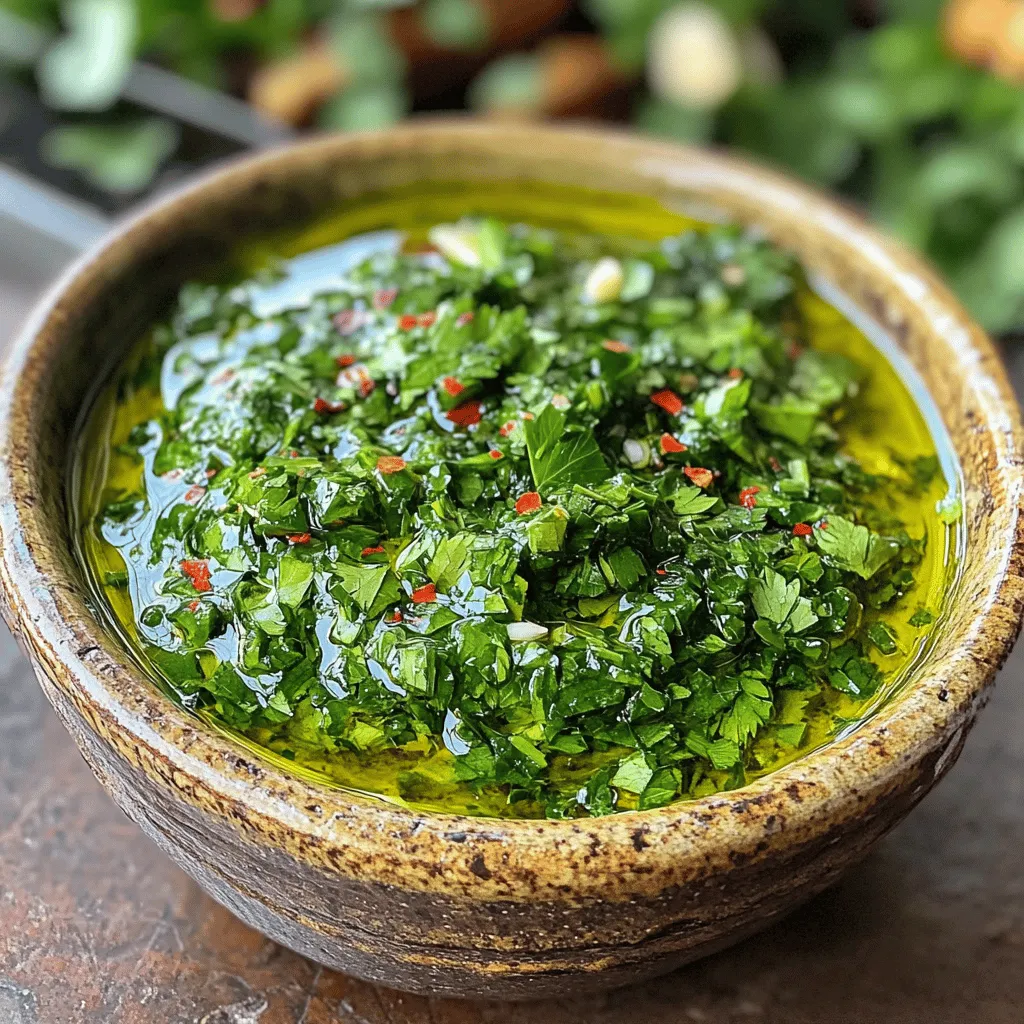Chimichurri ist ein einfaches, aber würziges Rezept. Es besteht aus frischen Kräutern und einigen anderen Zutaten. Die Hauptbestandteile sind frische Petersilie und Koriander. Diese Kräuter geben dem Chimichurri einen tollen Geschmack.