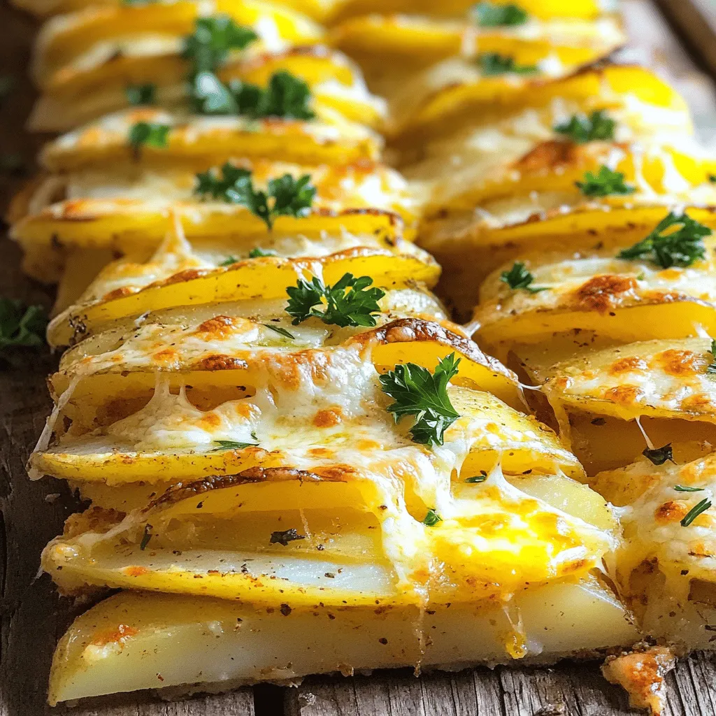 - 5 große Kartoffeln, geschält und dünn geschnitten - 4 Esslöffel Olivenöl - 1 Teelöffel Knoblauchpulver