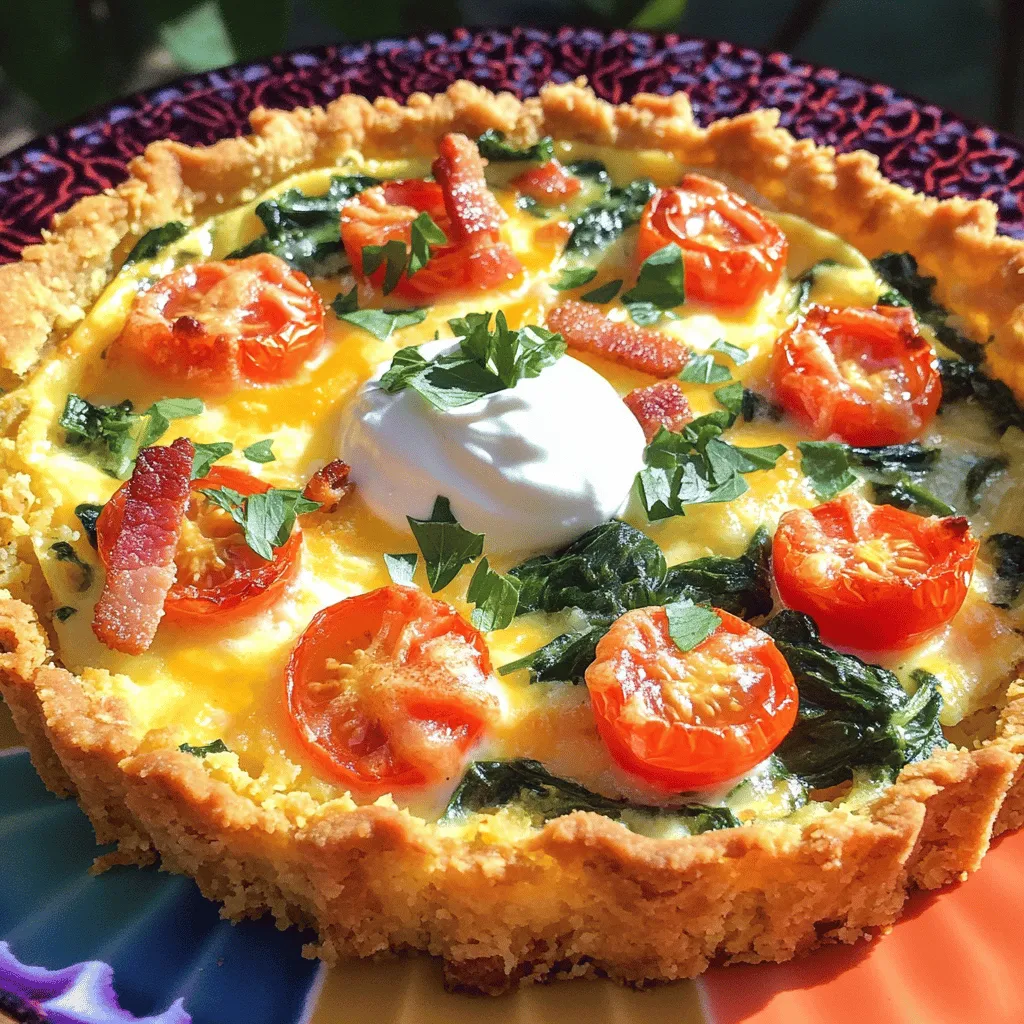 Hier sind die Zutaten für die Frühlings-Hash-Brown-Quiche: - 3 Tassen gefrorene, aufgetaute Hash Browns - 1/4 Tasse ungesalzene Butter, geschmolzen - 1 Tasse frischer Spinat, grob gehackt - 1 Tasse Cherry-Tomaten, halbiert - 1/2 Tasse gekochter Speck oder Wurst, zerbröselt (optional) - 6 große Eier - 1 Tasse Vollmilch - 1 Tasse geriebener Käse (Cheddar oder Feta) - 1 Teelöffel Knoblauchpulver - Salz und Pfeffer nach Geschmack - Frische Kräuter (Schnittlauch oder Petersilie) zur Garnitur Für den besten Geschmack empfehle ich, frische Zutaten zu wählen. Frischer Spinat bringt mehr Aroma als gefrorener. Wenn du Käse nimmst, achte auf guten Cheddar oder Feta. Diese Käsearten geben der Quiche einen tollen Geschmack. Bei der Wahl der Hash Browns gibt es zwei Optionen: frisch oder gefroren. Frische Hash Browns sind oft knuspriger, benötigen aber mehr Zeit. Gefrorene sind praktisch und schnell. Ich benutze oft gefrorene, da sie weniger Aufwand machen. Um die Kruste optimal vorzubereiten, mische die aufgetauten Hash Browns mit geschmolzener Butter, Salz und Pfeffer. Drücke die Mischung gleichmäßig in die Quicheform. Das Backen bei 200°C für 20 Minuten macht die Kruste schön knusprig. So bleibt deine Quiche saftig und lecker. Für das vollständige Rezept kannst du den [Full Recipe] Link nutzen. Heizen Sie Ihren Ofen auf 200°C vor. Dies hilft der Quiche, gleichmäßig zu garen. Während der Ofen sich aufheizt, sammeln Sie Ihre Utensilien. Sie brauchen eine Schüssel, eine Quicheform und einen Schneebesen. Halten Sie auch ein Messer und ein Brett bereit. So sind Sie bereit, schnell zu arbeiten. Für die Hash-Brown-Kruste mischen Sie die aufgetauten Hash Browns mit geschmolzener Butter. Fügen Sie Salz und Pfeffer hinzu. Drücken Sie die Mischung gleichmäßig in Ihre gefettete Quicheform. Achten Sie darauf, dass der Boden und die Seiten gut bedeckt sind. Backen Sie die Kruste für 20 Minuten. Sie sollte goldbraun und knusprig sein. Wenn die Kruste fertig ist, lassen Sie sie etwas abkühlen. Während die Kruste backt, bereiten Sie die Eimischung vor. In einer großen Schüssel verquirlen Sie die Eier und die Milch. Fügen Sie Knoblauchpulver, Salz und Pfeffer hinzu. Mischen Sie alles gut. In einer Pfanne erhitzen Sie etwas Öl und braten den Spinat an, bis er zusammenfällt. Wenn Sie möchten, können Sie auch Speck oder Wurst hinzufügen. Geben Sie die Spinatmischung zu den Eiern. Fügen Sie die halbierten Cherry-Tomaten und den geriebenen Käse hinzu. Achten Sie darauf, alles gut zu vermengen. Danach gießen Sie die Mischung in die Kruste. Für das vollständige Rezept besuchen Sie den Abschnitt „Full Recipe“. Um eine matschige Quiche zu vermeiden, achten Sie darauf, die Hash Browns gut auszudrücken. Entfernen Sie überschüssige Feuchtigkeit, bevor Sie sie in die Kruste geben. Dies hilft, eine knusprige Basis zu schaffen. Ein weiterer Fehler ist, die Quiche zu lange zu backen. Überwachen Sie die Zeit genau. Die Quiche sollte fest und leicht goldbraun sein, aber nicht zu dunkel werden. Wenn Sie die Quiche im Voraus zubereiten möchten, bereiten Sie die Kruste und die Füllung separat vor. Backen Sie die Kruste und lassen Sie sie abkühlen. Füllen Sie die Quiche erst kurz vor dem Servieren. So bleibt die Kruste knusprig. Die Quiche schmeckt toll mit einem frischen grünen Salat. Ein einfacher Salat mit Tomaten und Gurken passt gut dazu. Für einen extra Kick können Sie einen Zitronen-Dressing verwenden. Zu trinken empfehle ich einen leichten Weißwein oder ein frisches Wasser mit Zitrone. Diese Getränke ergänzen die Aromen der Quiche perfekt. Wenn Sie es lieber alkoholfrei mögen, ist ein Kräutertee eine gute Wahl. Für die vollständige Zubereitung und weitere Details, schauen Sie sich das Full Recipe an. {{image_4}} Eine vegetarische Quiche ist einfach und lecker. Sie können die Füllung anpassen, um ganz ohne Fleisch auszukommen. Hier sind einige tolle Ideen: - <strong>Pilze</strong>: Diese geben einen herzhaften Geschmack. – <strong>Paprika</strong>: Sie fügen Farbe und Süße hinzu. – <strong>Zucchini</strong>: Diese bringen Feuchtigkeit und frischen Geschmack. – <strong>Brokkoli</strong>: Er ist gesund und macht die Quiche bunt. Zusätzlich können Sie frische Kräuter wie Basilikum oder Thymian hinzufügen. Diese sorgen für mehr Aroma und eine spannende Note. Für eine glutenfreie Quiche gibt es einfache Möglichkeiten. Sie können die Zutaten leicht austauschen. Hier sind einige Tipps: – <strong>Glutenfreies Mehl</strong>: Verwenden Sie eine Mischung aus glutenfreiem Mehl und Kartoffelstärke für die Kruste. – <strong>Blätterteig</strong>: Viele Marken bieten glutenfreien Blätterteig an, der auch gut funktioniert. – <strong>Gemüse</strong>: Eine Kruste aus geriebenem Blumenkohl ist eine kreative Option. Mit diesen Varianten können Sie die Quiche nach Ihrem Geschmack anpassen. So kann jeder die Frühlings-Hash-Brown-Quiche genießen! Nach dem Kochen sollte die Quiche vollständig abkühlen. Wickeln Sie sie in Frischhaltefolie oder legen Sie sie in einen luftdichten Behälter. So bleibt sie frisch. Achten Sie darauf, die Quiche nicht warm zu lagern. Die Hitze kann Feuchtigkeit erzeugen und die Kruste weich machen. Wenn Sie die Quiche wieder aufwärmen möchten, ist der Ofen am besten. Heizen Sie ihn auf 180°C vor. Stellen Sie die Quiche auf ein Backblech und erwärmen Sie sie für etwa 15 bis 20 Minuten. So bleibt die Kruste knusprig und die Füllung wird gleichmäßig warm. Im Kühlschrank hält die Quiche etwa 3 bis 4 Tage. Stellen Sie sicher, dass sie gut verpackt ist, um Gerüche zu vermeiden. Wenn Sie die Quiche länger aufbewahren möchten, ist das Einfrieren eine gute Option. Teilen Sie die Quiche in Portionen. Wickeln Sie jede Portion in Frischhaltefolie und legen Sie sie in einen Gefrierbeutel. So bleibt die Quiche bis zu 3 Monate frisch. Zum Auftauen legen Sie die Portionen einfach über Nacht in den Kühlschrank. Danach können Sie sie wie gewohnt aufwärmen. So genießen Sie jederzeit eine leckere Quiche! Die Zubereitung dieser Quiche dauert insgesamt etwa 60 Minuten. Die Vorbereitungszeit beträgt 15 Minuten. Das Backen der Hash-Brown-Kruste benötigt 20 Minuten. Danach backen Sie die Quiche für weitere 25-30 Minuten. Ja, Sie können viele verschiedene Gemüse verwenden. Hier sind einige tolle Optionen: – Zucchini: In kleine Stücke schneiden und kurz anbraten. – Paprika: In Würfel schneiden und mit dem Spinat anbraten. – Brokkoli: In kleine Röschen schneiden und blanchieren, bevor Sie es hinzufügen. – Lauch: In dünne Ringe schneiden und kurz anbraten. Diese Gemüse fügen Farbe und Geschmack hinzu. Sie können sie nach Belieben kombinieren. Wenn Sie keinen Backofen haben, können Sie eine Pfanne oder einen Air Fryer verwenden. – <strong>Pfanne</strong>: Bereiten Sie die Hash-Brown-Kruste in einer großen Pfanne vor. Kochen Sie die Quiche bei niedriger Hitze. Decken Sie die Pfanne ab, um die Hitze zu halten. – <strong>Air Fryer</strong>: Stellen Sie die Quiche-Form in den Air Fryer. Kochen Sie sie bei 180°C für etwa 25-30 Minuten. Beide Methoden sind einfach und lecker. Eine Quiche mit Hash Brown Kruste ist einfach, lecker und vielseitig. Wir haben die besten Zutaten und Tipps zur Zubereitung besprochen. Auch Variationen wie vegetarische und glutenfreie Optionen sind möglich. Halte die Quiche frisch, indem du sie richtig lagerst. Nutze diese Anleitung, um deine eigene Quiche zu kreieren. Sei kreativ mit den Füllungen und genieße das Ergebnis! Kochen macht Spaß, und deine Gäste werden begeistert sein!” /></p>
</p>
<h2>Variationen</h2>
</p>
<h3>Vegetarische Option</h3>
<p>Eine vegetarische Quiche ist einfach und lecker. Sie können die Füllung anpassen, um ganz ohne Fleisch auszukommen. Hier sind einige tolle Ideen:</p>
</p>
<p>– <strong>Pilze</strong>: Diese geben einen herzhaften Geschmack.</p>
<p>– <strong>Paprika</strong>: Sie fügen Farbe und Süße hinzu.</p>
<p>– <strong>Zucchini</strong>: Diese bringen Feuchtigkeit und frischen Geschmack.</p>
<p>– <strong>Brokkoli</strong>: Er ist gesund und macht die Quiche bunt.</p>
</p>
<p>Zusätzlich können Sie frische Kräuter wie Basilikum oder Thymian hinzufügen. Diese sorgen für mehr Aroma und eine spannende Note.</p>
</p>
<h3>Glutenfreie Variante</h3>
<p>Für eine glutenfreie Quiche gibt es einfache Möglichkeiten. Sie können die Zutaten leicht austauschen. Hier sind einige Tipps:</p>
</p>
<p>– <strong>Glutenfreies Mehl</strong>: Verwenden Sie eine Mischung aus glutenfreiem Mehl und Kartoffelstärke für die Kruste.</p>
<p>– <strong>Blätterteig</strong>: Viele Marken bieten glutenfreien Blätterteig an, der auch gut funktioniert.</p>
<p>– <strong>Gemüse</strong>: Eine Kruste aus geriebenem Blumenkohl ist eine kreative Option.</p>
</p>
<p>Mit diesen Varianten können Sie die Quiche nach Ihrem Geschmack anpassen. So kann jeder die Frühlings-Hash-Brown-Quiche genießen!</p>
</p>
</p>
<h2>Lagerungshinweise</h2>
</p>
<h3>Aufbewahrung der Quiche</h3>
</p>
<p>Nach dem Kochen sollte die Quiche vollständig abkühlen. Wickeln Sie sie in Frischhaltefolie oder legen Sie sie in einen luftdichten Behälter. So bleibt sie frisch. Achten Sie darauf, die Quiche nicht warm zu lagern. Die Hitze kann Feuchtigkeit erzeugen und die Kruste weich machen.</p>
</p>
<p>Wenn Sie die Quiche wieder aufwärmen möchten, ist der Ofen am besten. Heizen Sie ihn auf 180°C vor. Stellen Sie die Quiche auf ein Backblech und erwärmen Sie sie für etwa 15 bis 20 Minuten. So bleibt die Kruste knusprig und die Füllung wird gleichmäßig warm.</p>
</p>
<h3>Haltbarkeit</h3>
</p>
<p>Im Kühlschrank hält die Quiche etwa 3 bis 4 Tage. Stellen Sie sicher, dass sie gut verpackt ist, um Gerüche zu vermeiden. Wenn Sie die Quiche länger aufbewahren möchten, ist das Einfrieren eine gute Option. Teilen Sie die Quiche in Portionen. Wickeln Sie jede Portion in Frischhaltefolie und legen Sie sie in einen Gefrierbeutel.</p>
</p>
<p>So bleibt die Quiche bis zu 3 Monate frisch. Zum Auftauen legen Sie die Portionen einfach über Nacht in den Kühlschrank. Danach können Sie sie wie gewohnt aufwärmen. So genießen Sie jederzeit eine leckere Quiche!</p>
</p>
<h2>FAQs</h2>
</p>
<h3>Wie lange dauert es, eine Quiche mit Hash Brown Kruste zuzubereiten?</h3>
<p>Die Zubereitung dieser Quiche dauert insgesamt etwa 60 Minuten. Die Vorbereitungszeit beträgt 15 Minuten. Das Backen der Hash-Brown-Kruste benötigt 20 Minuten. Danach backen Sie die Quiche für weitere 25-30 Minuten.</p>
</p>
<h3>Kann ich andere Gemüse in die Quiche einfügen?</h3>
<p>Ja, Sie können viele verschiedene Gemüse verwenden. Hier sind einige tolle Optionen:</p>
</p>
<p>– Zucchini: In kleine Stücke schneiden und kurz anbraten.</p>
<p>– Paprika: In Würfel schneiden und mit dem Spinat anbraten.</p>
<p>– Brokkoli: In kleine Röschen schneiden und blanchieren, bevor Sie es hinzufügen.</p>
<p>– Lauch: In dünne Ringe schneiden und kurz anbraten.</p>
</p>
<p>Diese Gemüse fügen Farbe und Geschmack hinzu. Sie können sie nach Belieben kombinieren.</p>
</p>
<h3>Wie kann ich die Quiche ohne Backofen zubereiten?</h3>
<p>Wenn Sie keinen Backofen haben, können Sie eine Pfanne oder einen Air Fryer verwenden.</p>
</p>
<p>– <strong>Pfanne</strong>: Bereiten Sie die Hash-Brown-Kruste in einer großen Pfanne vor. Kochen Sie die Quiche bei niedriger Hitze. Decken Sie die Pfanne ab, um die Hitze zu halten.</p>
<p>– <strong>Air Fryer</strong>: Stellen Sie die Quiche-Form in den Air Fryer. Kochen Sie sie bei 180°C für etwa 25-30 Minuten.</p>
</p>
<p>Beide Methoden sind einfach und lecker.</p>
</p>
<p>Eine Quiche mit Hash Brown Kruste ist einfach, lecker und vielseitig. Wir haben die besten Zutaten und Tipps zur Zubereitung besprochen. Auch Variationen wie vegetarische und glutenfreie Optionen sind möglich. Halte die Quiche frisch, indem du sie richtig lagerst.</p>
</p>
<p>Nutze diese Anleitung, um deine eigene Quiche zu kreieren. Sei kreativ mit den Füllungen und genieße das Ergebnis! Kochen macht Spaß, und deine Gäste werden begeistert sein!</p>
</div>