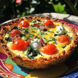 Hier sind die Zutaten für die Frühlings-Hash-Brown-Quiche: - 3 Tassen gefrorene, aufgetaute Hash Browns - 1/4 Tasse ungesalzene Butter, geschmolzen - 1 Tasse frischer Spinat, grob gehackt - 1 Tasse Cherry-Tomaten, halbiert - 1/2 Tasse gekochter Speck oder Wurst, zerbröselt (optional) - 6 große Eier - 1 Tasse Vollmilch - 1 Tasse geriebener Käse (Cheddar oder Feta) - 1 Teelöffel Knoblauchpulver - Salz und Pfeffer nach Geschmack - Frische Kräuter (Schnittlauch oder Petersilie) zur Garnitur Für den besten Geschmack empfehle ich, frische Zutaten zu wählen. Frischer Spinat bringt mehr Aroma als gefrorener. Wenn du Käse nimmst, achte auf guten Cheddar oder Feta. Diese Käsearten geben der Quiche einen tollen Geschmack. Bei der Wahl der Hash Browns gibt es zwei Optionen: frisch oder gefroren. Frische Hash Browns sind oft knuspriger, benötigen aber mehr Zeit. Gefrorene sind praktisch und schnell. Ich benutze oft gefrorene, da sie weniger Aufwand machen. Um die Kruste optimal vorzubereiten, mische die aufgetauten Hash Browns mit geschmolzener Butter, Salz und Pfeffer. Drücke die Mischung gleichmäßig in die Quicheform. Das Backen bei 200°C für 20 Minuten macht die Kruste schön knusprig. So bleibt deine Quiche saftig und lecker. Für das vollständige Rezept kannst du den [Full Recipe] Link nutzen. Heizen Sie Ihren Ofen auf 200°C vor. Dies hilft der Quiche, gleichmäßig zu garen. Während der Ofen sich aufheizt, sammeln Sie Ihre Utensilien. Sie brauchen eine Schüssel, eine Quicheform und einen Schneebesen. Halten Sie auch ein Messer und ein Brett bereit. So sind Sie bereit, schnell zu arbeiten. Für die Hash-Brown-Kruste mischen Sie die aufgetauten Hash Browns mit geschmolzener Butter. Fügen Sie Salz und Pfeffer hinzu. Drücken Sie die Mischung gleichmäßig in Ihre gefettete Quicheform. Achten Sie darauf, dass der Boden und die Seiten gut bedeckt sind. Backen Sie die Kruste für 20 Minuten. Sie sollte goldbraun und knusprig sein. Wenn die Kruste fertig ist, lassen Sie sie etwas abkühlen. Während die Kruste backt, bereiten Sie die Eimischung vor. In einer großen Schüssel verquirlen Sie die Eier und die Milch. Fügen Sie Knoblauchpulver, Salz und Pfeffer hinzu. Mischen Sie alles gut. In einer Pfanne erhitzen Sie etwas Öl und braten den Spinat an, bis er zusammenfällt. Wenn Sie möchten, können Sie auch Speck oder Wurst hinzufügen. Geben Sie die Spinatmischung zu den Eiern. Fügen Sie die halbierten Cherry-Tomaten und den geriebenen Käse hinzu. Achten Sie darauf, alles gut zu vermengen. Danach gießen Sie die Mischung in die Kruste. Für das vollständige Rezept besuchen Sie den Abschnitt „Full Recipe“. Um eine matschige Quiche zu vermeiden, achten Sie darauf, die Hash Browns gut auszudrücken. Entfernen Sie überschüssige Feuchtigkeit, bevor Sie sie in die Kruste geben. Dies hilft, eine knusprige Basis zu schaffen. Ein weiterer Fehler ist, die Quiche zu lange zu backen. Überwachen Sie die Zeit genau. Die Quiche sollte fest und leicht goldbraun sein, aber nicht zu dunkel werden. Wenn Sie die Quiche im Voraus zubereiten möchten, bereiten Sie die Kruste und die Füllung separat vor. Backen Sie die Kruste und lassen Sie sie abkühlen. Füllen Sie die Quiche erst kurz vor dem Servieren. So bleibt die Kruste knusprig. Die Quiche schmeckt toll mit einem frischen grünen Salat. Ein einfacher Salat mit Tomaten und Gurken passt gut dazu. Für einen extra Kick können Sie einen Zitronen-Dressing verwenden. Zu trinken empfehle ich einen leichten Weißwein oder ein frisches Wasser mit Zitrone. Diese Getränke ergänzen die Aromen der Quiche perfekt. Wenn Sie es lieber alkoholfrei mögen, ist ein Kräutertee eine gute Wahl. Für die vollständige Zubereitung und weitere Details, schauen Sie sich das Full Recipe an. {{image_4}} Eine vegetarische Quiche ist einfach und lecker. Sie können die Füllung anpassen, um ganz ohne Fleisch auszukommen. Hier sind einige tolle Ideen: - Pilze: Diese geben einen herzhaften Geschmack. - Paprika: Sie fügen Farbe und Süße hinzu. - Zucchini: Diese bringen Feuchtigkeit und frischen Geschmack. - Brokkoli: Er ist gesund und macht die Quiche bunt. Zusätzlich können Sie frische Kräuter wie Basilikum oder Thymian hinzufügen. Diese sorgen für mehr Aroma und eine spannende Note. Für eine glutenfreie Quiche gibt es einfache Möglichkeiten. Sie können die Zutaten leicht austauschen. Hier sind einige Tipps: - Glutenfreies Mehl: Verwenden Sie eine Mischung aus glutenfreiem Mehl und Kartoffelstärke für die Kruste. - Blätterteig: Viele Marken bieten glutenfreien Blätterteig an, der auch gut funktioniert. - Gemüse: Eine Kruste aus geriebenem Blumenkohl ist eine kreative Option. Mit diesen Varianten können Sie die Quiche nach Ihrem Geschmack anpassen. So kann jeder die Frühlings-Hash-Brown-Quiche genießen! Nach dem Kochen sollte die Quiche vollständig abkühlen. Wickeln Sie sie in Frischhaltefolie oder legen Sie sie in einen luftdichten Behälter. So bleibt sie frisch. Achten Sie darauf, die Quiche nicht warm zu lagern. Die Hitze kann Feuchtigkeit erzeugen und die Kruste weich machen. Wenn Sie die Quiche wieder aufwärmen möchten, ist der Ofen am besten. Heizen Sie ihn auf 180°C vor. Stellen Sie die Quiche auf ein Backblech und erwärmen Sie sie für etwa 15 bis 20 Minuten. So bleibt die Kruste knusprig und die Füllung wird gleichmäßig warm. Im Kühlschrank hält die Quiche etwa 3 bis 4 Tage. Stellen Sie sicher, dass sie gut verpackt ist, um Gerüche zu vermeiden. Wenn Sie die Quiche länger aufbewahren möchten, ist das Einfrieren eine gute Option. Teilen Sie die Quiche in Portionen. Wickeln Sie jede Portion in Frischhaltefolie und legen Sie sie in einen Gefrierbeutel. So bleibt die Quiche bis zu 3 Monate frisch. Zum Auftauen legen Sie die Portionen einfach über Nacht in den Kühlschrank. Danach können Sie sie wie gewohnt aufwärmen. So genießen Sie jederzeit eine leckere Quiche! Die Zubereitung dieser Quiche dauert insgesamt etwa 60 Minuten. Die Vorbereitungszeit beträgt 15 Minuten. Das Backen der Hash-Brown-Kruste benötigt 20 Minuten. Danach backen Sie die Quiche für weitere 25-30 Minuten. Ja, Sie können viele verschiedene Gemüse verwenden. Hier sind einige tolle Optionen: - Zucchini: In kleine Stücke schneiden und kurz anbraten. - Paprika: In Würfel schneiden und mit dem Spinat anbraten. - Brokkoli: In kleine Röschen schneiden und blanchieren, bevor Sie es hinzufügen. - Lauch: In dünne Ringe schneiden und kurz anbraten. Diese Gemüse fügen Farbe und Geschmack hinzu. Sie können sie nach Belieben kombinieren. Wenn Sie keinen Backofen haben, können Sie eine Pfanne oder einen Air Fryer verwenden. - Pfanne: Bereiten Sie die Hash-Brown-Kruste in einer großen Pfanne vor. Kochen Sie die Quiche bei niedriger Hitze. Decken Sie die Pfanne ab, um die Hitze zu halten. - Air Fryer: Stellen Sie die Quiche-Form in den Air Fryer. Kochen Sie sie bei 180°C für etwa 25-30 Minuten. Beide Methoden sind einfach und lecker. Eine Quiche mit Hash Brown Kruste ist einfach, lecker und vielseitig. Wir haben die besten Zutaten und Tipps zur Zubereitung besprochen. Auch Variationen wie vegetarische und glutenfreie Optionen sind möglich. Halte die Quiche frisch, indem du sie richtig lagerst. Nutze diese Anleitung, um deine eigene Quiche zu kreieren. Sei kreativ mit den Füllungen und genieße das Ergebnis! Kochen macht Spaß, und deine Gäste werden begeistert sein!
