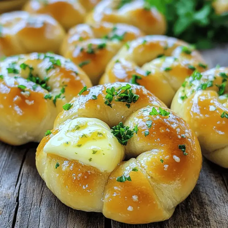 Um die besten Knoblauchknoten zu machen, brauchst du: - 3 Tassen Weizenmehl (Typ 550) - 1 Esslöffel Zucker - 2 Teelöffel instant Hefe - 1 Teelöffel Salz - 2 Esslöffel Olivenöl - 1 Tasse warmes Wasser (ca. 43°C) - 6 Knoblauchzehen, fein gehackt - 1/4 Tasse ungesalzene Butter, geschmolzen - 1 Teelöffel getrockneter Oregano - 1/2 Teelöffel rote Paprikaflocken (optional) - Frische Petersilie, gehackt (zum Garnieren) Frische Zutaten machen einen großen Unterschied. Wähle frischen Knoblauch, der fest und trocken ist. Er sollte keine grünen Triebe haben. Dein Mehl sollte gut verpackt sein und keinen Geruch haben. Olivenöl sollte kalt gepresst sein. So hast du den besten Geschmack. Wenn du glutenfrei bist, kannst du glutenfreies Mehl verwenden. Achte darauf, dass die Hefe ebenfalls glutenfrei ist. Für eine vegane Option, ersetze die Butter durch pflanzliche Margarine. Du kannst auch die Milch durch pflanzliche Milch ersetzen, wenn du die Knoten noch feuchter machen möchtest. Diese Anpassungen sorgen dafür, dass jeder die Knoblauchknoten genießen kann. Um die Knoten perfekt zuzubereiten, starte mit dem Hefeteig. Mische in einer Schüssel warmes Wasser, Zucker und die Hefe. Lass die Mischung für 5-10 Minuten ruhen, bis sie schäumt. In einer großen Schüssel vermenge das Mehl mit dem Salz. Gieß die Hefemischung und das Olivenöl in die Schüssel. Rühre langsam, bis der Teig entsteht. Knete den Teig auf einer bemehlten Fläche für 8-10 Minuten. Er sollte glatt und elastisch sein. Lege den Teig in eine gefettete Schüssel und decke ihn mit einem feuchten Tuch ab. Lass ihn an einem warmen Ort für etwa eine Stunde aufgehen, bis er sich verdoppelt. Sobald der Teig aufgegangen ist, schlag ihn leicht herunter. Teile den Teig in 10-12 gleichmäßige Stücke. Rolle jedes Stück zu einer Schnur von 20-25 cm Länge. Binde jede Schnur zu einem Knoten. Tucke die Enden unter den Knoten, um eine schöne Form zu schaffen. Lege die Knoten auf ein Backblech, das mit Backpapier ausgelegt ist. Heize deinen Ofen auf 190°C vor. Bereite die Knoblauchbutter vor, indem du die geschmolzene Butter, den gehackten Knoblauch, Oregano und Paprikaflocken vermischst. Bestreiche die Knoten großzügig mit der Mischung. Lass die Knoten nochmals 20-30 Minuten aufgehen. Backe sie dann für 15-20 Minuten, bis sie goldbraun sind. Nach dem Backen bestreiche sie mit restlicher Knoblauchbutter und garniere sie mit Petersilie. Diese Knoten sind der perfekte Snack oder Beilage. Für die vollständige Anleitung, schaue dir das Full Recipe an. Die perfekte Konsistenz für Knoblauchknoten ist weich und luftig. Um dies zu erreichen, achte darauf, dass dein Teig gut geknetet wird. Knete ihn etwa 8-10 Minuten, bis er glatt und elastisch ist. Wenn du den Teig drückst, sollte er schnell zurückspringen. Eine wichtige Regel ist, die Flüssigkeit richtig zu messen. Zu viel Wasser macht den Teig klebrig, zu wenig macht ihn trocken. Achte darauf, dass das Wasser warm, aber nicht heiß ist. Ideal ist eine Temperatur von etwa 43°C. Die Knoblauchbutter ist der Star der Knoblauchknoten. Du kannst sie nach deinem Geschmack anpassen. Füge zum Beispiel frischen Schnittlauch oder Basilikum hinzu. Diese Kräuter geben einen frischen Geschmack. Möchtest du es schärfer? Füge mehr rote Paprikaflocken hinzu. Du kannst auch Parmesan oder Pecorino für einen käsigen Twist einstreuen. Experimentiere mit verschiedenen Zutaten, um deine perfekte Mischung zu finden. Ein häufiger Fehler ist, den Teig nicht lange genug gehen zu lassen. Der Teig sollte sich verdoppeln. Wenn du dies überspringst, werden die Knoten fest und schwer. Ein weiterer Fehler ist, die Knoten zu dicht auf das Blech zu legen. Achte darauf, genügend Platz zwischen ihnen zu lassen, damit sie beim Backen aufgehen können. Vermeide auch, die Knoten zu früh aus dem Ofen zu nehmen. Sie sollten goldbraun sein. Wenn du diese Tipps befolgst, stehen deine Knoblauchknoten auf jeden Fall im Mittelpunkt. Für das vollständige Rezept, schau dir die Knoblauchige Knotenglückseligkeiten an. {{image_4}} Käsegefüllte Garlic Knots sind eine tolle Idee. Du kannst sie mit deinem Lieblingskäse füllen. Nehme Mozzarella für eine schmelzende Überraschung. Um diese Version zu machen, forme den Teig wie gewohnt. Füge dann einen Würfel Käse in die Mitte. Klappe den Teig zu und forme den Knoten. So bekommst du eine köstliche, käsige Füllung. Knoblauch-Kräuter-Knoten bringen noch mehr Geschmack. Mische frische Kräuter wie Rosmarin oder Thymian in die Butter. Diese Kräuter verleihen den Knoten ein tolles Aroma. Bestreiche die Knoten vor dem Backen mit dieser Mischung. So erhältst du eine besondere Note zu deinem Rezept. Die Kombination aus Knoblauch und Kräutern ist einfach himmlisch. Süßere Varianten sind perfekt für einen besonderen Anlass. Mische Zimt und Zucker in die geschmolzene Butter. Bestreiche die Knoten damit, bevor du sie backst. Diese süße Note passt gut zu einem Dessert oder als Snack. Du kannst auch eine Glasur aus Puderzucker hinzufügen, um sie noch köstlicher zu machen. Diese süßen Knoten sind eine tolle Überraschung! Für das Grundrezept empfehle ich, die [Full Recipe] zu verwenden. Um deine Knoblauchknoten frisch zu halten, lege sie in einen luftdichten Behälter. Achte darauf, dass sie gut abgekühlt sind, bevor du sie verpackst. So vermeidest du, dass sie matschig werden. Du kannst auch ein Stück Backpapier zwischen die Knoten legen. Dies hilft, die Feuchtigkeit zu regulieren. Wenn du Knoblauchknoten aufwärmen möchtest, nutze deinen Ofen. Heize ihn auf 175°C vor. Lege die Knoten auf ein Backblech und backe sie für 5-7 Minuten. Das macht sie knusprig und warm. Du kannst auch die Mikrowelle verwenden, aber sie werden weich. Im Kühlschrank halten sich die Knoten etwa 3-4 Tage. Wenn du sie länger aufbewahren möchtest, friere sie ein. Um sie einzufrieren, lege sie in einen Gefrierbeutel. So bleiben sie bis zu 3 Monate frisch. Zum Auftauen einfach über Nacht im Kühlschrank lassen. Dann wie gewohnt aufwärmen. Die Zubereitung von Garlic Knots dauert etwa 15 Minuten. Danach benötigst du 1 Stunde für das Gehenlassen des Teigs. Das Backen dauert 15-20 Minuten. Insgesamt sind es also etwa 1 Stunde und 30 Minuten. Ja, du kannst die Knoten im Voraus zubereiten. Bereite den Teig bis zum Knotenformen vor, dann kannst du ihn im Kühlschrank lagern. Lass ihn vor dem Backen etwa 30 Minuten bei Raumtemperatur stehen. So sparst du Zeit, wenn du Gäste hast. Garlic Knots stammen ursprünglich aus Italien. Sie sind eine beliebte Beilage zu Pasta und Pizza. In den USA wurden sie bekannt, besonders in Pizzerien. Die Kombination aus Teig und Knoblauch ist einfach unwiderstehlich. In diesem Artikel haben wir die Zutaten und die Zubereitung von Knoblauchigen Knotenglückseligkeiten behandelt. Du hast Tipps für frische Zutaten und spezielle Diäten erhalten. Die Schritt-für-Schritt-Anleitung erklärt, wie du den Teig vorbereitest und die Knoten formst. Wir haben praktische Tipps gegeben, um Fehler zu vermeiden, und Variationen vorgestellt, die du ausprobieren kannst. Denk daran, die Knoten richtig zu lagern, damit sie lange frisch bleiben. Mit diesen Informationen bist du bereit, köstliche Garlic Knots zu kreieren. Viel Spaß beim Backen!