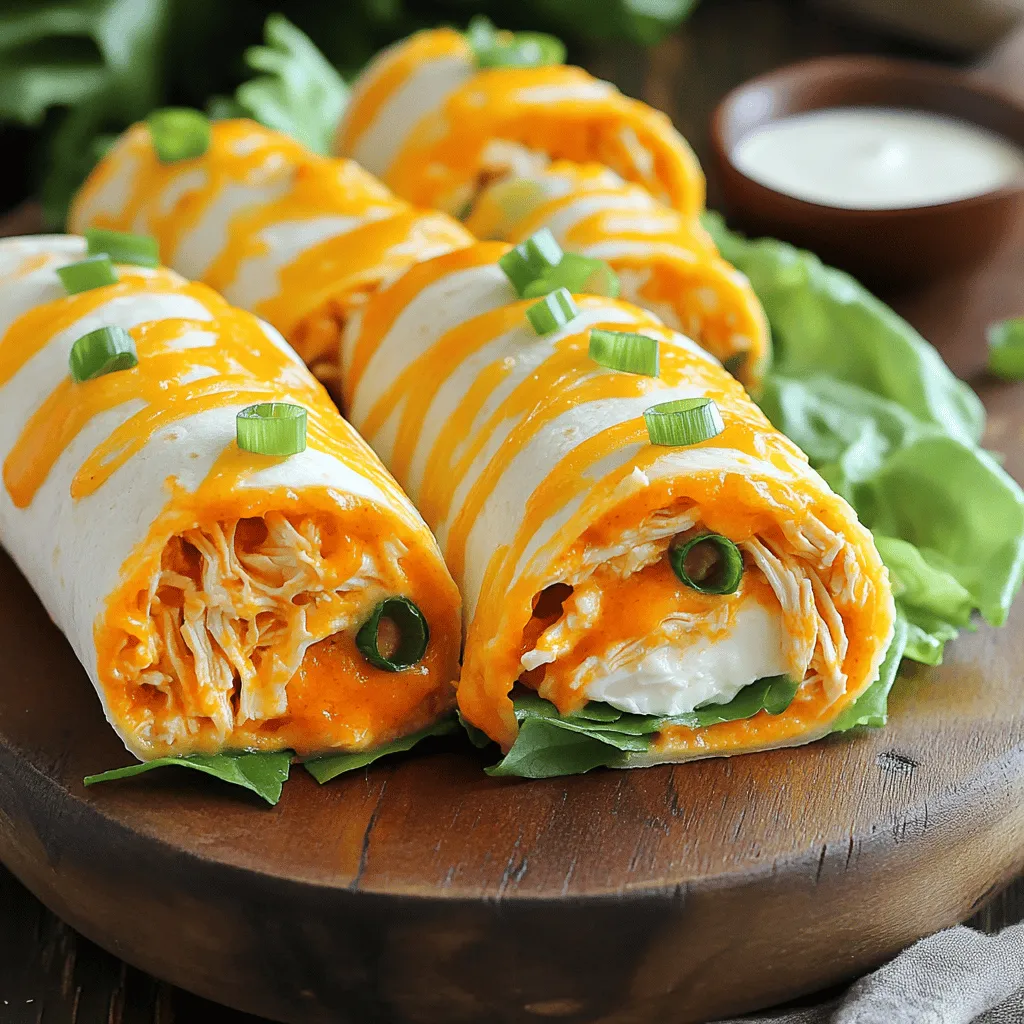 - 2 Tassen gekochtes Hähnchen, zerrupft - 1/2 Tasse Buffalo-Sauce - 1/2 Tasse Frischkäse, weich - 1/2 Tasse geriebener Cheddar-Käse Die Hauptzutaten sind der Schlüssel zu meinem Buffalo Chicken Tortilla Roll-Up. Gekochtes Hähnchen gibt dir die Basis. Es ist wichtig, dass das Hähnchen gut gewürzt ist. Buffalo-Sauce bringt die Schärfe und den Kick. Frischkäse macht die Mischung cremig. Der geriebene Cheddar-Käse fügt einen tollen Geschmack hinzu. - 1/4 Tasse Frühlingszwiebeln, gehackt - 4 große Weizentortillas - 1 Tasse Eisbergsalat, zerrupft - 1/4 Tasse Ranch-Dressing (optional zum Dippen) Die ergänzenden Zutaten bringen Frische und Textur. Frühlingszwiebeln geben einen milden Zwiebelgeschmack. Weizentortillas sind perfekt zum Rollen. Eisbergsalat sorgt für Knackigkeit und Frische. Ranch-Dressing ist optional, aber es ist ein toller Dip. Für das perfekte Erlebnis, schau dir das [Full Recipe] an. Zuerst bereiten wir das Hähnchen vor. Du kannst gekochtes Hähnchen verwenden oder es selbst zubereiten. Zerrupfe das Hähnchen in kleine Stücke. Dann gib die Buffalo-Sauce dazu und mische alles gut. So wird das Hähnchen schön würzig. Jetzt geht es weiter mit dem Käse. Nimm eine Schüssel, um den Frischkäse und den geriebenen Cheddar-Käse zu vermengen. Rühre kräftig, bis alles eine glatte und cremige Masse ergibt. Das bringt viel Geschmack in die Röllchen. Nehme eine große Weizentortilla und lege sie auf eine saubere Fläche. Verteile eine Schicht der Frischkäsemischung gleichmäßig darauf. Lass dabei einen kleinen Rand frei. In der Mitte der Tortilla lege eine Handvoll zerrupften Eisbergsalat. Füge dann die Buffalo-Hühnchen-Mischung hinzu. Streue die gehackten Frühlingszwiebeln darüber. Jetzt kommt der spannende Teil! Rolle die Tortilla von der Seite mit der Füllung her auf. Achte darauf, die Ränder einzuschlagen, damit die Füllung nicht herausfällt. Wiederhole diesen Schritt mit den übrigen Tortillas und Füllungen. Lass die Röllchen mit der Nahtseite nach unten auf einem Schneidebrett ruhen. Wenn du möchtest, kannst du sie für 15 bis 30 Minuten in den Kühlschrank legen. So werden sie fester und lassen sich besser schneiden. Schneide jedes Röllchen in Stücke von etwa 2,5 cm. Arrangiere die Stücke auf einer großen Platte. Du kannst sie mit zusätzlichen gehackten Frühlingszwiebeln garnieren und Ranch-Dressing in einer kleinen Schüssel zum Dippen bereitstellen. Für das komplette Rezept schau dir die [Full Recipe] an. Um die perfekte Konsistenz zu erzielen, ist das Verhältnis von Frischkäse und Käse wichtig. Ich empfehle, 1:1 zu verwenden. So wird die Füllung cremig, aber nicht zu schwer. Manchmal mag ich es, etwas mehr Frischkäse zu verwenden. Das macht die Mischung leichter und frischer. Die Würzung ist ebenfalls entscheidend. Buffalo-Sauce hat viel Geschmack, aber auch etwas Schärfe. Probieren Sie, die Menge anzupassen. Fangen Sie mit 1/2 Tasse an und testen Sie die Mischung. Wenn Sie es schärfer möchten, können Sie mehr hinzufügen. Achten Sie darauf, die Mischung gut zu probieren, bevor Sie die Tortillas füllen. Die Vorbereitungszeit effektiv nutzen, ist der Schlüssel. Ich mache oft die Füllung zuerst. Während ich sie mische, kann ich die Tortillas vorbereiten. Legen Sie sie einfach auf eine saubere Fläche. Wenn ich viele mache, benutze ich mehrere Schüsseln für die Zutaten. So bleibt alles übersichtlich. Für die Roll-Ups brauchen Sie einige einfache Küchenutensilien: eine Schüssel, einen Löffel und ein Schneidebrett. Ein scharfes Messer ist wichtig, um die Röllchen gut zu schneiden. Wenn Sie die Röllchen kühlen, wird es einfacher, sie in Stücke zu schneiden. Kühlen Sie sie für 15-30 Minuten im Kühlschrank. So bleiben sie fest und fallen nicht auseinander. Für das vollständige Rezept schauen Sie sich bitte das [Full Recipe] an. {{image_4}} Buffalo Chicken Tortilla Roll-Ups sind sehr flexibel. Du kannst sie nach deinem Geschmack anpassen. - Vegetarische Optionen: Statt Hähnchen kannst du Quinoa oder schwarze Bohnen verwenden. Diese Zutaten bringen tolle Textur und Nährstoffe. Füge etwas gewürfeltes Gemüse hinzu, wie Paprika oder Zucchini, um mehr Geschmack zu erzielen. - Geflügel-Variationen: Du kannst auch Truthahn oder Putenbrust verwenden. Diese Optionen bringen einen anderen Geschmack und sind leicht. Die Zubereitung bleibt gleich. Die Sauce macht viel aus. Du kannst verschiedene Saucen ausprobieren, um den Geschmack zu verändern. - BBQ-Sauce als Substitute: Anstelle der Buffalo-Sauce kannst du BBQ-Sauce verwenden. Dies gibt den Röllchen einen süßeren und rauchigen Geschmack. Es passt gut zu dem Käse und dem Gemüse. - Knoblauch-Dip verwenden: Statt Ranch-Dressing kannst du einen Knoblauch-Dip verwenden. Dieser Dip ergänzt die Röllchen perfekt und bringt einen kräftigen Geschmack. Du kannst ihn leicht selbst machen. Mische Joghurt mit frischem Knoblauch und etwas Zitronensaft. Du findest die genauen Schritte und Zutaten in der [Full Recipe]. - Bewahre die Zutaten im Kühlschrank auf. So bleiben sie frisch. - Gekochtes Hähnchen hält sich bis zu vier Tage. Benutze frische Zutaten für den besten Geschmack. - Lagere die Röllchen in einem luftdichten Behälter. So bleiben sie weich und lecker. - Du kannst die Röllchen auch einfrieren. Wickel sie in Frischhaltefolie ein. So halten sie sich bis zu drei Monate. Wenn du sie essen willst, einfach im Kühlschrank auftauen. Diese Lagerungshinweise helfen dir, die Buffalo Chicken Tortilla Roll-Ups frisch zu halten. So kannst du sie jederzeit genießen. Für das vollständige Rezept schau dir den [Full Recipe] an. Buffalo Chicken Tortilla Roll-Ups halten im Kühlschrank etwa 3 bis 5 Tage. Um die Frische zu bewahren, lege die Röllchen in einen luftdichten Behälter. Achte darauf, die Röllchen nicht zu lange stehen zu lassen. So bleiben sie lecker und sicher zu essen. Ja, du kannst die Tortilla Roll-Ups im Voraus zubereiten. Du kannst sie bis zu einem Tag vorher machen. Stelle sicher, dass du sie gut abdeckst und im Kühlschrank lagerst. So hast du weniger Stress, wenn es Zeit zum Servieren ist. Außerdem schmecken die Röllchen oft noch besser, wenn sie etwas ziehen können. Die besten Dips für Buffalo Chicken Roll-Ups sind Ranch-Dressing und Blauschimmelkäse-Dressing. Diese Dips ergänzen die scharfen Aromen der Röllchen gut. Du kannst auch Guacamole oder Salsa ausprobieren. Sie bringen Frische und einen anderen Geschmack. Das macht das Essen noch spannender. Die Buffalo Chicken Tortilla Roll-Ups sind einfach zuzubereiten. Wir haben die Hauptzutaten wie Hähnchen, Buffalo-Sauce und Käse behandelt. Dabei sind die ergänzenden Zutaten wie Frühlingszwiebeln und Tortillas wichtig. Ich habe dir gezeigt, wie du die Roll-Ups zubereitest und lagerst. Nutze die Variationen und Tipps, um deine eigenen Ideen einzubringen. Denk daran, dass diese Röllchen super für Partys sind. Probiere sie aus und finde deinen Favoriten!