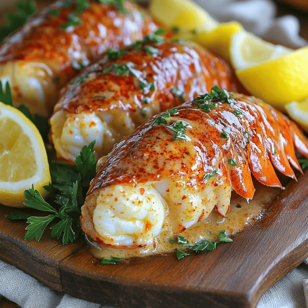Um cremige Knoblauchbutter-Lobster-Schwänze zu machen, brauchen Sie einige einfache Zutaten. Hier ist die Liste: - 4 Lobster-Schwänze - 120 g ungesalzene Butter - 4 Knoblauchzehen, fein gehackt - 240 ml Schlagsahne - 1 Teelöffel geräuchertes Paprikapulver - 1 Esslöffel Zitronensaft - 1 Teelöffel frische Petersilie, gehackt - Salz und Pfeffer nach Geschmack - Zitronenschnitze zum Servieren Wählen Sie frische Lobster-Schwänze für das beste Ergebnis. Frische Schwänze haben eine feste Textur und einen milden Geschmack. Achten Sie darauf, dass die Schalen glänzen und keine Risse haben. Wenn Sie gefrorene Schwänze kaufen, wählen Sie solche, die bereits aufgetaut sind. So sparen Sie Zeit und erhalten einen besseren Geschmack. Verwenden Sie ungesalzene Butter, um die Kontrolle über den Salzgehalt zu behalten. Dadurch können Sie die Aromen besser abstimmen. Frische Petersilie bringt Farbe und Frische in das Gericht. Sie können auch frischen Knoblauch verwenden, um den Geschmack zu intensivieren. Seien Sie vorsichtig mit dem geräucherten Paprikapulver. Es fügt einen rauchigen Geschmack hinzu, der das Gericht hebt. Schauen Sie sich auch das vollständige Rezept an, um alle Schritte zu sehen. Zuerst müssen Sie die Lobster-Schwänze vorbereiten. Nehmen Sie eine Küchenschere und schneiden Sie vorsichtig die Oberseite der Schale. Achten Sie darauf, die Flosse nicht zu verletzen. Ziehen Sie die Schale sanft auseinander. Jetzt zeigt sich das frische Lobsterfleisch. Es ist wichtig, dass Sie dies vorsichtig machen. Sie wollen, dass die Schwänze schön aussehen, wenn Sie servieren. Jetzt machen wir die Knoblauchbuttersauce. Erhitzen Sie in einer großen Pfanne die ungesalzene Butter bei mittlerer Hitze. Fügen Sie die fein gehackten Knoblauchzehen hinzu und sautieren Sie sie für 1-2 Minuten. Sie sollten den köstlichen Duft spüren, aber passen Sie auf, dass der Knoblauch nicht verbrennt! Gießen Sie dann die Schlagsahne in die Pfanne. Rühren Sie alles gut um und fügen Sie das geräucherte Paprikapulver, den Zitronensaft, Salz und Pfeffer hinzu. Lassen Sie die Mischung leicht köcheln. Nach etwa 5 Minuten sollte die Sauce leicht eindicken. Jetzt kommen wir zum Backen. Legen Sie die vorbereiteten Lobster-Schwänze in eine Auflaufform. Löffeln Sie eine großzügige Menge von der Knoblauchbuttersauce über das Lobsterfleisch. Backen Sie die Schwänze im vorgeheizten Ofen bei 190 °C für 15-20 Minuten. Das Lobsterfleisch sollte nun undurchsichtig und durchgegart sein. Während des Garens können Sie die Schwänze mit zusätzlicher Sauce besprühen. Das verstärkt den Geschmack. Nach dem Backen nehmen Sie die Lobster-Schwänze heraus und bestreuen sie mit frischer Petersilie. Für die genauen Mengen und Schritte, schauen Sie sich das Full Recipe an. Die Garzeit ist entscheidend für zarte Lobster-Schwänze. Backen Sie sie 15 bis 20 Minuten. Achten Sie darauf, dass das Fleisch weiß und undurchsichtig wird. Zu langes Garen macht das Fleisch zäh. Nutzen Sie ein Fleischthermometer. Die ideale Temperatur liegt bei 60 °C. So wissen Sie, dass sie perfekt gegart sind. Die Knoblauchbuttersauce bietet viele Möglichkeiten. Fügen Sie frische Kräuter wie Thymian oder Basilikum hinzu. Ein Hauch von Chili gibt der Sauce einen Kick. Für einen zusätzlichen Geschmack können Sie auch Weißwein verwenden. Experimentieren Sie mit verschiedenen Gewürzen. Geräuchertes Paprikapulver ist ein Hit und verleiht Tiefe. Ein häufiger Fehler ist, die Schale des Lobsters nicht richtig zu öffnen. Dies kann das Fleisch austrocknen. Seien Sie vorsichtig beim Schneiden. Ein anderer Fehler ist, die Sauce zu lange zu kochen. Sie sollte leicht eindicken, aber nicht zu dick werden. Achten Sie auf die Temperatur. Zu hohe Hitze kann die Butter verbrennen. Halten Sie alles im Blick, um ein perfektes Gericht zu zaubern. {{image_4}} Du kannst die klassische Knoblauchbuttersauce auf verschiedene Arten anpassen. Ein tolles Beispiel ist die Verwendung von Kräutern. Frischer Thymian oder Oregano können einen neuen Geschmack bringen. Auch eine scharfe Chilisauce kann der Mischung etwas Pepp geben. Wenn du es milder magst, probiere etwas Honig oder braunen Zucker. Diese Zutaten sorgen für eine süße Note, die gut zu dem salzigen Lobster passt. Um das Aroma zu verstärken, kannst du einige einfache Zutaten hinzufügen. Zum Beispiel, ein Spritzer Weißwein bringt eine fruchtige Note. Auch etwas Parmesan-Käse kann der Sauce eine cremige Tiefe verleihen. Wenn du gerne Zitrusfrüchte magst, füge etwas Limettensaft hinzu. Du kannst auch getrocknete Kräuter wie Basilikum oder Dill verwenden, um das Gericht zu verfeinern. Diese kleinen Änderungen machen einen großen Unterschied im Geschmack. Wenn du Lust auf Abwechslung hast, probiere andere Proteine. Garnelen sind eine großartige Wahl. Sie kochen schnell und nehmen die Sauce gut auf. Du kannst auch Krabbenfleisch verwenden. Krabben geben einen süßen und zarten Geschmack. Für eine vegetarische Option, probiere gegrillte Pilze oder Zucchini. Diese Optionen bieten eine tolle Ergänzung zu der cremigen Knoblauchbuttersauce. So hast du viele Möglichkeiten, um dein Gericht ganz nach deinem Geschmack zu gestalten. Wenn Sie Lobster-Schwänze übrig haben, lagern Sie sie richtig. Wickeln Sie die Schwänze in Frischhaltefolie. Legen Sie sie dann in einen luftdichten Behälter. So bleibt das Fleisch frisch. Lagern Sie sie im Kühlschrank. Genießen Sie die Reste innerhalb von zwei Tagen. So vermeiden Sie, dass sie schlecht werden. Um die Lobster-Schwänze wieder heiß zu machen, nutzen Sie den Ofen. Heizen Sie ihn auf 160 °C vor. Legen Sie die Schwänze in eine Auflaufform. Bedecken Sie sie mit Folie, um das Austrocknen zu verhindern. Erwärmen Sie sie 10 bis 15 Minuten. Prüfen Sie, ob das Fleisch warm ist. Eine andere Methode ist die Mikrowelle. Stellen Sie die Schwänze auf einen mikrowellengeeigneten Teller. Decken Sie sie mit einem feuchten Papiertuch ab. Erwärmen Sie sie in 30-Sekunden-Intervallen, bis sie heiß sind. Um Lebensmittelverschwendung zu vermeiden, planen Sie die Portionen gut. Überlegen Sie, wie viele Lobster-Schwänze Sie essen möchten. Verwenden Sie Reste in neuen Gerichten. Fügen Sie das Lobsterfleisch zu Pasta oder Salaten hinzu. Auch Suppen sind eine gute Idee. So nutzen Sie jeden Bissen und genießen gleichzeitig neue Aromen. Die Zubereitung dauert etwa 30 Minuten. Die Vorbereitungszeit liegt bei 10 Minuten, und das Backen dauert 15 bis 20 Minuten. So hast du in kurzer Zeit ein leckeres Gericht auf dem Tisch. Ja, du kannst gefrorene Lobster-Schwänze verwenden. Achte darauf, sie vorher aufzutauen. Am besten über Nacht im Kühlschrank auftauen. Dies sorgt dafür, dass sie gleichmäßig kochen. Zu Lobster-Schwänzen passen viele Beilagen. Du kannst zum Beispiel frisches Brot oder einen grünen Salat servieren. Auch Reis oder Kartoffeln sind eine gute Wahl. Diese Beilagen ergänzen den reichen Geschmack der Lobster-Schwänze perfekt. Die Zubereitung cremiger Knoblauchbutter-Lobster-Schwänze ist einfach und macht Spaß. Wir haben die besten Zutaten und die Schritte zur Vorbereitung beschrieben. Ich gab Tipps für perfekte Garzeiten und leckere Variationen. Richtiges Lagern und Aufwärmen hilft, Verschwendung zu vermeiden. Denke daran, mit frischen Zutaten zu arbeiten. So schmecken die Lobster-Schwänze am besten. Probier verschiedene Würzvarianten aus, um deinen persönlichen Geschmack zu finden. Du wirst dieses Gericht lieben!