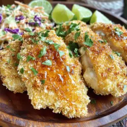 Für das Baked Crunchy Hot Honey Chicken brauchst du: - 680 g Hähnchenschenkel, ohne Haut und Knochen - 240 ml Buttermilch - 120 g Weizenmehl - 120 g Panko-Paniermehl - 2 Teelöffel geräucherter Paprika - 1 Teelöffel Knoblauchpulver - 1 Teelöffel Zwiebelpulver - 1 Teelöffel Cayennepfeffer (nach Geschmack anpassen) - 1 Teelöffel Salz - 1/2 Teelöffel schwarzer Pfeffer - 60 ml scharfer Honig (oder mische 3 Esslöffel Honig mit 1 Esslöffel scharfer Soße) - 2 Esslöffel Olivenöl - Frische Petersilie, gehackt (zum Garnieren) Jede Zutat hat eine wichtige Rolle: - Hähnchenschenkel: Sie bieten Geschmack und Saftigkeit. - Buttermilch: Diese macht das Hähnchen zart und leicht würzig. - Weizenmehl: Es hilft, die Gewürze am Hähnchen zu halten. - Panko-Paniermehl: Es sorgt für die knusprige Textur. - Geräucherter Paprika: Fügt einen rauchigen Geschmack hinzu. - Knoblauch- und Zwiebelpulver: Sie bringen Tiefe in den Geschmack. - Cayennepfeffer: Gibt eine würzige Note, die du anpassen kannst. - Salz und Pfeffer: Sie verstärken alle Aromen. - Scharfer Honig: Er bringt Süße und Schärfe zusammen. - Olivenöl: Es hilft, das Hähnchen schön goldbraun zu backen. - Petersilie: Sie sorgt für einen frischen Farbkontrast und Geschmack. Wenn du spezielle Diäten beachtest, gibt es tolle Alternativen: - Glutenfrei: Verwende glutenfreies Mehl und Panko. - Laktosefrei: Nutze pflanzliche Milchalternativen anstelle von Buttermilch. - Vegan: Ersetze das Hähnchen durch Blumenkohl oder Tofu und verwende pflanzliche Buttermilch und Honigersatz. Mit diesen Zutaten und ihren Funktionen kannst du dein knuspriges Hot Honey Chicken perfekt zubereiten. Schau dir auch das Full Recipe an, um alle Schritte zu sehen! Zuerst marinieren wir das Hähnchen. Nehmen Sie die Hähnchenschenkel und legen Sie sie in eine große Schüssel oder einen Ziplock-Beutel. Gießen Sie die Buttermilch über das Hähnchen. Die Buttermilch macht das Fleisch zart und saftig. Bedecken Sie die Schüssel oder verschließen Sie den Beutel gut. Lassen Sie das Hähnchen mindestens eine Stunde oder über Nacht im Kühlschrank. Je länger es marinieren kann, desto besser wird der Geschmack. Heizen Sie Ihren Ofen auf 220 °C vor. Dies sorgt dafür, dass das Hähnchen gleichmäßig gart und schön knusprig wird. Legen Sie ein Backblech mit Backpapier aus. Das Backpapier hilft Ihnen, das Blech nach dem Kochen leicht zu reinigen. Jetzt bereiten wir die Panade vor. Mischen Sie in einem flachen Geschirr das Weizenmehl, geräucherten Paprika, Knoblauchpulver, Zwiebelpulver, Cayennepfeffer, Salz und schwarzen Pfeffer. In einem anderen flachen Geschirr legen Sie das Panko-Paniermehl bereit. Nehmen Sie das Hähnchen aus der Buttermilch und lassen Sie den Überschuss abtropfen. Wenden Sie jedes Stück zuerst in der Mehlmischung, dann tauchen Sie es zurück in die Buttermilch und schließlich in das Panko-Paniermehl. Drücken Sie sanft, damit die Panade gut haftet. Arrangieren Sie das panierte Hähnchen auf dem Backblech und träufeln Sie das Olivenöl darüber. Backen Sie es 25 bis 30 Minuten lang, bis es goldbraun und knusprig ist. In den letzten fünf Minuten des Backens träufeln Sie den scharfen Honig über das Hähnchen. Dies gibt dem Hähnchen einen süßen und scharfen Geschmack. Stellen Sie das Blech dann zurück in den Ofen, damit sich die Glasur leicht karamellisiert. Nach dem Garen nehmen Sie das Hähnchen aus dem Ofen und lassen es einige Minuten ruhen. Garnieren Sie es vor dem Servieren mit frischer Petersilie. Das macht das Gericht noch schöner! Um die perfekte Knusprigkeit zu erreichen, verwenden Sie Panko-Paniermehl. Es sorgt für einen tollen Crunch. Durch die Buttermilch wird das Hähnchen zart und saftig. Lassen Sie das Hähnchen gut abtropfen, bevor Sie es panieren. Drücken Sie das Panko-Paniermehl gut an, damit es haftet. Träufeln Sie Olivenöl über das panierte Hähnchen, bevor Sie es backen. So wird die Kruste goldbraun und knusprig. Ein häufiger Fehler ist, das Hähnchen nicht lange genug zu marinieren. Marinieren Sie es mindestens eine Stunde oder über Nacht. Ein weiterer Fehler ist, das Hähnchen zu früh aus dem Ofen zu nehmen. Verwenden Sie ein Thermometer, um sicherzustellen, dass es 74 °C erreicht. Achten Sie darauf, das Hähnchen nicht zu überladen. Geben Sie jedem Stück genug Platz auf dem Backblech, damit die Hitze gut zirkulieren kann. Für dieses Rezept benötigen Sie einige einfache Geräte: - Backblech: Für das Hähnchen. - Backpapier: Für eine einfache Reinigung. - Flache Schalen: Zum Mischen der Panade. - Thermometer: Um die Innentemperatur zu überprüfen. - Schüssel oder Ziplock-Beutel: Für das Marinieren des Hähnchens. Diese Geräte helfen Ihnen, das Beste aus Ihrem Baked Crunchy Hot Honey Chicken herauszuholen. {{image_4}} Sie können das Baked Crunchy Hot Honey Chicken nach Ihrem Geschmack anpassen. Mögen Sie es milder? Reduzieren Sie den Cayennepfeffer. Lieben Sie einen süßen Kick? Fügen Sie mehr scharfen Honig hinzu. Experimentieren Sie mit anderen Gewürzen wie Paprika oder Kreuzkümmel. So finden Sie die perfekte Mischung für Ihren Gaumen. Für eine vegetarische Version können Sie Blumenkohl verwenden. Schneiden Sie ihn in Stücke und marinieren Sie ihn in Buttermilch. Ersetzen Sie das Hähnchen durch die Blumenkohlstücke und folgen Sie dem gleichen Panierprozess. Für eine vegane Option nutzen Sie pflanzliche Buttermilch und Panko, um den Crunch zu erhalten. Beide Varianten sind lecker und bieten eine tolle Abwechslung. Sie können auch andere Proteine ausprobieren. Hähnchenbrust funktioniert gut, aber denken Sie daran, die Backzeit zu verkürzen. Für eine meeresfrüchte-basierte Version können Sie Garnelen nehmen. Marinieren Sie die Garnelen und paniert sie wie im Rezept beschrieben. Jedes Protein bringt seinen eigenen Geschmack mit. So bleibt das Gericht spannend und neu! Um übrig gebliebenes Hähnchen frisch zu halten, lege es in einen luftdichten Behälter. So bleibt die Feuchtigkeit erhalten. Du kannst es auch in Frischhaltefolie wickeln. Stelle sicher, dass die Folie gut sitzt, um den Geschmack zu bewahren. Wenn du das Hähnchen in Portionen aufteilst, wird das Aufwärmen einfacher. Wenn du das Hähnchen aufwärmen möchtest, benutze den Ofen für die beste Textur. Heize den Ofen auf 180 °C vor. Lege das Hähnchen auf ein Backblech und decke es mit Alufolie ab. So bleibt es saftig und wird nicht trocken. Erwärme es für 15 bis 20 Minuten. Wenn du es knusprig magst, entferne die Folie in den letzten 5 Minuten. Im Kühlschrank bleibt das Hähnchen etwa 3 bis 4 Tage frisch. Stelle sicher, dass es immer gut verpackt ist. Im Gefrierschrank hält es sich bis zu 3 Monate. Achte darauf, das Hähnchen in einem gefriergeeigneten Behälter zu lagern. Beschrifte den Behälter mit dem Datum, damit du den Überblick behältst. So kannst du jederzeit leckeres, knuspriges Hähnchen genießen. Das Hähnchen sollte mindestens 1 Stunde in der Buttermilch marinieren. Dies hilft, es zart und saftig zu machen. Wenn Sie Zeit haben, marinieren Sie es über Nacht. So zieht der Geschmack besser ein. Ja, Sie können das Rezept im Air Fryer zubereiten. Stellen Sie die Temperatur auf 200 °C ein. Backen Sie das Hähnchen 20-25 Minuten lang. Überprüfen Sie die Innentemperatur, die 74 °C erreichen sollte. Das Hähnchen wird auch im Air Fryer knusprig und lecker. Zu diesem Hähnchen passen viele Beilagen. Hier sind einige Ideen: - Ein frischer Coleslaw für den Crunch. - Reis oder Quinoa als herzhaften Begleiter. - Gegrilltes Gemüse für mehr Farbe und Geschmack. - Kartoffelpüree für eine cremige Note. Probieren Sie die Beilagen aus, die Ihnen am besten gefallen! Zusammengefasst haben wir die wichtigsten Punkte für das Rezept von Baked Crunchy Hot Honey Chicken behandelt. Wir haben die Zutaten und deren Funktionen besprochen, sowie den Marinierungs- und Backprozess erklärt. Tipps für Knusprigkeit und häufige Fehler sind ebenfalls hilfreich. Vergessen Sie nicht, die Variationen und Lagerinformationen zu beachten. Dieses Rezept ist flexibel und lecker. Experimentieren Sie und passen Sie es an. Vertrauen Sie auf Ihre Fähigkeiten in der Küche. Probieren Sie es aus und genießen Sie das Ergebnis!