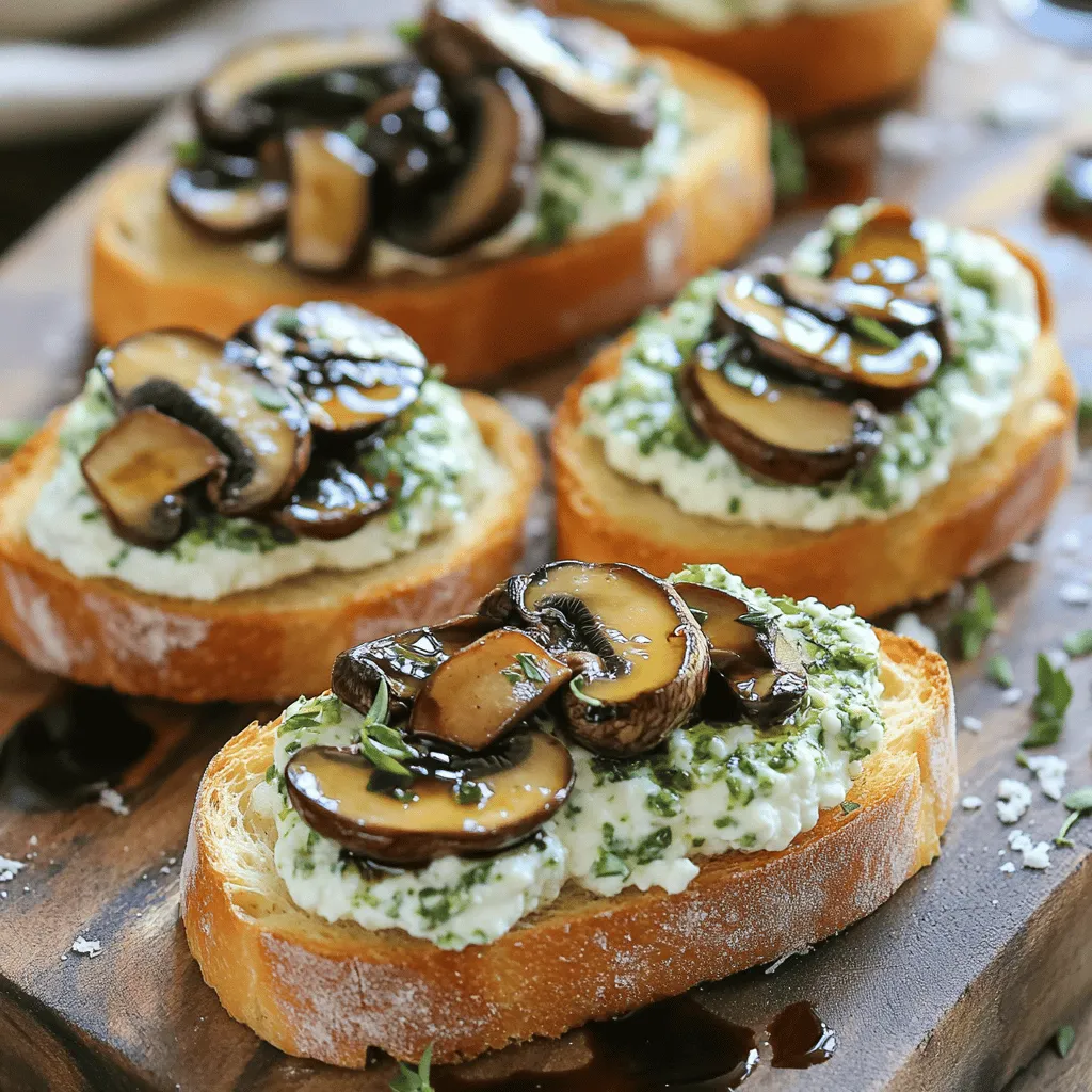 - 1 Baguette, in dünne Scheiben geschnitten - 200 g Ricotta - 300 g Champignons, in Scheiben geschnitten