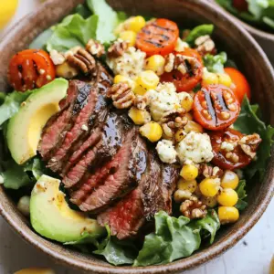 Für diesen Salat brauche ich: - 450 g Flanksteak - 2 Esslöffel Balsamico-Essig - 1 Esslöffel Olivenöl - Salz und frisch gemahlener schwarzer Pfeffer nach Geschmack - 2 frische Maiskolben, enthüldt - 180 g gemischte Blattsalate (Rucola, Spinat und Romaine) - 150 g Kirschtomaten, halbiert - 75 g Gorgonzola, zerbröselt - 30 g Walnüsse, geröstet und gehackt - 1 Avocado, in Scheiben geschnitten Die Marinade macht das Steak zart. Ich mische: - 2 Esslöffel Balsamico-Essig - 1 Esslöffel Olivenöl - Salz und Pfeffer Ich lege das Steak in die Mischung und lasse es ruhen. Für das Dressing verwende ich: - 2 Esslöffel Honig - 1 Esslöffel Dijon-Senf - 2 Esslöffel Zitronensaft - Eine Prise Salz und Pfeffer Ich vermische alles gut in einer kleinen Schüssel. Für die vollständige Zubereitung, schaue dir das [Full Recipe] an. Beginne mit dem Marinieren des Steaks. Du brauchst Balsamico-Essig, Olivenöl, Salz und schwarzen Pfeffer. Vermische diese Zutaten in einer flachen Schüssel. Lege das Flanksteak hinein und stelle sicher, dass es gut bedeckt ist. Lasse es mindestens 30 Minuten bei Raumtemperatur marinieren. Du kannst es auch bis zu 2 Stunden im Kühlschrank lassen, damit die Aromen tief eindringen. Jetzt ist es Zeit für den Mais. Heize deinen Grill oder eine Grillpfanne auf mittelhohe Hitze vor. Lege die frischen Maiskolben auf den Grill. Grillen dauert etwa 10-12 Minuten. Wende die Kolben regelmäßig, bis sie schön angebräunt und zart sind. Lass sie dann leicht abkühlen und schneide die Körner vom Kolben. Nimm das Steak aus der Marinade. Lege es auf den heißen Grill. Grill das Steak 5-6 Minuten pro Seite. Du möchtest, dass es medium-rare ist oder deine gewünschte Garstufe erreicht. Nach dem Grillen lasse das Steak 5 Minuten ruhen. Schneide es dann dünn gegen die Faser auf. In einer großen Schüssel vermenge die gemischten Blattsalate, die gegrillten Maiskörner, die halbierten Kirschtomaten, den zerbröselten Gorgonzola und die gehackten Walnüsse. Mische alles gut durch. Dies sorgt für einen tollen Geschmack und eine schöne Textur. Für das Dressing nimm eine kleine Schüssel. Kombiniere Honig, Dijon-Senf, Zitronensaft, eine Prise Salz und Pfeffer. Verquirle alles gut, bis es gut vermischt ist. Das Dressing bringt den Salat zum Leben und sorgt für eine feine Balance. Jetzt kommt der beste Teil: das Anmachen. Träufle das Dressing über den Salat und hebe alles vorsichtig unter. So verteilst du die Aromen gleichmäßig. Garniere den Salat mit den aufgeschnittenen Steakstücken und den Avocados. Wenn du magst, streue noch etwas Gorgonzola darüber. Dein Balsamico-Steak-Gorgonzola-Salat mit gegrilltem Mais ist nun bereit zum Servieren! Das Grillen von Steak und Mais kann einfach sein. Hier sind einige Tipps. - Steak richtig marinieren: Lass das Steak mindestens 30 Minuten in der Marinade ruhen. - Grill vorheizen: Heize den Grill gut auf, bevor du das Steak und den Mais drauflegst. - Mais regelmäßig wenden: Wende die Maiskolben alle paar Minuten, damit sie gleichmäßig garen. - Steak ruhen lassen: Lass das Steak nach dem Grillen fünf Minuten ruhen. Das macht es zart. Gorgonzola ist ein starker Käse. Hier sind einige Tipps, wie du ihn optimal nutzen kannst. - Zimmertemperatur: Lass den Gorgonzola vor dem Servieren etwas warm werden. So entfaltet er mehr Geschmack. - Zerbröseln: Zerbrösele den Käse direkt vor dem Servieren für eine bessere Textur. - Kombinationen: Probiere Gorgonzola mit anderen Käsesorten. Manche milden Käsesorten passen gut dazu. Die Wahl von Essig und Öl beeinflusst den Geschmack stark. Hier ist, was du beachten solltest. - Balsamico-Essig: Verwende hochwertigen Balsamico-Essig für einen süßen, tiefen Geschmack. - Olivenöl: Natives Olivenöl extra bringt ein frisches Aroma in die Marinade. - Verhältnis: Ein gutes Verhältnis ist zwei Teile Öl zu einem Teil Essig. Das sorgt für eine ausgewogene Marinade. Denke daran, dass jeder Biss des Balsamico-Steak-Gorgonzola-Salats mit gegrilltem Mais voller Geschmack ist. Folge diesen Tipps für die besten Ergebnisse. Für das vollständige Rezept, schau dir die [Full Recipe] an. {{image_4}} Wenn du eine vegetarische oder vegane Version des Balsamico-Steak-Gorgonzola-Salats machen möchtest, gibt es viele Optionen. Ersetze das Steak durch gegrillte Tofu- oder Tempeh-Stücke. Diese bringen eine tolle Textur und Protein mit. Für den Käse kannst du veganen Feta oder Cashewkäse verwenden. Das gibt einen cremigen Geschmack ohne tierische Produkte. Achte darauf, dass das Dressing keine Honig enthält, wenn du es vegan halten möchtest. Gorgonzola ist köstlich, aber du kannst auch andere Käsesorten verwenden. Feta passt gut zu diesem Salat und gibt eine salzige Note. Ziegenkäse bringt eine frische, cremige Textur. Wenn du es etwas kräftiger magst, probiere Blauschimmelkäse. Jeder Käse bringt seinen eigenen Charakter ins Spiel. Experimentiere mit diesen Optionen, um deinen Lieblingsgeschmack zu finden. Nutze saisonales Gemüse für zusätzlichen Geschmack und Frische. Im Sommer sind reife Tomaten und knackige Gurken ideal. Im Herbst kannst du geröstete Kürbiswürfel hinzufügen, die eine süße Note bieten. Frische Kräuter wie Basilikum oder Petersilie können auch einen tollen Akzent setzen. Diese Zutaten bringen nicht nur Farbe, sondern auch viele Nährstoffe in deinen Salat. So bleibt dein Gericht spannend und kreativ. Um den Balsamico-Steak-Gorgonzola-Salat frisch zu halten, lagere ihn in einem luftdichten Behälter. Achte darauf, das Dressing getrennt aufzubewahren. Das verhindert, dass der Salat matschig wird. Stelle den Behälter in den Kühlschrank, um die Frische zu bewahren. Dieser Salat bleibt im Kühlschrank etwa 2 bis 3 Tage frisch. Nach dieser Zeit kann der Geschmack und die Textur beeinträchtigt werden. Wenn du Mais oder Steak übrig hast, lagere diese Zutaten auch separat. So bleiben sie länger lecker. Wenn du das Steak aufwärmen möchtest, mache es sanft. Erhitze es in einer Pfanne bei niedriger Hitze. So bleibt das Fleisch zart. Vermeide die Mikrowelle, da sie das Steak trocken machen kann. Den gegrillten Mais kannst du auch in der Pfanne kurz erwärmen. Halte die Hitze niedrig, um die Frische zu erhalten. Für das Steak kann ich verschiedene Gewürze nutzen. Salz und Pfeffer sind beliebt. Wenn du mehr Geschmack willst, füge Knoblauchpulver oder Paprika hinzu. Eine Mischung aus Kräutern, wie Rosmarin oder Thymian, passt auch gut. Mit diesen Gewürzen kannst du dein Steak nach deinem Geschmack anpassen. Ja, du kannst den Salat im Voraus zubereiten. Bereite die Zutaten wie das Gemüse und die Walnüsse vor. Halte das Dressing separat, damit der Salat frisch bleibt. Stelle sicher, dass du das Steak frisch grillst und erst kurz vor dem Servieren hinzufügst. So bleibt alles knackig und lecker. Zu diesem Salat passen viele Beilagen. Gegrilltes Gemüse ist eine gute Wahl. Du könntest auch knuspriges Brot oder eine einfache Suppe servieren. Reis oder Quinoa kann eine gesunde Ergänzung sein. Diese Beilagen sorgen für ein vollständiges und leckeres Essen. Eine Portion hat etwa 500 Kalorien. Das hängt von den genauen Zutaten und den Portionen ab. Gorgonzola und Walnüsse fügen gesunde Fette hinzu, aber auch Kalorien. Wenn du Kalorien sparen möchtest, reduziere die Menge an Käse oder Nüssen. Ja, du kannst den Salat ohne Gorgonzola machen. Verwende stattdessen einen anderen Käse, wie Feta oder Ziegenkäse. Wenn du keinen Käse magst, lasse ihn einfach weg. Der Salat bleibt trotzdem lecker und frisch. Du kannst auch mehr Nüsse oder Samen hinzufügen, um den Crunch zu erhöhen. Zusammengefasst hast du alles, was du für den Balsamico-Steak-Gorgonzola-Salat brauchst. Du hast gelernt, wie man das Steak richtig mariniert und grillt. Zudem weißt du jetzt, wie du das Dressing zubereitest und den Salat anrichtest. Die Tipps helfen dir, optimalen Geschmack zu erzielen. Ich ermutige dich, mit verschiedenen Käsesorten und saisonalen Zutaten zu experimentieren. So bleibt das Gericht interessant. Denk auch an die richtige Lagerung, damit nichts verschwendet wird. Viel Spaß beim Ausprobieren!
