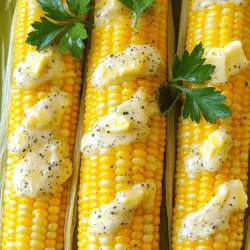 Zitronenpfeffer-Maiskolben sind einfach und lecker. Du brauchst nur wenige Zutaten. Die Zutaten sind frische Maiskolben, Butter, Zitronenschale, Zitronensaft, schwarzer Pfeffer und Meersalz. Optional kannst du frische Petersilie für die Garnitur nutzen.