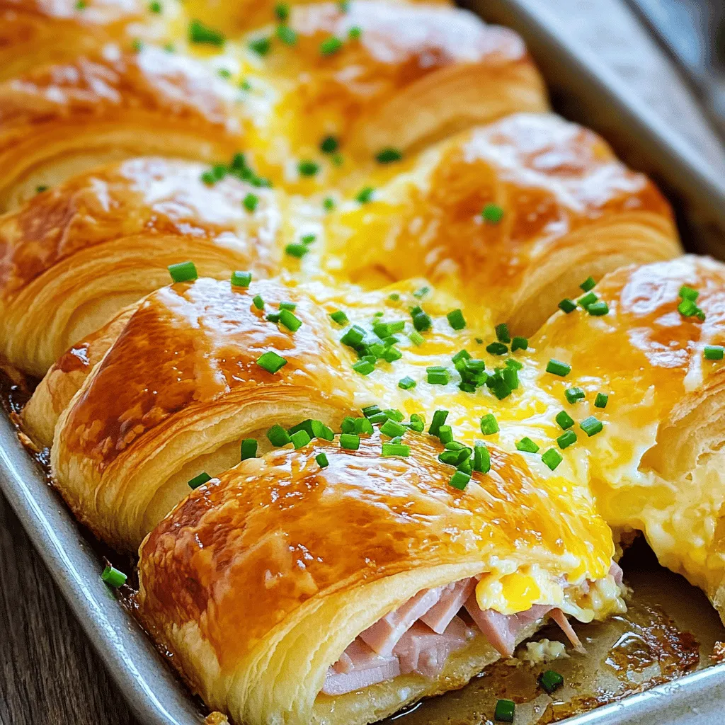 Für den Ham and Cheese Croissant Casserole benötigen Sie: - 6 große Buttercroissants, halbiert - 200 g gekochter, gewürfelter Schinken - 200 g geriebener Käse (z.B. Gruyère oder Cheddar) - 4 große Eier - 400 ml Milch - 1 Teelöffel Dijon-Senf - ½ Teelöffel Knoblauchpulver - Salz und Pfeffer nach Geschmack - 2 Esslöffel frischer Schnittlauch, gehackt (zur Garnierung)