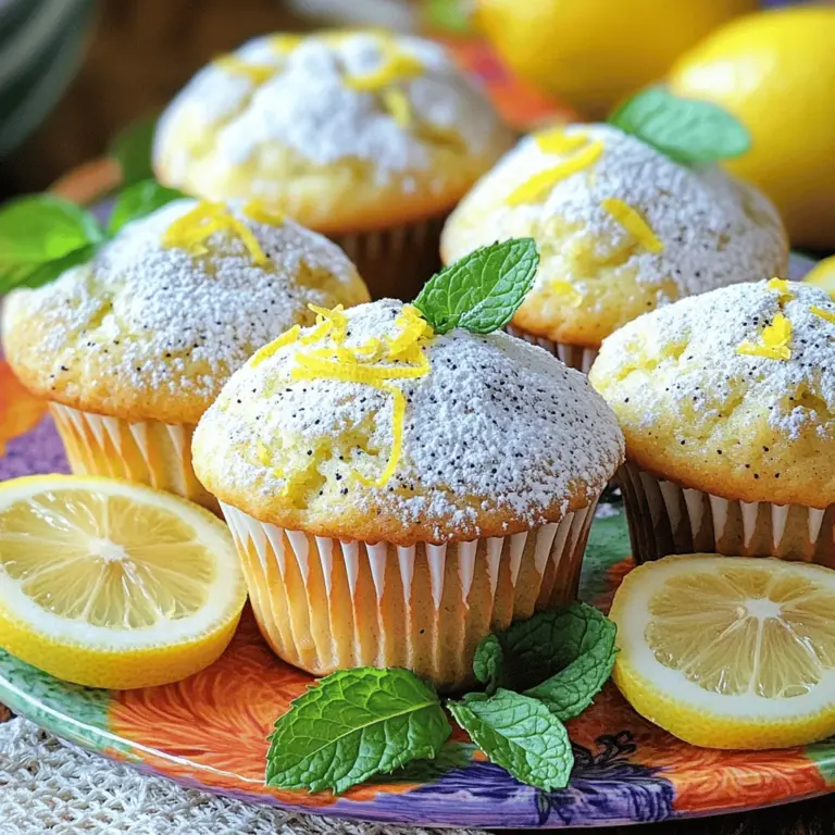 Für meine Zitronen-Mohn-Muffins verwende ich frische und einfache Zutaten. Hier ist eine Liste der Hauptzutaten: - 1 ½ Tassen Weizenmehl - 1 Teelöffel Backpulver - ½ Teelöffel Natron - ½ Teelöffel Salz - ¼ Tasse Mohnsamen - ½ Tasse ungesalzene Butter, weich - 1 Tasse Zucker - 2 große Eier - 1 Esslöffel Zitronenschale (ca. 1 Zitrone) - ⅓ Tasse frisch gepresster Zitronensaft (ca. 2 Zitronen) - 1 Teelöffel Vanilleextrakt - ½ Tasse griechischer Joghurt Diese Zutaten geben den Muffins ihren tollen Geschmack und die schöne Textur. Wenn du die Muffins etwas anders gestalten möchtest, probiere diese zusätzlichen Zutaten: - Schokoladenstückchen für eine süßere Note - Nüsse für mehr Biss und Crunch - Frische Beeren für einen fruchtigen Kick Diese Variationen bringen Abwechslung und machen die Muffins noch spannender. Die Zutaten in diesen Muffins bieten viele Nährstoffe: - Weizenmehl liefert Kohlenhydrate für Energie. - Mohnsamen sind reich an Ballaststoffen und gesunden Fetten. - Zitronen bringen Vitamin C, was gut für dein Immunsystem ist. - Griechischer Joghurt sorgt für Protein und cremige Textur. Diese Kombination macht die Muffins nicht nur lecker, sondern auch nahrhaft. Wenn du mehr über das Rezept erfahren möchtest, schau dir das [Full Recipe] an! Zuerst heize deinen Ofen auf 175°C vor. Das ist wichtig, um die Muffins gleichmäßig zu backen. Lege ein Muffinblech mit Papierförmchen aus oder fette es leicht ein. Achte darauf, dass alles bereit ist, bevor du mit dem Teig beginnst. So läuft alles glatt. In einer mittelgroßen Schüssel vermischt du das Weizenmehl, Backpulver, Natron, Salz und die Mohnsamen. Diese Mischung stellst du dann beiseite. In einer großen Schüssel schlägst du die weiche Butter und den Zucker cremig. Das dauert etwa 3 bis 4 Minuten. Die Masse sollte hell und fluffig sein. Füge die Eier einzeln hinzu und rühre gut um. Danach kommen die Zitronenschale, der Zitronensaft und der Vanilleextrakt dazu. Jetzt gibst du die trockenen Zutaten nach und nach in die Mischung. Wechsle dabei mit dem griechischen Joghurt. Beginne und ende mit der Mehlmischung. Rühre nur so lange, bis alles gerade vermischt ist, um einen guten Muffin zu bekommen. Teile den Teig gleichmäßig auf die Muffinförmchen auf. Fülle jedes Förmchen etwa zu ⅔. Backe die Muffins für 18 bis 20 Minuten. Ein Zahnstocher sollte sauber herauskommen, wenn du ihn in die Mitte stichst. Lass die Muffins 5 Minuten in der Form abkühlen. Danach setze sie auf ein Kuchengitter, um vollständig auszukühlen. Wenn du magst, bestäube sie mit Puderzucker. Sieht toll aus und schmeckt lecker! Du findest das gesamte Rezept in der [Full Recipe]. Um die perfekten Zitronen-Mohn-Muffins zu backen, achte auf die Temperatur. Heize deinen Ofen gut vor. Verwende frische Zutaten, besonders die Zitronen. Sie geben den Muffins den besten Geschmack. Mische die trockenen und feuchten Zutaten getrennt. So vermeidest du Klumpen. Wenn du den Teig rührst, sei vorsichtig. Übermixen macht die Muffins trocken. Fülle die Förmchen nur bis zu zwei Drittel. Dadurch haben die Muffins genug Platz, um zu steigen. Mohnsamen sind klein, aber stark im Geschmack. Du kannst sie leicht in deinem Rezept anpassen. Röste die Mohnsamen kurz in einer Pfanne. Das hebt ihren Geschmack hervor. Wenn du einen intensiveren Geschmack wünschst, erhöhe die Menge auf ½ Tasse. Achte darauf, die Mohnsamen gut in den Teig zu mischen. So verteilen sie sich gleichmäßig und geben jedem Bissen einen tollen Crunch. Ein häufiger Fehler ist, die Zutaten in der falschen Reihenfolge zu mischen. Beginne immer mit den trockenen Zutaten. Ein weiterer Fehler ist, die Muffins zu lange zu backen. Überprüfe sie nach 18 Minuten. Steche mit einem Zahnstocher hinein. Wenn er sauber herauskommt, sind die Muffins fertig. Lass die Muffins nicht zu lange in der Form. Dadurch werden sie feucht. Nimm sie nach 5 Minuten heraus und lass sie auf einem Gitter abkühlen. Für das vollständige Rezept, sieh dir den [Full Recipe] an. {{image_4}} Wenn Sie glutenfrei backen möchten, verwenden Sie glutenfreies Mehl. Mischen Sie es mit 1 Teelöffel Xanthan. Dadurch bleibt der Teig schön und elastisch. Die anderen Zutaten bleiben gleich. Diese Muffins sind genauso lecker und fluffig. Für vegane Muffins ersetzen Sie die Eier. Verwenden Sie 1 Esslöffel Chiasamen mit 2 Esslöffeln Wasser pro Ei. Lassen Sie die Mischung 5 Minuten quellen. Nutzen Sie vegane Butter und pflanzlichen Joghurt. So bleiben die Muffins saftig und lecker. Sie können Ihre Muffins aufpeppen. Fügen Sie Blaubeeren oder Himbeeren für einen fruchtigen Twist hinzu. Auch Kokosraspeln oder Mandeln passen gut dazu. Wenn Sie einen besonderen Kick möchten, probieren Sie Ingwer oder Kardamom. Diese Variationen machen Ihre Muffins einzigartig. Für das komplette Rezept schauen Sie in die [Full Recipe]. Zitronen-Mohn-Muffins bleiben frisch, wenn Sie sie richtig lagern. Lassen Sie die Muffins vollständig abkühlen. Danach legen Sie sie in einen luftdichten Behälter. Sie können die Muffins bei Raumtemperatur 2 bis 3 Tage aufbewahren. Wenn Sie sie länger aufbewahren möchten, stellen Sie sie in den Kühlschrank. Dort bleiben sie bis zu einer Woche frisch. Das Einfrieren der Muffins ist eine tolle Option. Packen Sie die Muffins einzeln in Frischhaltefolie ein. Legen Sie sie dann in einen gefrierfesten Beutel. So bleiben sie bis zu 3 Monate haltbar. Denken Sie daran, das Datum auf den Beutel zu schreiben. Das hilft Ihnen, den Überblick zu behalten. Zum Aufwärmen der gefrorenen Muffins nehmen Sie sie einfach aus dem Gefrierfach. Lassen Sie sie über Nacht im Kühlschrank auftauen. Zum Aufwärmen legen Sie sie für 5 bis 10 Minuten bei 175°C in den Ofen. Sie können auch die Mikrowelle nutzen. Erhitzen Sie sie dabei für 15 bis 20 Sekunden. Servieren Sie die Muffins warm, eventuell mit etwas Butter oder Marmelade. Für einen besonderen Touch bestäuben Sie sie mit Puderzucker. Das macht sie noch einladender. Die [Full Recipe] zeigt Ihnen, wie Sie diese köstlichen Muffins zubereiten können. Zitronen-Mohn-Muffins bleiben frisch für etwa drei Tage, wenn Sie sie in einem luftdichten Behälter lagern. Sie sollten jedoch an einem kühlen und trockenen Ort aufbewahrt werden. Wenn Sie die Muffins länger aufbewahren möchten, frieren Sie sie einfach ein. So bleiben sie bis zu drei Monate haltbar. Ja, Sie können den Zucker in diesem Rezept reduzieren. Wenn Sie einen gesünderen Ansatz suchen, versuchen Sie, den Zucker um ein Drittel zu verringern. Alternativ können Sie auch natürliche Süßstoffe wie Honig oder Ahornsirup verwenden. Beachten Sie jedoch, dass sich die Konsistenz des Teigs leicht ändern kann. Mohnsamen sind reich an Nährstoffen. Sie enthalten gesunde Fette, Ballaststoffe und Proteine. Außerdem sind sie eine gute Quelle für Mineralien wie Kalzium, Eisen und Magnesium. Diese Nährstoffe tragen zur Gesundheit von Knochen und Herz bei. Außerdem können Mohnsamen die Verdauung fördern und den Körper mit Antioxidantien versorgen. Für die perfekten Zitronen-Mohn-Muffins benötigst du frische und einfache Zutaten. Hier ist die Liste: - 1 ½ Tassen Weizenmehl - 1 Teelöffel Backpulver - ½ Teelöffel Natron - ½ Teelöffel Salz - ¼ Tasse Mohnsamen - ½ Tasse ungesalzene Butter, weich - 1 Tasse Zucker - 2 große Eier - 1 Esslöffel Zitronenschale (ca. 1 Zitrone) - ⅓ Tasse frisch gepresster Zitronensaft (ca. 2 Zitronen) - 1 Teelöffel Vanilleextrakt - ½ Tasse griechischer Joghurt Jede Zutat bringt ihren eigenen Geschmack und ihre Textur in die Muffins. Zum Beispiel geben die Mohnsamen eine schöne Knusprigkeit. Die Zitronenschale und der Zitronensaft sorgen für einen frischen, fruchtigen Geschmack. Mit diesen Zutaten kannst du schnell und einfach diese köstlichen Muffins herstellen. Die Kombination aus Butter und Zucker gibt den Muffins eine fluffige Konsistenz. Das Backpulver und das Natron helfen, dass die Muffins aufgehen und schön luftig werden. Ich empfehle, frische Zitronen zu verwenden. Sie geben den Muffins den besten Geschmack. Wenn du die Muffins noch interessanter machen möchtest, kannst du auch verschiedene Variationen ausprobieren. Das ist der Grund, warum ich die Zutatenliste oben so einfach gehalten habe. Sie ist leicht zu finden und für jeden zugänglich. Wenn du die Muffins nach dem [Full Recipe] zubereitest, wirst du begeistert sein! Zitronen-Mohn-Muffins sind einfach und lecker. Wir haben die Hauptzutaten, Variationen und Tipps behandelt. Die Nährstoffe machen sie besonders gesund. Die Schritt-für-Schritt-Anleitung hilft dir beim Backen. Du kannst sogar glutenfreie oder vegane Varianten ausprobieren. Die Lagerung ist leicht, und du kannst sie auch einfrieren. Diese Muffins sind eine tolle Idee für jede Gelegenheit. Machen Sie sie und genießen Sie den frischen Geschmack!