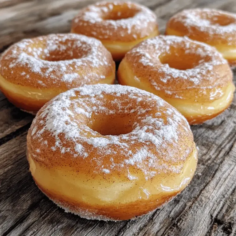 Um leckere gewürzte Apfelmost-Donuts zu backen, brauchst du folgende Zutaten: - 2 Tassen Apfelmost - 2 Tassen Weizenmehl - 1 Tasse Kristallzucker - 1/2 Tasse ungesalzene Butter, geschmolzen - 2 große Eier - 1 Teelöffel Backpulver - 1/2 Teelöffel Natron - 1 Teelöffel gemahlener Zimt - 1/2 Teelöffel gemahlene Muskatnuss - 1/4 Teelöffel gemahlener Ingwer - 1/4 Teelöffel Salz - 1 Teelöffel Vanilleextrakt - 1/2 Tasse Puderzucker (zum Bestäuben) Diese Zutaten bringen den Geschmack von Herbst in deine Küche. Der Apfelmost gibt den Donuts eine tolle Süße und Feuchtigkeit. Die Gewürze machen sie besonders aromatisch. Falls du eine Zutat nicht hast, gibt es gute Alternativen: - Verwende statt Weizenmehl Mandelmehl für eine glutenfreie Option. - Nutze Honig oder Ahornsirup anstelle von Kristallzucker für eine natürliche Süße. - Du kannst auch Kokosöl anstelle von Butter verwenden, wenn du eine milchfreie Option möchtest. - Für die Eier kannst du Apfelmus oder eine zerdrückte Banane nutzen, um den Teig zu binden. Beachte, dass diese Donuts Gluten und Milch enthalten. Wenn du Allergien hast, wähle die passenden Ersatzstoffe. - Glutenfreie Mehle sind eine gute Wahl für Menschen mit Zöliakie. - Für Veganer sind Apfelmus und pflanzliche Fette hilfreich. - Achte beim Kauf von Zutaten auf mögliche Allergene. Wenn du diese Punkte beachtest, kannst du sicherstellen, dass jeder die Donuts genießen kann! Mehr Details findest du in der [Full Recipe]. Zuerst musst du den Apfelmost in einem Kochtopf erhitzen. Erhitze ihn bei mittlerer Hitze, bis er auf eine Tasse reduziert ist. Das dauert etwa 15 bis 20 Minuten. Lass den reduzierten Most danach etwas abkühlen. Währenddessen heizt du den Ofen auf 175°C vor und fette eine Donutform ein. In einer großen Rührschüssel vermischst du die trockenen Zutaten. Das sind Weizenmehl, Kristallzucker, Backpulver, Natron, Zimt, Muskatnuss und Salz. In einer anderen Schüssel rührst du die geschmolzene Butter, den abgekühlten Apfelmost, die Eier und den Vanilleextrakt glatt. Gib die feuchten Zutaten zu den trockenen Zutaten. Mische alles vorsichtig, bis es gerade so zusammenkommt. Fülle den Teig in die Donutform, sodass jede Vertiefung zwei Drittel voll ist. Backe die Donuts 10 bis 12 Minuten. Ein Zahnstocher sollte sauber herauskommen. Lass die Donuts fünf Minuten in der Form abkühlen. Danach lege sie auf ein Kuchenrost, um vollständig abzukühlen. Vor dem Servieren bestäube die Donuts mit Puderzucker. Du kannst sie auf einem hübschen Teller anrichten und mit dünnen Apfelscheiben und einer Prise Zimt garnieren. So sieht alles festlich aus. Ein häufiger Fehler ist, den Teig zu lange zu mischen. Das macht die Donuts zäh. Mischen Sie nur, bis alles gerade verbunden ist. Ein weiterer Fehler ist, den Apfelmost nicht zu reduzieren. Dies gibt den Donuts mehr Geschmack. Achten Sie auch darauf, den Ofen richtig vorzuheizen. Ein kalter Ofen kann die Backzeit verlängern. Die Backzeit für die Donuts beträgt 10 bis 12 Minuten. Prüfen Sie mit einem Zahnstocher, ob sie fertig sind. Der Zahnstocher sollte sauber herauskommen. Wenn die Donuts zu lange backen, werden sie trocken. Wenn sie zu kurz backen, sind sie innen noch nass. Achten Sie darauf, die Donuts nach dem Backen nicht zu lange in der Form zu lassen. Fünf Minuten reichen, dann ab auf das Kuchenrost! Um den Teig zu verbessern, fügen Sie mehr Gewürze hinzu. Ein wenig mehr Zimt oder Muskatnuss bringt einen tollen Geschmack. Sie können auch Nüsse oder Schokolade in den Teig geben. Diese Zutaten machen die Donuts noch spannender. Eine Prise Salz hebt den Geschmack hervor. Für mehr Frische können Sie auch etwas Apfelstückchen in den Teig mischen. So wird jeder Biss lecker! Für das vollständige Rezept, schauen Sie sich die [Full Recipe] an. {{image_4}} Wenn du eine vegane Version der gewürzten Apfelmost-Donuts zubereiten möchtest, gibt es einfache Alternativen. - Ersetze die Eier durch Apfelmus oder Leinsamen. - Verwende pflanzliche Butter anstelle von ungesalzener Butter. - Achte darauf, dass der Apfelmost ohne tierische Inhaltsstoffe ist. Diese Änderungen machen die Donuts leicht vegan und ebenso lecker. Für eine glutenfreie Variante kannst du die Weizenmehl durch eine glutenfreie Mischung ersetzen. - Nutze z. B. Reismehl oder eine spezielle glutenfreie Backmischung. - Achte darauf, dass die anderen Zutaten ebenfalls glutenfrei sind. Diese Anpassungen sorgen dafür, dass auch glutenempfindliche Menschen die Donuts genießen können. Experimentiere mit verschiedenen Geschmacksrichtungen, um die Donuts einzigartig zu machen. - Füge Schokoladenstückchen oder Nüsse hinzu für mehr Textur. - Probiere auch, verschiedene Gewürze wie Kardamom oder Nelken zu verwenden. - Für eine fruchtige Note, füge kleine Stücke von getrockneten Äpfeln in den Teig. Jede dieser Variationen wird die Donuts zu einem besonderen Genuss machen. Schau dir das [Full Recipe] an, um die Grundzubereitung zu sehen. Nach dem Backen sollten die Donuts abgekühlt werden. Legen Sie sie in einen luftdichten Behälter. Dies hält sie frisch. Bewahren Sie die Donuts im Kühlschrank auf, wenn Sie sie länger aufbewahren möchten. So bleiben sie bis zu einer Woche genießbar. Achten Sie darauf, die Donuts nicht übereinander zu stapeln. So verhindern Sie, dass sie zusammenkleben. Wenn Sie die Donuts länger aufbewahren wollen, frieren Sie sie ein. Lassen Sie die Donuts zuerst vollständig abkühlen. Wickeln Sie jeden Donut in Frischhaltefolie ein. Legen Sie die eingewickelten Donuts dann in einen Gefrierbeutel. So bleiben sie bis zu drei Monate frisch. Wenn Sie bereit sind, sie zu essen, nehmen Sie sie einfach heraus und lassen Sie sie bei Raumtemperatur auftauen. Die Haltbarkeit der Donuts variiert. Frisch gebackene Donuts bleiben bei Raumtemperatur etwa 2 Tage gut. Im Kühlschrank können sie bis zu einer Woche haltbar sein. Im Gefrierschrank bleiben sie bis zu drei Monate frisch. Achten Sie darauf, die Donuts gut zu verpacken, um Gefrierbrand zu vermeiden. Mit diesen Tipps genießen Sie die gewürzten Apfelmost-Donuts immer frisch und lecker! Gewürzte Apfelmost-Donuts sind in vielen Bäckereien und Cafés erhältlich. Suchen Sie in Ihrer Nähe nach einem Laden, der frische Donuts anbietet. Manchmal finden Sie diese Donuts auch in speziellen Märkten zur Erntezeit. Wenn Sie es vorziehen, selbst zu backen, finden Sie das vollständige Rezept weiter oben. Ein Donut hat ungefähr 150 bis 200 Kalorien. Der genaue Wert hängt von der Größe und den Zutaten ab. Wenn Sie weniger Zucker oder Fett verwenden, können Sie die Kalorienzahl senken. Achten Sie jedoch darauf, dass der Geschmack nicht leidet! Ja, Sie können Apfelmost leicht selbst machen! Schneiden Sie frische Äpfel in Stücke und geben Sie sie in einen Topf. Fügen Sie Wasser hinzu und kochen Sie die Äpfel weich. Danach pürieren Sie die Mischung und seihen sie durch ein feines Sieb. So erhalten Sie frischen Apfelmost, perfekt für Ihre Donuts! Gewürzte Apfelmost-Donuts sind lecker und einfach zuzubereiten. Wir haben Zutaten, Schritte und Tipps behandelt. Du hast gelernt, wie man Mistakes vermeidet und verschiedene Variationen ausprobiert. Denke auch an die Lagerung, um die Frische zu erhalten. Nutze diese Informationen, um zauberhafte Donuts zu machen. Sie sind ein Hit bei jedem Anlass. Ich hoffe, du probierst es aus und genießt diese tollen Leckereien!
