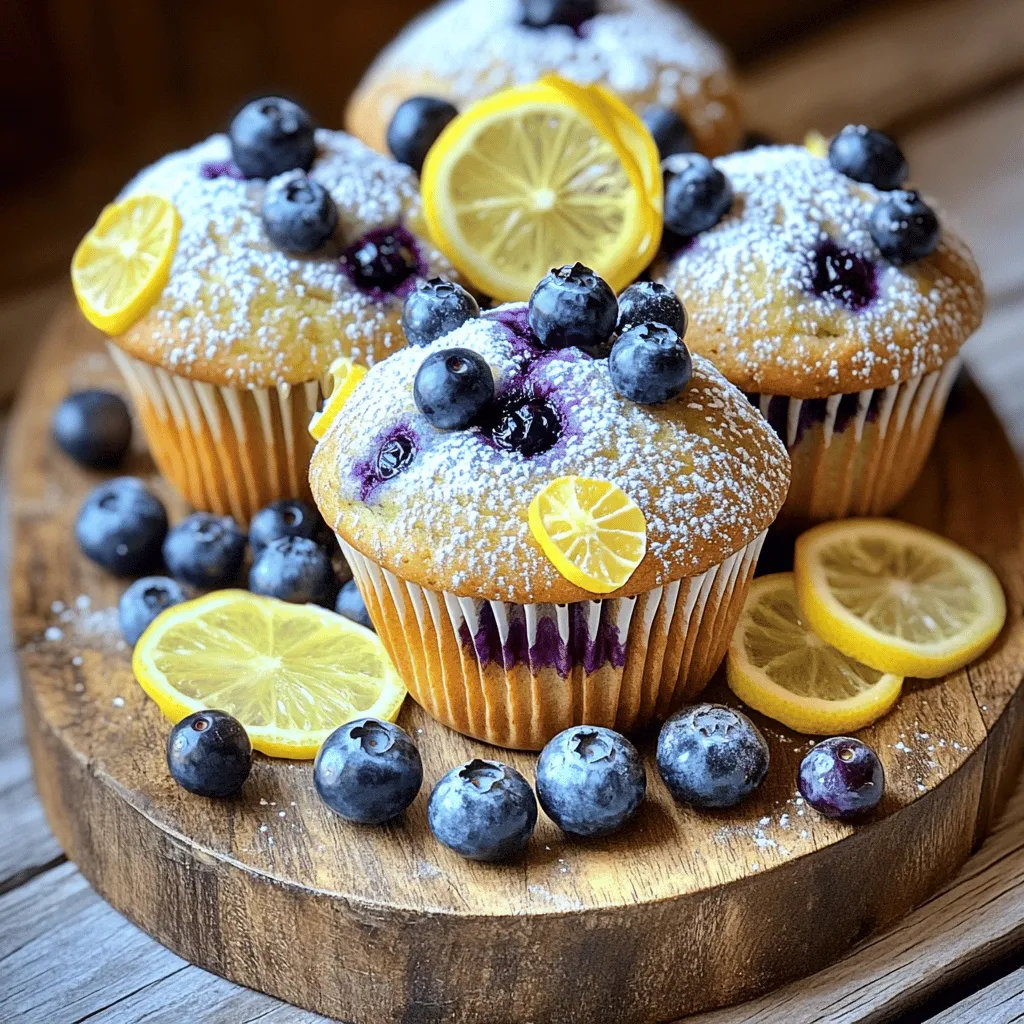 Um köstliche Zitronen-Blaubeer-Muffins zu machen, benötigen Sie: - 1 ½ Tassen Weizenmehl - ½ Tasse Kristallzucker - 1 Esslöffel Backpulver - ½ Teelöffel Natron - ¼ Teelöffel Salz - 1 großes Ei - ½ Tasse Buttermilch - ⅓ Tasse Pflanzenöl - 1 Esslöffel frisch geriebene Zitronenschale - 1 Teelöffel Vanilleextrakt - 1 Tasse frische Blaubeeren (oder gefroren) - ¼ Tasse Puderzucker (optional, für die Glasur) - 1 Esslöffel Zitronensaft (optional, für die Glasur) Diese Zutaten machen die Muffins saftig und lecker. Die Kombination aus Zitronenschale und Blaubeeren bringt viel Geschmack. Ich empfehle, hochwertige Zutaten zu wählen. Für das Mehl können Sie Marken wie "Bob's Red Mill" oder "King Arthur Flour" verwenden. Diese Marken sind bekannt für ihre Qualität. Bei der Buttermilch ist "Daisy" eine gute Wahl. Sie hat einen feinen Geschmack. Für die Blaubeeren sind frische, lokale Beeren am besten. Wenn Sie gefrorene verwenden, dann die von "Driscoll's". Sie sind sehr lecker. Wenn Sie eine Zutat nicht haben, gibt es Alternativen. Hier sind einige Beispiele: - Buttermilch: Verwenden Sie einfach einen Esslöffel Zitronensaft in einer Tasse Milch. Lassen Sie es 5 Minuten stehen. - Pflanzenöl: Sie können auch geschmolzene Butter verwenden. Das gibt einen tollen Geschmack. - Weizenmehl: Für eine glutenfreie Option verwenden Sie eine glutenfreie Mehlmischung. Diese Substitutionen helfen Ihnen, die Muffins trotzdem zu backen. Sie können den Geschmack anpassen, je nach dem, was Sie haben. Heize deinen Backofen auf 190°C vor. Nimm ein Muffinblech und lege Papierförmchen hinein. Du kannst das Blech auch leicht mit Öl einfetten. So verhindern wir, dass die Muffins kleben bleiben. Jetzt ist es Zeit, die trockenen Zutaten zu mischen. Nimm eine mittelgroße Schüssel. Gib das Weizenmehl, den Kristallzucker, das Backpulver, das Natron und das Salz hinein. Rühre alles gut um. Es sollte gleichmäßig vermischt sein. In einer großen Schüssel kannst du die feuchten Zutaten vermischen. Schlage das Ei auf. Füge die Buttermilch, das Pflanzenöl, die Zitronenschale und den Vanilleextrakt hinzu. Rühre alles gut, bis die Mischung glatt ist. Jetzt mischst du die trockenen Zutaten mit den feuchten Zutaten. Gib die trockenen Zutaten nach und nach in die Schüssel mit den feuchten Zutaten. Rühre sanft, bis alles gerade so zusammenkommt. Der Teig bleibt leicht klumpig. Heben die frischen Blaubeeren vorsichtig unter den Teig. Achte darauf, sie nicht zu zerdrücken. Fülle den Teig gleichmäßig in die Muffinförmchen. Fülle sie etwa bis zu zwei Dritteln voll. Backe die Muffins für 18-20 Minuten. Sie sind fertig, wenn ein Zahnstocher sauber herauskommt. Lass sie 5 Minuten in der Form abkühlen. Danach kannst du sie auf ein Kuchengitter legen. So kühlen sie vollständig ab. Für mehr Details sieh dir das [Full Recipe] an. Um perfekte Muffins zu backen, folgt diesen einfachen Tipps: - Zutaten Zimmertemperatur: Lasst Eier und Buttermilch vor dem Mischen auf Zimmertemperatur kommen. Das hilft, die Muffins fluffig zu machen. - Nicht übermischen: Rührt den Teig nur so lange, bis die Zutaten vermischt sind. Klumpen sind okay. Übermischung macht die Muffins hart. - Backpulver frisch: Verwendet frisches Backpulver für die beste Auffrischung. Alte Backpulver verlieren ihre Hebekraft. Hier sind einige häufige Fehler: - Zu viel Mehl: Messt das Mehl richtig ab. Zu viel Mehl macht die Muffins trocken. - Backofen nicht vorheizen: Ein kalter Ofen kann die Muffins platt drücken. Heizt euren Ofen immer zuerst vor. - Blaubeeren zerdrücken: Seid vorsichtig beim Mischen der Blaubeeren. Zu starkes Rühren kann sie zerdrücken und den Teig blau färben. Beide Optionen haben ihre Vorteile: - Frische Blaubeeren: Sie sind süß und saftig. Verwendet sie, wenn sie in Saison sind. Sie geben den Muffins einen tollen Geschmack. - Gefrorene Blaubeeren: Diese sind oft praktisch und stets verfügbar. Sie halten sich gut und verlieren nicht viel Geschmack. Gebt sie direkt aus dem Gefrierfach in den Teig. Sie benötigen keine vorherige Auftauzeit. Wenn ihr diese Tipps beachtet, wird euer Backerlebnis viel besser. Für das vollständige Rezept, schaut euch den Full Recipe an! {{image_4}} Zitronen-Mohn Muffins sind eine tolle Abwechslung. Der Mohn gibt einen leichten Crunch und ergänzt die Zitrone. Um diese Muffins zu machen, fügen Sie einfach 2 Esslöffel Mohnsamen zum Teig hinzu. Die Kombination von Zitrone und Mohn bringt frischen Geschmack und macht das Rezept spannend. Wenn Sie glutenfreie Muffins wollen, gibt es einfache Tipps. Ersetzen Sie das Weizenmehl durch glutenfreies Mehl. Eine Mischung aus Reismehl und Mandelmehl funktioniert gut. Achten Sie darauf, dass die Backpulver und die anderen Zutaten auch glutenfrei sind. Diese Varianten sind lecker und perfekt für alle, die Gluten meiden. Ein weiterer Spaß sind Muffins mit Schokoladenstückchen. Fügen Sie einfach ½ Tasse Schokoladenstückchen zum Teig hinzu. Die süße Schokolade passt gut zu der frischen Zitrone und den Blaubeeren. Sie können auch Nüsse oder andere Früchte verwenden, um die Muffins noch interessanter zu machen. Für das volle Rezept schauen Sie sich bitte das vollständige Rezept an. Um die Muffins frisch zu halten, lege sie in einen luftdichten Behälter. Das schützt sie vor Feuchtigkeit und Luft. Du kannst auch ein Stück Brot mit in den Behälter legen. Das hilft, die Muffins weich zu halten. Stelle sicher, dass die Muffins vollständig abgekühlt sind, bevor du sie lagerst. So vermeidest du Feuchtigkeit. Du kannst die Muffins auch einfrieren, wenn du sie länger aufbewahren möchtest. Lasse sie zuerst ganz abkühlen. Wickele jeden Muffin in Frischhaltefolie. Lege sie dann in einen Gefrierbeutel. Das schützt sie vor Frostschäden. Zum Auftauen, nimm die Muffins einfach aus dem Gefrierfach. Lass sie bei Raumtemperatur stehen. Alternativ kannst du sie auch kurz in der Mikrowelle aufwärmen. Frisch gebackene Muffins sind am besten. Sie bleiben bei Raumtemperatur etwa drei Tage frisch. Im Kühlschrank halten sie bis zu einer Woche. Achte darauf, sie gut zu verpacken. So bleiben sie saftig und lecker. Wenn du das Rezept [Full Recipe] befolgst, wirst du die perfekte Balance zwischen Zitronen- und Blaubeergeschmack genießen. Das Rezept ergibt 12 leckere Muffins. Wenn du mehr Muffins machen möchtest, kannst du die Menge einfach verdoppeln. Achte darauf, die Backzeit zu überprüfen, falls du mehrere Bleche gleichzeitig backst. Ja, du kannst verschiedene Beeren verwenden. Himbeeren, Erdbeeren oder Johannisbeeren passen gut zu diesem Rezept. Achte darauf, die Beeren gut zu waschen und ggf. klein zu schneiden. So bleibt der Teig gleichmäßig und lecker. Wenn der Teig trocken ist, füge etwas mehr Buttermilch hinzu. Ein Esslöffel auf einmal mischen, bis die Konsistenz stimmt. Achte darauf, nicht zu viel hinzuzufügen, denn der Teig sollte leicht klumpig bleiben. Eine einfache Glasur passt perfekt. Mische Puderzucker mit Zitronensaft. Träufle die Mischung über die Muffins, wenn sie abgekühlt sind. Das gibt einen frischen Kick und sieht toll aus. Ja, stelle sicher, dass der Ofen vor dem Backen gut vorgeheizt ist. Verwende das mittlere Regal des Ofens für eine gleichmäßige Hitzeverteilung. Drehe das Muffinblech nach der Hälfte der Backzeit. So werden die Muffins schön gleichmäßig gebacken. Für das komplette Rezept, sieh dir die [Full Recipe] an. Zusammenfassend haben wir die besten Zutaten und Schritte für köstliche Muffins durchgegangen. Ich habe Tipps und Tricks geteilt, um fluffige Ergebnisse zu erzielen und häufige Fehler zu vermeiden. Zudem gibt es viele kreative Variationen für jeden Geschmack. Gute Lagerung verlängert die Frische Ihrer Muffins. Nutzen Sie die FAQs für weitere Klarheit. Muffins sind einfach und machen Spaß! Experimentieren Sie mit verschiedenen Zutaten und variieren Sie die Rezepte nach Ihrem Geschmack. Viel Freude beim Backen!