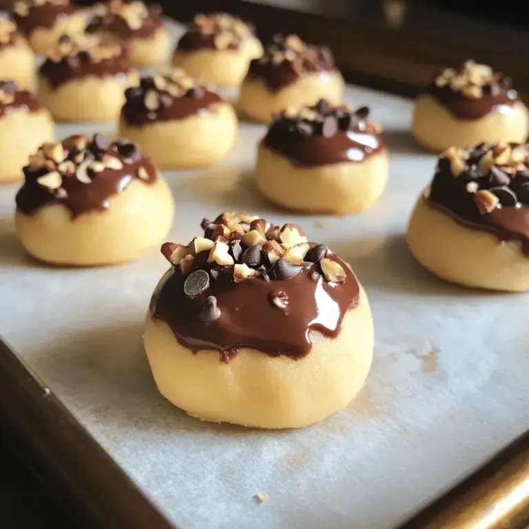 Die Hauptzutaten sind ganz einfach. Du brauchst: - 240 g Weizenmehl - ½ Teelöffel Natron - ¼ Teelöffel Salz - 115 g ungesalzene Butter, weich - 100 g brauner Zucker, gepresst - 50 g Kristallzucker - 2 Teelöffel Vanilleextrakt - 175 g Schokoladenstückchen - 30 ml Milch (milchhaltig oder pflanzlich) - 75 g gehackte Nüsse (optional) Diese Zutaten geben deinem Keks-Teig Bissen den perfekten Geschmack und eine tolle Textur. Das Mehl und das Natron sorgen für die richtige Struktur. Die Butter macht alles schön cremig. Zucker und Vanille geben die süße Note. Du kannst den Teig ganz leicht anpassen. Hier sind einige Ideen für zusätzliche Zutaten: - 50 g Karamellstückchen für einen süßeren Biss - 50 g Erdnüsse für einen knackigen Effekt - Ein Hauch von Zimt für extra Würze - Getrocknete Früchte für eine fruchtige Note Diese Zutaten machen deine Bissen noch interessanter. Probiere verschiedene Kombinationen aus, um deinen eigenen Favoriten zu finden. Die Qualität der Schokoladenstückchen ist entscheidend. Ich empfehle, mindestens 60% Schokolade zu wählen. Hier sind einige Marken, die ich mag: - Lindt - Valrhona - Guittard Hochwertige Schokolade schmilzt besser und hat einen reicheren Geschmack. Wenn du eine gute Schokolade wählst, schmecken deine Bissen einfach besser. Verwende die angegebene Menge aus dem [Full Recipe]. Zuerst sammeln wir alle Zutaten. Du brauchst Weizenmehl, Natron, Salz, Butter, braunen Zucker, Kristallzucker, Vanilleextrakt, Schokoladenstückchen und Milch. Wenn du Nüsse magst, nimm auch gehackte Nüsse. Wiege alles ab und stelle es bereit. So geht nichts schief. Nimm eine mittelgroße Schüssel. Vermische das Weizenmehl, Natron und Salz gut. Beiseite stellen. In einer großen Schüssel rühre die weiche Butter mit dem braunen und Kristallzucker. Mische sie, bis die Masse glatt ist. Füge den Vanilleextrakt hinzu und rühre weiter. Gib dann die Mehlmischung nach und nach dazu. Mische alles vorsichtig, bis es gerade so verbunden ist. Jetzt kommen die Schokoladenstückchen und die Milch hinein. Rühre sie unter, bis sich der Teig gut verbindet. Wenn du Nüsse magst, füge sie auch hinzu. Nimm einen kleinen Keksscooper oder deine Hände. Forme den Teig zu kleinen Bällen. Lege die Bällchen auf ein Backblech mit Backpapier. Danach kommen die Bissen für 30 Minuten ins Gefrierfach. So werden sie fest. Wenn sie fest sind, fülle die Bissen in einen luftdichten Behälter. Bewahre sie im Kühlschrank oder Gefrierfach auf. So hast du immer einen leckeren Snack parat. Für das vollständige Rezept, schau dir die Full Recipe an. Um den Teig richtig cremig zu machen, beginne mit weicher Butter. Die Butter muss Raumtemperatur haben. Dann schlage die Butter mit dem Zucker gut durch. Das sorgt für Luft und macht den Teig fluffig. Füge den Vanilleextrakt hinzu, um den Geschmack zu verstärken. Vermische alles, bis es schön glatt ist. Ein häufiger Fehler ist, kalte Butter zu verwenden. Kalte Butter macht den Teig fest und klumpig. Achte auch darauf, das Mehl nicht zu übermixen. Zu viel Rühren macht die Bissen hart. Eine weitere Falle ist, die Schokoladenstückchen nicht gleichmäßig zu verteilen. Mische sie gut, damit jeder Bissen lecker schokoladig ist. Die Kühlzeit ist wichtig für die Konsistenz der Bissen. Lege die geformten Bissen für 30 Minuten ins Gefrierfach. So werden sie fest und halten ihre Form. Lagere die Bissen im Kühlschrank oder Gefrierfach. So sind sie immer bereit, wenn du einen Snack brauchst. Um die besten Ergebnisse zu erzielen, halte die Kühltemperatur unter 0 Grad Celsius. {{image_4}} Schokoladenkeks-Teig-Bissen sind schon lecker, aber mit Nüssen wird es noch besser. Ich mag besonders Walnüsse oder Mandeln. Die Nüsse geben einen tollen Crunch und einen herzhaften Geschmack. Einfach die gehackten Nüsse in den Teig mischen, bevor du die Bissen formst. Achte darauf, die Nüsse gleichmäßig zu verteilen. So hat jeder Bissen den perfekten Mix. Wenn du vegan leben möchtest, gibt es einfache Alternativen. Du kannst die Butter durch pflanzliche Margarine ersetzen. Statt Milch nimmst du einfach Pflanzenmilch wie Mandel- oder Hafermilch. Verwende auch vegane Schokoladenstückchen. So bleiben deine Bissen ganz pflanzlich und ebenso lecker. Die Zubereitung bleibt gleich, und du kannst die veganen Bissen genauso genießen. Um deine Bissen noch interessanter zu machen, kannst du Extras hinzufügen. Karamellstückchen bringen eine süße Überraschung. Auch getrocknete Früchte wie Cranberries oder Aprikosen passen gut. Für gesunde Optionen füge Chiasamen oder Haferflocken hinzu. Diese Zutaten machen die Bissen nahrhafter und lecker. Experimentiere mit verschiedenen Kombinationen, um deinen perfekten Snack zu finden. Du kannst deine Schokoladenkeks-Teig-Bissen einfach aufbewahren. Lege sie in einen luftdichten Behälter. Das hält sie frisch und lecker. Stelle den Behälter in den Kühlschrank. So bleiben die Bissen lange gut. Wenn du sie richtig lagerst, kannst du sie jederzeit genießen. Diese Bissen bleiben im Kühlschrank etwa eine Woche frisch. Wenn du sie im Gefrierfach aufbewahrst, halten sie sogar bis zu drei Monate. Achte darauf, sie gut zu verpacken. So vermeidest du Gefrierbrand. So kannst du auch später noch einen leckeren Snack haben. Wenn du die Bissen einfrieren willst, forme sie zuerst. Lege die rohen Bissen auf ein Backblech. Gib sie dann in das Gefrierfach. Nach ein paar Stunden kannst du sie in einen Behälter umfüllen. So kannst du sie nach Bedarf entnehmen. Denke daran, sie einzeln zu trennen, damit sie nicht zusammenkleben. Du kannst aus diesem Rezept etwa 20 Bissen machen. Die Bissen sind perfekt für einen kleinen Snack. Du kannst sie auch leicht verdoppeln oder halbieren, je nachdem, wie viele du brauchst. Ja, du kannst den Keks-Teig vor dem Backen essen. Der Teig enthält keine rohen Eier, was ihn sicher für den Verzehr macht. Ich liebe es, ein bisschen vom Teig zu naschen, während ich die Bissen forme. Achte nur darauf, dass du den Teig gut kühlst, bevor du die Bissen machst. Fertige Schokoladenkeks-Teig-Bissen findest du in vielen Supermärkten. Sie sind oft in der Tiefkühlabteilung oder im Snack-Regal. Du kannst auch online nach Marken suchen, die diese Snacks anbieten. Wenn du es frisch magst, empfehle ich, sie selbst zu machen. So kannst du die Zutaten genau nach deinem Geschmack anpassen. Schau dir das Full Recipe an, um zu starten! In diesem Artikel haben wir die Zutaten für köstliche Schokoladenkeks-Teig-Bissen betrachtet. Wir haben über die Hauptzutaten und nützliche Variationen gesprochen. Schritt für Schritt ging es um die Zubereitung und wie man den Teig perfekt macht. Tipps haben dir geholfen, häufige Fehler zu vermeiden. Schließlich hast du erfahren, wie du deine Bissen richtig lagerst. Kochen macht Spaß und du kannst kreativ sein. Probiere neue Zutaten und Variationen aus. Genießen ist das Ziel. Viel Spaß beim Backen!