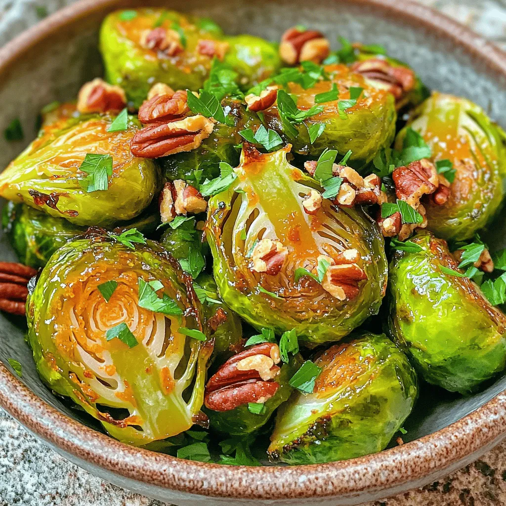 Für dieses einfache Rezept brauchst du einige wichtige Zutaten. Sie sind leicht zu finden und machen das Gericht besonders. Hier sind die Hauptzutaten: - 450 g Rosenkohl, vorbereitet und halbiert - 3 Esslöffel Olivenöl - 60 ml reiner Ahornsirup - 2 Esslöffel Balsamico-Essig - 1 Teelöffel Knoblauchpulver - Salz und frisch gemahlener schwarzer Pfeffer nach Geschmack Diese Zutaten sorgen für einen süß-herzhaften Geschmack. Der Ahornsirup bringt eine feine Süße, während der Balsamico-Essig eine leichte Säure hinzufügt. Du kannst das Rezept noch weiter verbessern, indem du einige optionale Zutaten hinzufügst. Diese Zutaten bringen mehr Geschmack und Textur: - 60 g gehackte Pekannüsse (optional) - 2 Esslöffel frische Petersilie, gehackt (zum Garnieren) Die Pekannüsse sind knusprig und ergänzen die Röstaromen. Frische Petersilie bringt Farbe und Frische ins Gericht. Die Auswahl frischer Zutaten ist wichtig für den Geschmack. Achte auf folgende Punkte: - Wähle festere Rosenkohl-Röschen ohne braune Stellen. - Achte darauf, dass die Blätter grün und knackig sind. - Kaufe Olivenöl von guter Qualität für den besten Geschmack. - Nutze reinen Ahornsirup, um die Süße zu maximieren. Mit diesen Tipps stellst du sicher, dass deine Ahornsirup-Glasierte Rosenkohl lecker und frisch schmecken. So wird das Gericht ein Hit auf deinem Tisch! Zuerst bereite ich alles vor. Ich nehme 10 Minuten für die Vorbereitung. Heize den Ofen auf 200 °C vor. Das sorgt dafür, dass die Rosenkohl gleichmäßig garen. Ich lege ein Backblech mit Backpapier aus, damit nichts kleben bleibt. In einer großen Schüssel vermenge ich die Zutaten. Ich nehme 450 g halbierten Rosenkohl und füge 3 Esslöffel Olivenöl hinzu. Dann kommt 60 ml reiner Ahornsirup dazu. Der Ahornsirup macht die Röschen süß und klebrig. Jetzt gebe ich 2 Esslöffel Balsamico-Essig und 1 Teelöffel Knoblauchpulver hinzu. Mit Salz und Pfeffer würze ich alles nach Geschmack. Ich rühre gut um, bis alle Röschen gleichmäßig überzogen sind. Jetzt verteile ich die Rosenkohlhälften auf dem Blech. Es ist wichtig, dass sie in einer einzigen Schicht liegen. So werden sie schön knusprig. Ich röste die Röschen im Ofen für 20 bis 25 Minuten. Nach der Hälfte der Zeit rühre ich sie um. Das sorgt für eine gleichmäßige Bräunung. Wenn ich Pekannüsse mag, füge ich 60 g gehackte Nüsse in den letzten 5 Minuten hinzu. So werden sie knusprig und lecker. Nach dem Rösten nehme ich die Rosenkohl heraus und serviere sie warm. Dies ist mein einfaches Rezept für Ahornsirup-glasierte Rosenkohl. Rosenkohl röstet man am besten bei hoher Hitze. So wird er außen knusprig und innen zart. Verwende ein Backblech mit genug Platz. Die Röschen sollten sich nicht überlappen. So werden sie gleichmäßig gar. Ein weiterer Trick ist, die Röschen vorher gut zu trocknen. Feuchtigkeit kann die Röstung beeinträchtigen. Um den besten Geschmack zu erzielen, verwende frische Zutaten. Der reiner Ahornsirup bringt eine süße Note. Kombiniere ihn mit Balsamico-Essig für eine tolle Balance. Knoblauchpulver fügt einen herzhaften Geschmack hinzu. Achte darauf, alle Zutaten gut zu vermengen. So verteilen sich die Aromen gleichmäßig. Rühre die Röschen während des Röstens einmal um. Dadurch karamellisieren sie besser. Ein häufiger Fehler ist es, die Röschen zu überladen. Wenn du zu viele auf dem Blech hast, werden sie eher dampfen als rösten. Achte auf die Garzeit. Zu langes Rösten macht sie bitter. Wenn du Nüsse hinzufügst, gib sie erst später dazu. So bleiben sie knusprig und frisch. Verliere nicht den Überblick beim Rühren. Halte die Röschen in Bewegung für ein gleichmäßiges Ergebnis. Für das vollständige Rezept schaue hier: [Full Recipe]. {{image_4}} Wenn du keinen Ahornsirup zur Hand hast, gibt es tolle Alternativen. Honig ist eine gute Wahl. Er gibt den Rosenkohl auch eine süße Note. Agavensirup bietet ebenfalls einen ähnlichen Geschmack. Du kannst auch braunen Zucker verwenden. Mische ihn einfach mit Wasser, um eine sirupartige Konsistenz zu erhalten. Jede dieser Optionen sorgt für einen tollen Geschmack. Rosenkohl ist nicht das einzige Gemüse, das du verwenden kannst. Karotten bringen eine süße Note und Farbvielfalt. Kürbis passt gut dazu und gibt einen herzhaften Geschmack. Du kannst auch Blumenkohl oder Brokkoli hinzufügen. Diese Gemüse rösten gut und harmonieren perfekt mit der Glasur. Experimentiere mit verschiedenen Kombinationen, um dein perfektes Rezept zu finden. Serviere die Rosenkohl auf verschiedene Arten. Du kannst sie warm als Beilage servieren. Sie passen gut zu Braten oder Fisch. Für einen besonderen Touch, füge geröstete Nüsse hinzu. Diese geben einen tollen Crunch. Du kannst auch Feta oder Parmesan darüber streuen. Diese Käsesorten ergänzen den süßen Geschmack wunderbar. Wenn du etwas Frisches magst, probiere Zitronensaft als Garnitur. So bringst du noch mehr Frische in das Gericht. Um Ihre Ahornsirup-Glasierte Rosenkohl frisch zu halten, lassen Sie sie abkühlen. Legen Sie die Reste in einen luftdichten Behälter. Stellen Sie sicher, dass der Behälter gut verschlossen ist. So bleibt der Geschmack erhalten. Lagern Sie die Reste im Kühlschrank. Ich empfehle, sie innerhalb von drei Tagen zu essen. Um die Reste aufzuwärmen, nutzen Sie die Mikrowelle oder den Ofen. Für die Mikrowelle legen Sie die Portion auf einen Teller. Decken Sie den Teller mit einem feuchten Tuch ab. Wärmen Sie die Rosenkohl in 30-Sekunden-Intervallen auf. Prüfen Sie zwischendurch die Temperatur. Wenn Sie den Ofen nutzen, heizen Sie ihn auf 180 °C vor. Legen Sie die Rosenkohl auf ein Backblech und erwärmen Sie sie für etwa 10 Minuten. So bleiben sie knusprig. Im Kühlschrank halten sich die Ahornsirup-Glasierte Rosenkohl bis zu drei Tage. Nach dieser Zeit können sie an Geschmack verlieren. Achten Sie darauf, die Reste in einem luftdichten Behälter zu lagern. Das hilft, Feuchtigkeit und Gerüche zu vermeiden. So genießen Sie Ihre köstliche Beilage auch später noch. Ahornsirup-glasierte Rosenkohl sind im Kühlschrank etwa drei bis fünf Tage haltbar. Lagern Sie sie in einem luftdichten Behälter. So bleiben sie frisch. Wenn Sie sie länger aufbewahren möchten, frieren Sie sie ein. Achten Sie darauf, sie vorher gut abzukühlen. Ja, Sie können gefrorenen Rosenkohl verwenden. Achten Sie jedoch darauf, ihn vorher gut aufzutauen. Dies hilft, die Textur zu erhalten. Für das beste Ergebnis empfehle ich, den gefrorenen Rosenkohl leicht zu blanchieren. So wird er zarter und bekommt besseren Geschmack. Wenn Sie keinen Ahornsirup haben, gibt es Alternativen. Honig ist eine gute Wahl. Agavensirup oder brauner Zucker funktionieren auch. Diese Süßungsmittel geben den Rosenkohl eine süße Note. Experimentieren Sie mit verschiedenen Optionen, um den perfekten Geschmack zu finden. Ahornsirup-glänzender Rosenkohl ist einfach zuzubereiten und lecker. Wir haben die besten Zutaten, die Schritt-für-Schritt-Anleitung und hilfreiche Tipps besprochen. Variationen bieten neue Geschmäcker und Möglichkeiten. Denk daran, frische Zutaten zu wählen und Fehler zu vermeiden. Mit diesen Tipps kannst du deinen Rosenkohl perfekt rösten und genießen. Probiere es aus und entdecke die Vielfalt!