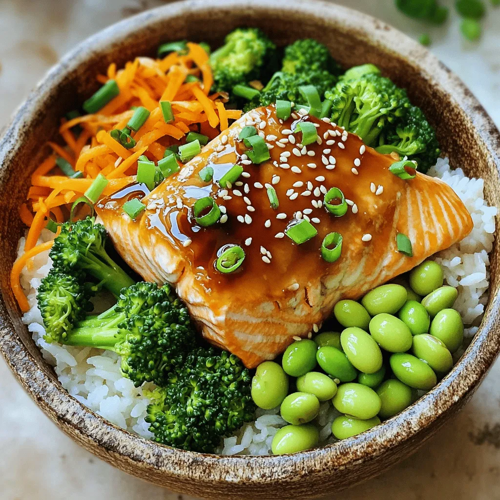 Für die Teriyaki Salmon Bowl benötigen Sie folgende Zutaten: - 2 Lachsfilets (je ca. 170 g) - 60 ml Teriyakisauce (niedriger Natriumgehalt) - 240 ml gekochter Jasminreis - 150 g Brokkolifloren - 75 g geraspelte Karotten - 40 g Edamame (geschält) - 2 Frühlingszwiebeln, fein geschnitten - 1 Esslöffel Sesamsamen - 1 Esslöffel Olivenöl - Salz und Pfeffer nach Geschmack Die Wahl der Zutaten ist entscheidend für den Geschmack. Achten Sie darauf, frische Lachsfilets zu kaufen. Diese sollten fest und glänzend sein. Die Teriyakisauce sollte einen niedrigen Natriumgehalt haben, um das Gericht nicht zu salzig zu machen. Verwenden Sie frisches Gemüse, um die Bowl nährstoffreich und farbenfroh zu halten. Brokkolifloren bringen eine angenehme Knackigkeit. Edamame sind nicht nur lecker, sie bieten auch Proteine. Eine Portion dieser Teriyaki Salmon Bowl enthält etwa: - Kalorien: 540 kcal - Protein: 36 g - Kohlenhydrate: 60 g - Fett: 18 g - Ballaststoffe: 5 g Diese Bowl ist nicht nur schmackhaft, sondern auch nahrhaft. Sie liefert wichtige Nährstoffe und ist ideal für eine ausgewogene Ernährung. Wenn Sie mehr erfahren möchten, sehen Sie sich das [Full Recipe] an. Um den Lachs perfekt zu marinieren, mische die Lachsfilets mit der Teriyakisauce in einer Schüssel. Achte darauf, dass jedes Filet gut bedeckt ist. Lass die Filets mindestens 15 Minuten ziehen. Diese Zeit hilft, den Geschmack zu intensivieren. Wenn du noch keinen Reis hast, koche den Jasminreis nach den Anweisungen auf der Packung. Verwende das richtige Verhältnis von Wasser und Reis. Nach dem Kochen stelle den Reis beiseite, damit er etwas abkühlen kann. Heize in einer mittleren Pfanne das Olivenöl bei mittlerer Hitze. Füge die Brokkolifloren hinzu und brate sie für 3-4 Minuten an, bis sie zart sind. Dann kommen die geraspelten Karotten und Edamame dazu. Brate alles für weitere 2 Minuten. Würze nach Geschmack mit Salz und Pfeffer. Nimm die Pfanne dann vom Herd. Schiebe das Gemüse zur Seite in der Pfanne. Lege die marinierten Lachsfilets mit der Hautseite nach unten in die Pfanne. Gare den Lachs etwa 4-5 Minuten auf jeder Seite. Er sollte durchgegart sein und leicht zerfallen, wenn du ihn mit einer Gabel anfasst. Nimm eine Schüssel und gebe einen Löffel Jasminreis hinein. Schichte das sautierte Gemüse gleichmäßig über den Reis. Lege dann das gebratene Lachsfilet obenauf. Bestreue die Bowl mit den geschnittenen Frühlingszwiebeln und den Sesamsamen, um extra Crunch zu geben. Für das vollständige Rezept sieh dir die [Full Recipe]. Für den besten Geschmack marinieren Sie den Lachs mindestens 15 Minuten. Bei längerem Marinieren, bis zu 1 Stunde, wird er noch aromatischer. Achten Sie darauf, dass die Sauce alle Seiten des Lachses gut bedeckt. Ein Ziploc-Beutel eignet sich gut, um die Marinade gleichmäßig zu verteilen. Garen Sie den Lachs bei mittlerer Hitze. Dies hilft, das Fleisch zart und saftig zu halten. Die ideale Temperatur liegt bei etwa 180 Grad Celsius. Wenn Sie ein Fleischthermometer verwenden, sollte die Innentemperatur bei 63 Grad Celsius liegen. So vermeiden Sie, dass der Lachs trocken wird. Die Teriyakisauce kann leicht variiert werden. Fügen Sie etwas Ingwer oder Knoblauch für mehr Geschmack hinzu. Für eine schärfere Note, probieren Sie rote Chili-Flocken. Sie können auch Honig oder Ahornsirup für eine süßere Marinade verwenden. Jede dieser Variationen bringt einen neuen Twist in Ihr Gericht. {{image_4}} Wenn du eine vegetarische Option suchst, probiere Tofu. Tofu nimmt die Teriyakisauce gut auf. Schneide den Tofu in Würfel und mariniere ihn wie den Lachs. Brate ihn dann goldbraun an. Du erhältst einen herzhaften und leckeren Biss. Kombiniere ihn mit dem gleichen Gemüse und Reis. So bleibt das Gericht frisch und nahrhaft. Für eine glutenfreie Version verwende glutenfreie Teriyakisauce. Viele Marken bieten diese Option an. Achte darauf, dass alle Zutaten, die du verwendest, glutenfrei sind. Jasminreis ist von Natur aus glutenfrei und passt gut zu diesem Gericht. So kannst du den vollen Geschmack genießen, ohne dir Sorgen um Gluten zu machen. Nutze saisonales Gemüse, um deine Bowl zu variieren. Im Frühling passen Spargel und Erbsen gut dazu. Im Sommer sind Zucchini und Paprika ideal. Im Herbst kannst du Kürbis oder Rosenkohl verwenden. Das Gemüse bringt Farbe und Nährstoffe, die jede Bowl lebendig machen. Experimentiere mit verschiedenen Farben und Texturen für mehr Spaß beim Essen. Du kannst die Reste deiner Teriyaki Lachs-Bowl in einem luftdichten Behälter aufbewahren. Stelle sicher, dass die Bowl gut abgekühlt ist, bevor du sie in den Kühlschrank stellst. So bleibt sie frisch. Die Reste sind bis zu drei Tage haltbar. Bei der Aufbewahrung solltest du den Lachs und das Gemüse getrennt vom Reis lagern. So bleibt alles frisch. Wenn du die Bowl länger aufbewahren möchtest, kannst du sie einfrieren. Teile die Bowl in Portionen auf und lege sie in gefriergeeignete Behälter. Achte darauf, die Luft herauszudrücken, um Gefrierbrand zu vermeiden. Die Bowl kann bis zu drei Monate eingefroren werden. Zum Auftauen solltest du die Portionen über Nacht im Kühlschrank auftauen lassen. So bleibt der Geschmack erhalten. Um die Teriyaki Lachs-Bowl wieder zu erwärmen, kannst du die Mikrowelle oder den Herd nutzen. Wenn du die Mikrowelle verwendest, decke die Bowl mit einem feuchten Tuch ab. Das hält die Feuchtigkeit und verhindert, dass das Essen austrocknet. Erwärme die Bowl in Intervallen von 1-2 Minuten, bis sie heiß ist. Wenn du den Herd nutzt, erhitze die Bowl bei niedriger Hitze. Rühre gelegentlich um, damit alles gleichmäßig warm wird. Du kannst die Teriyaki-Sauce im Kühlschrank bis zu zwei Wochen aufbewahren. Achte darauf, die Sauce in einem luftdichten Behälter zu lagern. So bleibt der Geschmack frisch. Wenn du die Sauce länger aufbewahren willst, friere sie in kleinen Portionen ein. So hast du sie immer griffbereit. Ja, du kannst gefrorenen Lachs verwenden. Achte darauf, ihn vorher vollständig aufzutauen. Der Lachs sollte gleichmäßig aufgetaut sein, um gleichmäßig zu garen. Gefrorener Lachs ist oft genauso gut wie frischer, solange du ihn richtig lagerst. Achte darauf, die Qualität zu prüfen, bevor du ihn kaufst. Zu deinem Teriyaki-Salmon-Bowl passen viele Beilagen. Hier sind einige gute Optionen: - Gegrilltes Gemüse - Avocado-Scheiben - Gurkensalat - Miso-Suppe - Wakame-Salat Diese Beilagen fügen zusätzliche Aromen und Texturen hinzu. Du kannst auch verschiedene Beilagen ausprobieren, um deinen Bowl nach deinem Geschmack zu gestalten. Ja, Teriyaki-Lachs ist gesund! Lachs enthält viele wichtige Nährstoffe. Er ist reich an Omega-3-Fettsäuren, die gut für dein Herz sind. Außerdem liefert er hochwertige Proteine. Wenn du die Sauce mit niedrigem Natriumgehalt verwendest, wird das Gericht noch gesünder. In Maßen ist es eine köstliche und nahrhafte Wahl für jede Mahlzeit. Diese Anleitung bietet dir alles, was du für ein schmackhaftes Gericht brauchst. Wir haben die Zutaten, die Zubereitung und hilfreiche Tipps besprochen. Du weißt jetzt, wie man Lachs perfekt marinieren und zubereiten kann. Zudem gibt es viele Varianten, um deine Bowl zu individualisieren. Verpasse nicht die Lagerungshinweise, um Reste richtig aufzubewahren. Probiere das Rezept aus und finde deinen eigenen Lieblingsgeschmack! Kochen kann einfach und lecker sein. Viel Spaß dabei!