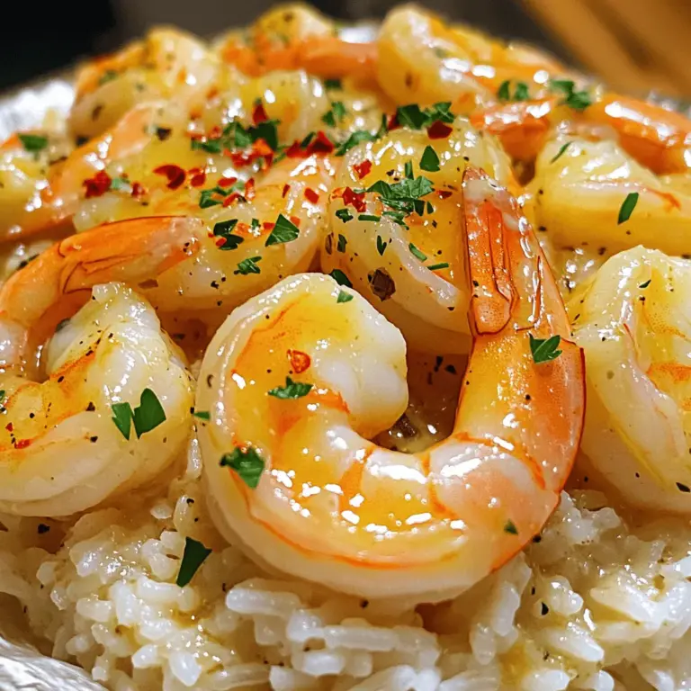 Garnelen: Auswahl und Vorbereitung Für dieses Rezept verwende ich große, frische Garnelen. Du kannst auch gefrorene Garnelen nutzen. Achte darauf, sie gut abzutauen. Schale sie und entferne den Darm. So sind sie bereit für die Pfanne. Frische Garnelen haben einen süßen, zarten Geschmack, der dieses Gericht bereichert. Reis: Tipps zur Auswahl des besten Reis Ich empfehle Jasminreis für dieses Rezept. Er hat ein feines Aroma und eine lockere Konsistenz. Spüle den Reis gut unter kaltem Wasser ab. Das entfernt überschüssige Stärke und verhindert, dass der Reis klebrig wird. Verwende Hühnerbrühe für mehr Geschmack oder Gemüsebrühe für eine vegetarische Option. Gewürze und Aromen: Übersicht der verwendeten Gewürze Die Aromen sind einfach, aber wirkungsvoll. Ich nutze vier Knoblauchzehen, die für einen kräftigen Geschmack sorgen. Rote Pfefferflocken fügen eine angenehme Schärfe hinzu. Geräuchertes Paprikapulver bringt eine rauchige Note in das Gericht. Zitronensaft rundet alles ab. Vergiss nicht, Salz und Pfeffer nach Geschmack hinzuzufügen. Für das gesamte Rezept sieh dir die [Full Recipe] an. Spüle den Jasminreis unter kaltem Wasser. Dies hilft, die Stärke zu entfernen. Du möchtest, dass der Reis locker wird und nicht klebt. Nach dem Spülen gib den Reis in einen Topf. Füge die Hühnerbrühe hinzu. Koche die Mischung bei hoher Hitze. Wenn das Wasser kocht, reduziere die Hitze und decke den Topf ab. Lass den Reis 15 Minuten köcheln. Danach nimm den Topf vom Herd und lasse ihn 5 Minuten ruhen. Dies gibt dem Reis die perfekte Konsistenz. Erhitze 2 Esslöffel Butter in einer großen Pfanne. Stelle die Hitze auf mittel. Füge den gehackten Knoblauch hinzu. Brate ihn 1-2 Minuten lang an. Achte darauf, dass der Knoblauch nicht verbrennt. Danach rühre die roten Pfefferflocken und das geräucherte Paprikapulver ein. Koche es für eine weitere Minute. Jetzt ist es Zeit, die Garnelen hinzuzufügen. Würze sie mit Salz und Pfeffer. Brate die Garnelen 2-3 Minuten auf jeder Seite. Sie sollten rosa und gar sein. Wenn sie fertig sind, füge den Zitronensaft hinzu. Nimm die Pfanne vom Herd und rühre die restliche Butter ein, bis sie geschmolzen ist. Lockere den gekochten Reis mit einer Gabel auf. Mische ihn vorsichtig mit den Garnelen und der Knoblauchbuttersauce in der Pfanne. Achte darauf, dass alles gut vermischt ist. Übertrage die Knoblauchbutter Garnelen und den Reis auf eine Servierplatte oder in Schalen. Garniere sie mit frisch gehackter Petersilie. Serviere das Gericht in tiefen Tellern. So kommt die Sauce gut zur Geltung. Für einen frischen Touch kannst du auch Zitronenscheiben hinzufügen. - Überkochen des Reises: Überprüfe den Reis nach 15 Minuten. Wenn er zu weich wird, nimm ihn sofort vom Herd. Besser ist es, ihn etwas früher abzunehmen. So bleibt der Reis locker und perfekt. - Zu lange Garzeit für Garnelen: Garnelen brauchen nur 2 bis 3 Minuten pro Seite. Überkoche sie nicht, sonst werden sie gummiartig. Achte auf die Farbe. Sie sollten rosa und opak sein. - Verwendung von frischen Kräutern: Frische Petersilie bringt Farbe und Geschmack. Du kannst auch Basilikum oder Koriander verwenden. Hacke sie fein und streue sie über das fertige Gericht. - Möglichkeiten für zusätzliche Zitrusnote: Ein Spritzer frischer Zitrone hebt den Geschmack. Probiere auch Limette für eine andere Note. Zitrusfrüchte machen das Gericht frisch und lebendig. - Vorbereitungen im Voraus treffen: Bereite die Garnelen und den Reis vorher vor. Das spart Zeit, wenn du das Gericht machst. Du kannst auch den Knoblauch hacken und die Gewürze bereitstellen. - Verwendung von angepassten Kochgeräten: Nutze einen Reiskocher für den Reis. Er macht das Kochen einfach und gleichmäßig. So kannst du dich auf die Garnelen konzentrieren, während der Reis perfekt gart. {{image_4}} Wenn du keine Garnelen magst, gibt es viele tolle Ersatzmöglichkeiten. Du kannst zum Beispiel *Tofu* oder *Seitan* verwenden. Beide nehmen die Aromen gut auf. Sie sind auch proteinreich und gesund. Wenn du eine vegane Option suchst, nimm Gemüse wie *Pilze* oder *Zucchini*. Diese geben dem Gericht viel Farbe und Geschmack. Für mehr Abwechslung kannst du *Brokkoli* oder *Paprika* hinzufügen. Diese Gemüse passen gut zu den anderen Zutaten. Sie sorgen für eine knackige Textur und frische Aromen. Um das Gericht aufregender zu machen, kannst du mit verschiedenen Gewürzen experimentieren. Probiere zum Beispiel *geräuchertes Paprikapulver* oder *Chilipulver*. Diese geben dem Gericht eine scharfe Note. Du kannst auch spezielle europäische Kräutermischungen wie *Herbes de Provence* oder *italienische Gewürze* verwenden. Diese Kräuter bringen neue Geschmäcker und Düfte in dein Essen. Wage es, mit der Menge der *roten Pfefferflocken* zu spielen. Mehr davon bringt mehr Schärfe. Weniger macht es sanfter und milder. Zu Knoblauchbutter Garnelen und Reis passen frische Salate sehr gut. Ein *grüner Salat* mit *Tomaten* und *Gurke* ergänzt die Aromen perfekt. Auch ein *Cäsar-Salat* ist eine tolle Wahl. Zusätzlich kannst du *Knoblauchbrot* oder *gegrilltes Gemüse* servieren. Diese Beilagen machen dein Essen noch leckerer. Denke auch an *Saucen* wie Aioli oder eine frische *Zitronensauce*. Diese bringen einen extra Frischekick. Für das volle Geschmackserlebnis, schau dir das [Full Recipe] an. Um die Knoblauchbutter Garnelen und Reis frisch zu halten, lagere die Reste in einem luftdichten Behälter. Stelle sicher, dass der Behälter gut verschlossen ist. Die optimale Temperatur liegt bei etwa 4 Grad Celsius im Kühlschrank. So bleibt der Geschmack erhalten. Wenn du die Reste länger aufbewahren möchtest, friere sie ein. Verwende dafür einen gefrierfesten Behälter oder einen Gefrierbeutel. So bleiben die Garnelen und der Reis bis zu drei Monate frisch. Möchtest du das Gericht für schnelle Mahlzeiten vorbereiten? Koche die Garnelen und den Reis im Voraus und lasse sie abkühlen. So kannst du sie später einfach aufwärmen. Achte darauf, die Garnelen nicht zu lange zu kochen, damit sie zart bleiben. Wenn du das Gericht wieder aufwärmst, benutze eine Pfanne bei mittlerer Hitze. Füge ein wenig Wasser oder Brühe hinzu, damit es nicht austrocknet. So bleibt der Geschmack lebendig. Wie lange sind die Knoblauchbutter Garnelen und der Reis frisch? Im Kühlschrank sind sie sicher für etwa 2 bis 3 Tage. Achte darauf, die Reste schnell zu essen, um die beste Qualität zu genießen. Beim Einfrieren kannst du sie bis zu drei Monate aufbewahren. Nach dem Auftauen kannst du sie leicht in der Mikrowelle oder in der Pfanne aufwärmen. So hast du immer ein schnelles und leckeres Gericht bereit. Die Zubereitung von Knoblauchbutter Garnelen und Reis dauert insgesamt etwa 30 Minuten. Du benötigst 10 Minuten für die Vorbereitung. Das Kochen des Jasminreises dauert 15 Minuten. Während der Reis kocht, brate die Garnelen in der Pfanne. Das geht schnell, in nur 10 Minuten. So kannst du ein leckeres Gericht in weniger als einer halben Stunde genießen. Ja, du kannst das Rezept nach deinen Wünschen anpassen. Wenn du mehr Portionen brauchst, verdopple einfach die Zutaten. Für weniger Portionen halbiere die Menge. Du kannst auch verschiedene Garnelen verwenden. Kleinere Garnelen oder sogar gefrorene Garnelen sind gut. Wenn du den Reis wechseln willst, probiere Quinoa oder Couscous. Das gibt dem Gericht eine neue Note. Verwendest du Reste, gibt es viele leckere Ideen. Du kannst den Reis für Fried Rice nutzen. Einfach ein paar Gemüse und Eier hinzufügen. Mache eine Reissuppe mit Brühe und Gemüse. Du kannst auch einen Salat machen und den Reis kalt hinzufügen. So hast du ein schnelles Mittagessen. Mit den übrig gebliebenen Garnelen machst du leckere Wraps oder Sandwiches. In diesem Blogbeitrag hast du alles gelernt, was du für perfekte Knoblauchbutter Garnelen und Reis brauchst. Wir haben die besten Zutaten besprochen, Schritt-für-Schritt-Anleitungen gegeben und Tipps für die Zubereitung geteilt. Denke daran, häufige Fehler wie Überkochen zu vermeiden und deine Gerichte nach Lust und Laune zu variieren. Die Kombination aus Garnelen, Reis und frischen Kräutern sorgt für Geselligkeit am Tisch. Probiere auch die Tipps zur Lagerung und die Ideen für Reste aus. Viel Spaß beim Kochen!