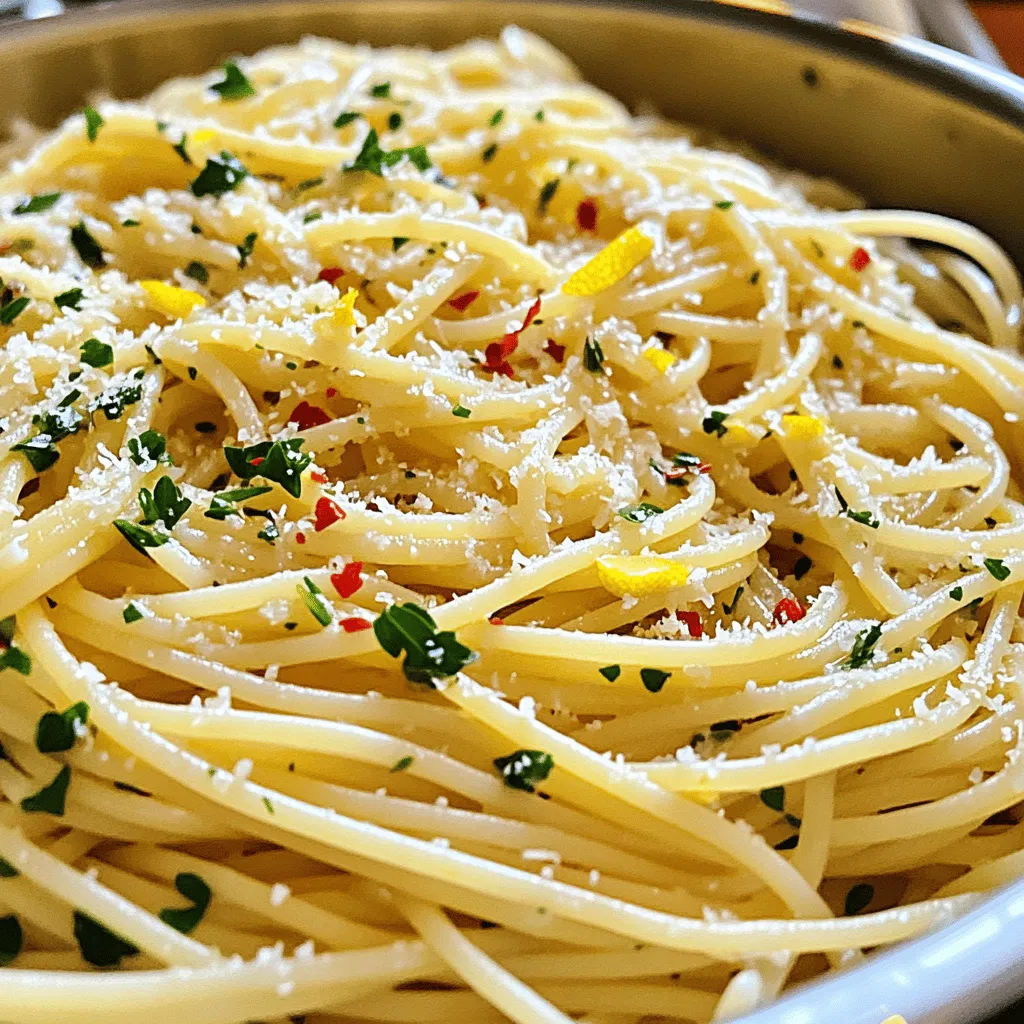 Für ein einfaches und leckeres Gericht benötigst du: - 400g Spaghetti - 6 Knoblauchzehen, dünn geschnitten - 120ml Olivenöl extra vergine Diese Zutaten sind die Basis für dein Aglio e Olio. Die Spaghetti bringen die Fülle, der Knoblauch sorgt für den Kick und das Olivenöl gibt den Geschmack. Zusätzlich brauchst du einige Aromen: - 1 Teelöffel rote Pfefferflocken (nach Geschmack anpassen) - 1 Zitrone, abgerieben und ausgepresst - 60g frische Petersilie, fein gehackt Die roten Pfefferflocken fügen eine angenehme Schärfe hinzu. Die Zitrone bringt Frische und die Petersilie gibt Farbe und Geschmack. Du kannst auch diese Zutaten hinzufügen: - Salz, nach Geschmack - Frisch geriebener Parmesan, optional Salz hebt den Geschmack der Speisen. Parmesan gibt eine cremige Note, ist aber nicht nötig. Wenn du auf der Suche nach der vollständigen Anleitung bist, schau dir das Rezept an: Full Recipe. Zuerst brauchen wir einen großen Topf. Fülle ihn mit Wasser und füge Salz hinzu. Das Wasser muss stark gesalzen sein, damit die Spaghetti Geschmack bekommen. Bring das Wasser zum Kochen. Wenn das Wasser sprudelt, gib die Spaghetti hinein. Achte darauf, sie gut zu umrühren, damit sie nicht kleben. Koche die Spaghetti nach den Anweisungen auf der Verpackung. Sie sollten al dente sein, also bissfest. Vor dem Abgießen bewahre etwas Nudelwasser auf. Das kann später nützlich sein. In der Zwischenzeit kannst du das Knoblauchöl machen. Nimm eine große Pfanne und stelle sie auf mittlere Hitze. Gib das Olivenöl hinein und warte, bis es warm ist. Jetzt kommt der Knoblauch. Schneide ihn in dünne Scheiben und füge ihn in die Pfanne. Brate den Knoblauch 2 bis 3 Minuten, bis er goldbraun ist. Pass auf, dass er nicht verbrennt, sonst wird er bitter. Füge die roten Pfefferflocken hinzu. Rühre alles gut um und brate es eine weitere halbe Minute. So bekommt das Öl einen schönen scharfen Geschmack. Wenn die Spaghetti fertig sind, gieße sie ab. Gib sie dann in die Pfanne mit dem Knoblauchöl. Tossiere die Spaghetti gut, damit sie gleichmäßig mit dem Öl überzogen sind. Jetzt kommt das aufbewahrte Nudelwasser hinzu. Gieße es portionsweise dazu, bis die Pasta die gewünschte Konsistenz hat. Nimm die Pfanne vom Herd. Füge den Zitronensaft und die Petersilie hinzu. Rühre alles gut um und schmecke es mit Salz ab. Das ist das Geheimnis für ein einfaches, aber köstliches Gericht. Für das vollständige Rezept, schau dir die [Full Recipe] an. - Knoblauch nicht verbrennen lassen: Achte darauf, den Knoblauch bei mittlerer Hitze zu braten. Wenn er zu dunkel wird, schmeckt er bitter. Goldbraun ist perfekt. - Nudelwasser als „Geheimzutat“ verwenden: Das Wasser, in dem du die Spaghetti gekocht hast, enthält Stärke. Dieses Wasser hilft, die Sauce zu binden. Gib es nach und nach zur Pasta und mische gut. - Optische Gestaltung: Serviere die Spaghetti in einer großen Schüssel. Das sieht appetitlich aus. Ein Spritzer Olivenöl macht das Gericht glänzend und einladend. - Garniturideen: Streue zusätzlich fein gehackte Petersilie darüber. Ein paar rote Pfefferflocken geben Farbe und zeigen, dass es scharf ist. Parmesan passt toll, wenn du ihn magst. - Schärfegrad variieren: Wenn du es schärfer magst, füge mehr rote Pfefferflocken hinzu. Für weniger Schärfe, nimm einfach weniger. - Weitere Kräuter und Gewürze verwenden: Probiere frisches Basilikum oder Oregano aus. Diese Kräuter bringen neuen Geschmack in das Gericht. Du kannst auch etwas Zitronenschale für mehr Frische hinzufügen. Für das vollständige Rezept, schau dir die Full Recipe an. {{image_4}} Für eine vegetarische Version von Spaghetti Aglio e Olio können Sie den Parmesan einfach weglassen. Ersetzen Sie ihn durch Hefeflocken für einen ähnlichen Geschmack. Diese Flocken sind nährstoffreich und geben der Pasta einen tollen Umami-Geschmack. Sie können auch Gemüse hinzufügen, um das Gericht bunter und nahrhafter zu machen. Zucchini, Spinat oder Pilze passen gut. Braten Sie das Gemüse einfach zusammen mit dem Knoblauch an. Das bringt zusätzliche Aromen in Ihr Gericht. Experimentieren Sie mit verschiedenen Ölen. Manche nutzen Nussöle oder aromatisierte Öle, um ihren eigenen Geschmack zu kreieren. Jedes Öl bringt eine andere Note mit. Verwenden Sie lokale Kräuter und Zutaten. Basilikum oder Oregano können frische Akzente setzen. Diese Kräuter sind in vielen Küchen zu finden und machen das Gericht einzigartig. Im Sommer können Sie frische Tomaten hinzufügen. Sie bringen eine saftige Süße mit. Schneiden Sie die Tomaten klein und mischen Sie sie unter die Pasta. Im Herbst eignet sich Kürbis hervorragend. Rösten Sie den Kürbis vorher für mehr Geschmack und fügen Sie ihn den Spaghetti hinzu. So passt sich Ihr Gericht den Jahreszeiten an und bleibt immer frisch. Für die detaillierte Zubereitung dieser köstlichen Variationen, schauen Sie sich das [Full Recipe] an. Um Reste von Spaghetti Aglio e Olio richtig zu lagern, sollten Sie Folgendes beachten: - Kühlschranklagerung: Lassen Sie die Spaghetti vollständig abkühlen. Geben Sie sie dann in einen luftdichten Behälter. So bleiben sie frisch. Sie können die Reste bis zu drei Tage im Kühlschrank aufbewahren. - Gefriermöglichkeiten: Wenn Sie die Spaghetti länger aufbewahren möchten, können Sie sie auch einfrieren. Verwenden Sie gefrierfreundliche Beutel oder Behälter. Achten Sie darauf, möglichst viel Luft zu entfernen. Gefroren halten sie bis zu drei Monate. Die Haltbarkeit von Spaghetti Aglio e Olio hängt von der Lagerung ab: - Im Kühlschrank oder Gefrierfach aufbewahren: Im Kühlschrank sind die Reste bis zu drei Tage gut. Im Gefrierfach bleiben sie bis zu drei Monate genießbar. Achten Sie darauf, die Reste bei Bedarf gut zu beschriften. Um die Reste richtig aufzuwärmen, befolgen Sie diese Tipps: - Beste Methoden zum Erwärmen: Der beste Weg, um Spaghetti Aglio e Olio aufzuwärmen, ist in einer Pfanne. Fügen Sie etwas Olivenöl hinzu und erhitzen Sie die Spaghetti bei mittlerer Hitze. So bleiben sie geschmackvoll. - Vermeidung von überkochen: Achten Sie darauf, die Pasta nicht zu lange zu erhitzen. Das kann sie matschig machen. Überprüfen Sie die Temperatur regelmäßig, um die beste Konsistenz zu erreichen. Die Zubereitung dauert nur 10 Minuten. Das Kochen der Spaghetti nimmt etwa 10 Minuten in Anspruch. Insgesamt sind es also nur 20 Minuten für ein köstliches Gericht. Du benötigst also nicht viel Zeit, um etwas Leckeres zu zaubern. Ja, frischer Knoblauch ist eine tolle Wahl! Du kannst 6 frische Knoblauchzehen verwenden. Schneide sie dünn, damit sie gleichmäßig braten. Frischer Knoblauch hat einen kräftigeren Geschmack und macht das Gericht noch aromatischer. Ja, du kannst es vorbereiten! Koche die Spaghetti und das Knoblauchöl getrennt. Lagere die Spaghetti in einem luftdichten Behälter im Kühlschrank. So bleibt die Pasta frisch. Wenn du bereit bist zu essen, erwärme die Spaghetti leicht und mische sie mit dem Öl. Wenn du keinen Parmesan hast, gibt es Alternativen. Du könntest Pecorino verwenden, wenn du etwas Salziges möchtest. Eine vegane Option ist Hefeflocken. Sie geben ein ähnliches, nussiges Aroma. Experimentiere und finde die beste Option für deinen Geschmack! Du hast nun alle wichtigen Punkte für das perfekte Spaghetti Aglio e Olio gelernt. Die Hauptzutaten sind einfach: Spaghetti, Knoblauch und Olivenöl. Die Zubereitung ist schnell und erfordert nur wenige Schritte. Nutze die Tipps, um dein Gericht zu verbessern und variier nach deinem Geschmack. Ob vegetarisch oder saisonal, die Möglichkeiten sind grenzenlos. Denke daran, Reste richtig zu lagern, damit du auch später genießen kannst. Mit diesen Informationen machst du jedes Mal ein tolles Gericht. Viel Spaß beim Kochen!