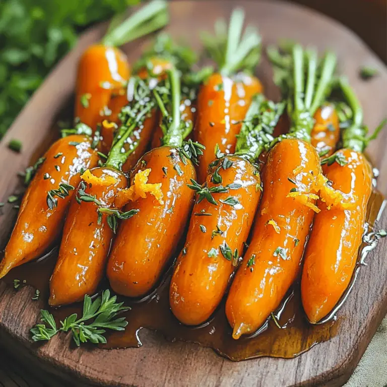 Um leckere Maple Glazed Carrots zuzubereiten, brauchen Sie: - 450 g Babykarotten (oder normale Karotten, in gleichmäßige Stifte geschnitten) - 3 Esslöffel reiner Ahornsirup - 2 Esslöffel ungesalzene Butter - 1 Teelöffel frische Thymianblätter (oder 1/2 Teelöffel getrockneter Thymian) - Salz und Pfeffer nach Geschmack - Schale von 1 Orange (optional) - Frische Petersilie, gehackt, zum Garnieren (optional) Diese Zutaten machen das Gericht süß und herzhaft. Der Ahornsirup bringt einen tollen Geschmack. Die Butter sorgt für eine schöne Textur. Thymian fügt ein wenig Kräuteraroma hinzu. Wenn Sie keine Babykarotten haben, verwenden Sie normale Karotten. Schneiden Sie sie in gleichmäßige Stifte. So garen sie gleichmäßig. Auch andere Sorten wie violette oder gelbe Karotten können spannend sein. Diese Farben machen das Gericht noch attraktiver. Für einen besonderen Kick können Sie die Schale einer Orange hinzufügen. Sie bringt Frische und ein Zitrusaroma. Gehackte Petersilie als Garnitur macht das Gericht bunt und appetitlich. Diese kleinen Extras heben den Geschmack auf das nächste Level. Für das gesamte Rezept, schauen Sie sich die Full Recipe an. Beginne mit den Babykarotten. Spüle sie unter kaltem Wasser ab. Trockne sie mit einem Küchentuch. Wenn du normale Karotten benutzt, schäle sie zuerst. Schneide die Karotten dann in gleichmäßige Stifte. Dies hilft, dass sie gleichmäßig garen. Koche in einem mittelgroßen Topf ausreichend Salzwasser. Sobald das Wasser kocht, füge die Karotten hinzu. Blanchiere sie für etwa 5 Minuten. Sie sollten zart und knackig sein. Gieße sie dann ab und stelle sie beiseite. Dieser Schritt sorgt dafür, dass die Karotten die richtige Textur haben. Schmelze die Butter in dem gleichen Topf bei mittlerer Hitze. Wenn die Butter geschmolzen ist, füge den Ahornsirup hinzu. Gib auch den frischen Thymian, Salz und Pfeffer dazu. Wenn du magst, füge die Orangenschale hinzu. Das gibt einen tollen Geschmack. Rühre gut um. Nun kommen die blanchierten Karotten in den Topf. Mische alles gut, damit die Karotten die Ahornglasur aufnehmen. Koche sie für weitere 5 Minuten. Rühre gelegentlich um, bis die Glasur eindickt. Die Karotten sind jetzt bereit zum Servieren. Um die besten Karotten zu kochen, müssen Sie frische auswählen. Achten Sie auf leuchtende Farben und feste Textur. Babykarotten sind sehr zart und süß. Wenn Sie normale Karotten verwenden, schneiden Sie diese in gleichmäßige Stifte. So garen sie gleichmäßig. Blanchieren Sie die Karotten vor dem Glasieren. Dies hilft, ihre Farbe und Knackigkeit zu bewahren. Die perfekte Glasur beginnt mit der richtigen Temperatur. Schmelzen Sie die Butter bei mittlerer Hitze. Fügen Sie dann den Ahornsirup und die Gewürze hinzu. Rühren Sie gut um, damit sich die Aromen verbinden. Geben Sie die blanchierten Karotten hinzu und vermischen Sie alles. Lassen Sie die Karotten in der Glasur köcheln, bis sie glänzend sind. Dies sorgt für einen tollen Geschmack und ein schönes Aussehen. Ein häufiger Fehler ist das Überkochen der Karotten. Dies macht sie matschig und geschmacklos. Achten Sie darauf, die Kochzeit zu überwachen. Ein weiterer Fehler ist, nicht genug Gewürze zu verwenden. Salz und Pfeffer sind wichtig für den Geschmack. Stellen Sie sicher, dass Sie die Karotten nach dem Kochen abschmecken. So können Sie die Aromen anpassen und sicherstellen, dass sie perfekt sind. Wenn Sie diese Tipps befolgen, erzielen Sie leckere Maple Glazed Carrots. Für das vollständige Rezept schauen Sie sich den [Full Recipe] an. {{image_4}} Für die französische Variante füge frische Kräuter hinzu. Thymian und Rosmarin passen gut. Diese Kräuter bringen einen tollen Duft und Geschmack. Du kannst auch Schnittlauch oder Petersilie verwenden. Die Ahornglasur wird durch die Kräuter noch aromatischer. Mische die Kräuter erst kurz vor dem Servieren hinein, um den Geschmack frisch zu halten. Wenn du eine süßere Note möchtest, probiere Honig oder Braunzucker. Füge einen Esslöffel Honig hinzu, wenn du die Karotten kochst. Dies verstärkt die Süße und macht die Karotten noch köstlicher. Braunzucker gibt den Karotten eine schöne Karamellisierung. Diese süße Variante passt gut zu herzhaften Gerichten. Für eine pikante Note kannst du Chili-Flocken hinzufügen. Ein Teelöffel reicht, um etwas Wärme zu bringen. Diese pikante Variante hebt den Geschmack der Karotten hervor. Achte darauf, die Chili-Flocken gleich zu Beginn mit der Butter zu mischen. So verteilt sich die Schärfe gut in der Glasur. Wenn Sie Reste von den Maple Glazed Carrots haben, bewahren Sie diese in einem luftdichten Behälter auf. Stellen Sie sicher, dass der Behälter gut verschlossen ist, um den Geschmack zu erhalten. Lassen Sie die Karotten zuerst auf Raumtemperatur abkühlen, bevor Sie sie in den Kühlschrank stellen. So bleiben sie frisch und lecker. Um die Karotten erneut warm zu machen, nutzen Sie die Mikrowelle oder den Herd. Wenn Sie die Mikrowelle verwenden, stellen Sie die Karotten in eine Schüssel und decken Sie sie ab. Erwärmen Sie sie in Intervallen von 30 Sekunden. Wenn Sie den Herd nutzen, geben Sie die Karotten in eine Pfanne. Fügen Sie einen kleinen Spritzer Wasser hinzu, damit sie nicht austrocknen. Erwärmen Sie sie bei mittlerer Hitze und rühren Sie gelegentlich um. Im Kühlschrank halten sich die Maple Glazed Carrots etwa 3 bis 5 Tage. Wenn Sie sie länger aufbewahren möchten, können Sie die Karotten auch einfrieren. Legen Sie sie in einen Gefrierbehälter oder einen Gefrierbeutel. So bleiben sie bis zu 3 Monate frisch. Denken Sie daran, die Karotten vor dem Einfrieren gut abzukühlen. Du kannst die Maple Glazed Carrots bis zu drei Tage im Kühlschrank aufbewahren. Stelle sicher, dass du sie in einem luftdichten Behälter aufbewahrst. Dadurch bleiben sie frisch und lecker. Wenn du sie länger aufbewahren möchtest, kannst du sie auch einfrieren. Achte darauf, sie gut zu verpacken, um Gefrierbrand zu vermeiden. Ja, du kannst den Ahornsirup ersetzen. Honig oder Agavendicksaft sind gute Alternativen. Diese Süßungsmittel haben ähnliche Geschmäcker. Du kannst auch braunen Zucker verwenden, aber die Konsistenz der Glasur wird sich ein wenig ändern. Probiere verschiedene Optionen aus, um deine perfekte Mischung zu finden. Maple Glazed Carrots passen gut zu vielen Beilagen. Hier sind einige gute Optionen: - Gegrilltes Hähnchen - Gebratenes Lamm - Gebackener Fisch - Reis oder Quinoa - Frischer grüner Salat Diese Beilagen ergänzen den süßen Geschmack der Karotten. Sie bringen Abwechslung auf deinen Teller. Maple Glazed Carrots sind einfach und lecker. Wir haben die Hauptzutaten und Variationen besprochen. Die Schritt-für-Schritt-Anleitung macht das Kochen leicht. Tipps helfen dir, die perfekte Glasur zu erreichen. Außerdem weißt du jetzt, wie man Reste richtig lagert. Denke daran, experimentiere mit anderen Zutaten für mehr Geschmack. Mit diesen Ideen wirst du jeden beeindrucken. Erfreue dich an deinen köstlichen Karotten!