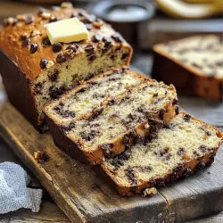 - 3 reife Bananen - 120 g ungesalzene Butter - 200 g Zucker - 1 großes Ei Die Hauptzutaten für unser Schokoladen-Bananenbrot sind einfach und lecker. Reife Bananen geben dem Brot den süßen Geschmack. Ich empfehle, die Bananen gut zu zerdrücken. So wird alles schön cremig. Ungesalzene Butter sorgt für den besten Geschmack. Verwende frische, hochwertige Butter. Zucker bringt die Süße ins Brot und das Ei bindet alles gut zusammen. - 1 Teelöffel Vanilleextrakt - 1 Teelöffel Natron - 1/4 Teelöffel Salz - 190 g Weizenmehl Zusätzlich brauchen wir noch Vanilleextrakt. Er fügt einen tollen Geschmack hinzu. Natron hilft, das Brot schön luftig zu machen. Salz bringt den Geschmack der anderen Zutaten hervor. Das Weizenmehl ist die Basis für das Brot. Mische die Zutaten gut, damit sie gleichmäßig verteilt sind. - 90 g halbsüße Schokoladenstückchen - 30 g Walnüsse, gehackt (optional) Für die extra Leckerei füge halbsüße Schokoladenstückchen hinzu. Diese schmelzen beim Backen und machen das Brot besonders schokoladig. Walnüsse geben einen schönen Crunch. Wenn du sie magst, mach sie klein und mische sie unter. Du kannst auch andere Nüsse oder Zutaten ausprobieren. Die Auswahl ist groß! Für das vollständige Rezept, schau dir die Details im Full Recipe an. Heize deinen Ofen auf 175°C vor. Dies sorgt für eine gleichmäßige Hitze. Fette eine Kastenform gut ein. Das verhindert, dass das Brot festklebt. Nimm die reifen Bananen und zerdrücke sie in einer großen Schüssel. Mische die zerdrückten Bananen mit der geschmolzenen Butter. Rühre dann den Zucker und das Ei gut unter. Es sollte eine glatte Masse entstehen. Streue Natron und Salz über die Mischung und vermenge alles gründlich. Diese Zutaten helfen, das Brot locker und leicht zu machen. Gib langsam das Mehl in die Mischung und rühre vorsichtig. Achte darauf, nicht zu stark zu rühren. Füge dann die Schokoladenstückchen und die optionalen Nüsse hinzu. Rühre nur so lange, bis alles gut verteilt ist. Gieße den Teig in die vorbereitete Kastenform. Glätte die Oberseite mit einem Spatel. Backe das Brot für 60-65 Minuten. Ein Zahnstocher sollte sauber herauskommen, wenn du ihn in die Mitte steckst. Folge der [Full Recipe], um jede Zutat und jeden Schritt zu sehen. Um die beste Textur für dein Chocolate Chip Banana Bread zu bekommen, musst du den Teig richtig mischen. Beginne mit den zerdrückten Bananen und der geschmolzenen Butter. Mische diese gut, bis sie glatt sind. Das ist wichtig! Reife Bananen sind der Schlüssel. Sie geben dem Brot den süßen Geschmack und die Feuchtigkeit, die es braucht. Achte darauf, dass deine Bananen braune Flecken haben. Das zeigt an, dass sie süß und perfekt sind. Ein häufiger Fehler ist es, zu stark zu rühren. Wenn du das Mehl hinzufügst, mische nur kurz. Zu viel Rühren macht das Brot hart. Überwache die Backzeit und Temperatur genau. Bei 175°C sollte dein Brot etwa 60 bis 65 Minuten backen. Teste mit einem Zahnstocher, ob es durch ist. Wenn er sauber herauskommt, ist das Brot fertig. Wenn du das Bananenbrot servierst, schneide es in dicke Scheiben. So sieht es toll aus! Du kannst es warm mit etwas Butter servieren. Streue einige Schokoladenstückchen darüber für die schöne Optik. Zu deinem Bananenbrot passen tolle Beilagen. Probiere es mit Schlagsahne oder einer Kugel Vanilleeis. Das macht das Geschmackserlebnis noch besser. Für mehr Tipps, schau dir das Full Recipe an! {{image_4}} Es gibt viele Arten von Schokolade, die Sie verwenden können. Dunkle Schokolade hat einen starken Geschmack. Halbsüße Schokolade ist süßer und milder. Sie können auch eine Mischung aus beiden verwenden. Dies gibt dem Brot mehr Tiefe. Probieren Sie auch weiße Schokolade für eine süße Note. Jedes Stück Schokolade bringt seinen eigenen Charakter mit. Um Ihr Bananenbrot noch besser zu machen, fügen Sie Gewürze hinzu. Zimt passt gut zu Bananen. Ein Hauch von Muskatnuss bringt Wärme. Sie können auch Nüsse wie Walnüsse oder Pekannüsse hinzufügen. Diese geben einen schönen Crunch. Trockenfrüchte wie Rosinen oder Cranberries bringen Süße. Experimentieren Sie mit diesen Zutaten für neue Geschmäcker. Wenn Sie vegan leben, können Sie einfache Alternativen finden. Verwenden Sie pflanzliche Butter und einen Chia-Ei-Ersatz. Für glutenfreies Brot nehmen Sie eine glutenfreie Mehlmischung. Achten Sie darauf, dass das Mehl für Backwaren geeignet ist. Prüfen Sie die Verpackung, um sicher zu sein. Diese Optionen machen das Rezept für alle zugänglich. Bewahre dein Chocolate Chip Banana Bread bei Raumtemperatur auf. Lege es in einen luftdichten Behälter oder wickle es in Frischhaltefolie. So bleibt das Brot frisch und saftig. Achte darauf, es vor direkter Sonneneinstrahlung zu schützen. Das hilft, die Textur und den Geschmack zu bewahren. Wenn du das Bananenbrot länger aufbewahren möchtest, kannst du es einfrieren. Schneide das Brot in Scheiben, damit du nur das auftauen musst, was du brauchst. Wickel jede Scheibe gut ein oder lege sie in einen Gefrierbeutel. Um das Brot aufzutauen, lasse es einfach bei Raumtemperatur stehen. Du kannst es auch kurz in der Mikrowelle aufwärmen. Dies gibt dir das Gefühl, es gerade frisch gebacken zu haben. Wie lange bleibt das Bananenbrot frisch? Bei richtiger Lagerung hält es sich etwa 5 bis 7 Tage. Achte auf Anzeichen von Verderb. Wenn das Brot einen muffigen Geruch hat oder Schimmel zeigt, solltest du es wegwerfen. So genießt du dein Chocolate Chip Banana Bread immer in bester Qualität. Die Zubereitungszeit beträgt nur 15 Minuten. Die gesamte Zeit für das Bananenbrot liegt bei etwa 1 Stunde und 15 Minuten. Das ist schnell für so ein schmackhaftes Brot! Während die Mischung im Ofen backt, können Sie die Küche aufräumen oder andere Dinge tun. Ja, gefrorene Bananen sind tatsächlich eine gute Wahl! Lassen Sie die Bananen einfach auftauen, bevor Sie sie verwenden. Sie sollten sie gut zerdrücken, um eine glatte Masse zu erhalten. Gefrorene Bananen bringen oft mehr Süße und Feuchtigkeit ins Brot. Das macht es noch leckerer! Für dieses Rezept benötigen Sie ein paar einfache Küchenutensilien: - Eine große Schüssel zum Mischen - Eine Gabel oder einen Kartoffelstampfer zum Zerdrücken der Bananen - Ein Messbecher für die Zutaten - Eine Kastenform (22x12 cm) zum Backen - Ein Spatel zum Glätten des Teigs Das sind alles grundlegende Utensilien, die jeder zu Hause hat. Wenn Ihre Bananen noch grün sind, gibt es Tricks, um sie schneller reifen zu lassen. Legen Sie sie in eine Papiertüte mit einem Apfel oder einer Tomate. Diese Früchte geben Ethylen ab, was die Reifung beschleunigt. Nach ein paar Tagen sollten sie schön braun und süß sein, bereit für Ihr Bananenbrot. Dieses Rezept für Bananenbrot zeigt, wie einfach es ist, leckeres Brot zuzubereiten. Ich habe die Hauptzutaten und Schritte klar beschrieben. Mit ein paar Tipps und Variationen kannst du das Brot an deinen Geschmack anpassen. Denk daran, reife Bananen zu nutzen, um die beste Textur zu erreichen. Ob du es einfrierst oder frisch servierst, es wird gut schmecken. Probiere verschiedene Kombinationen aus, um neue Geschmäcker zu entdecken. Viel Spaß beim Backen!