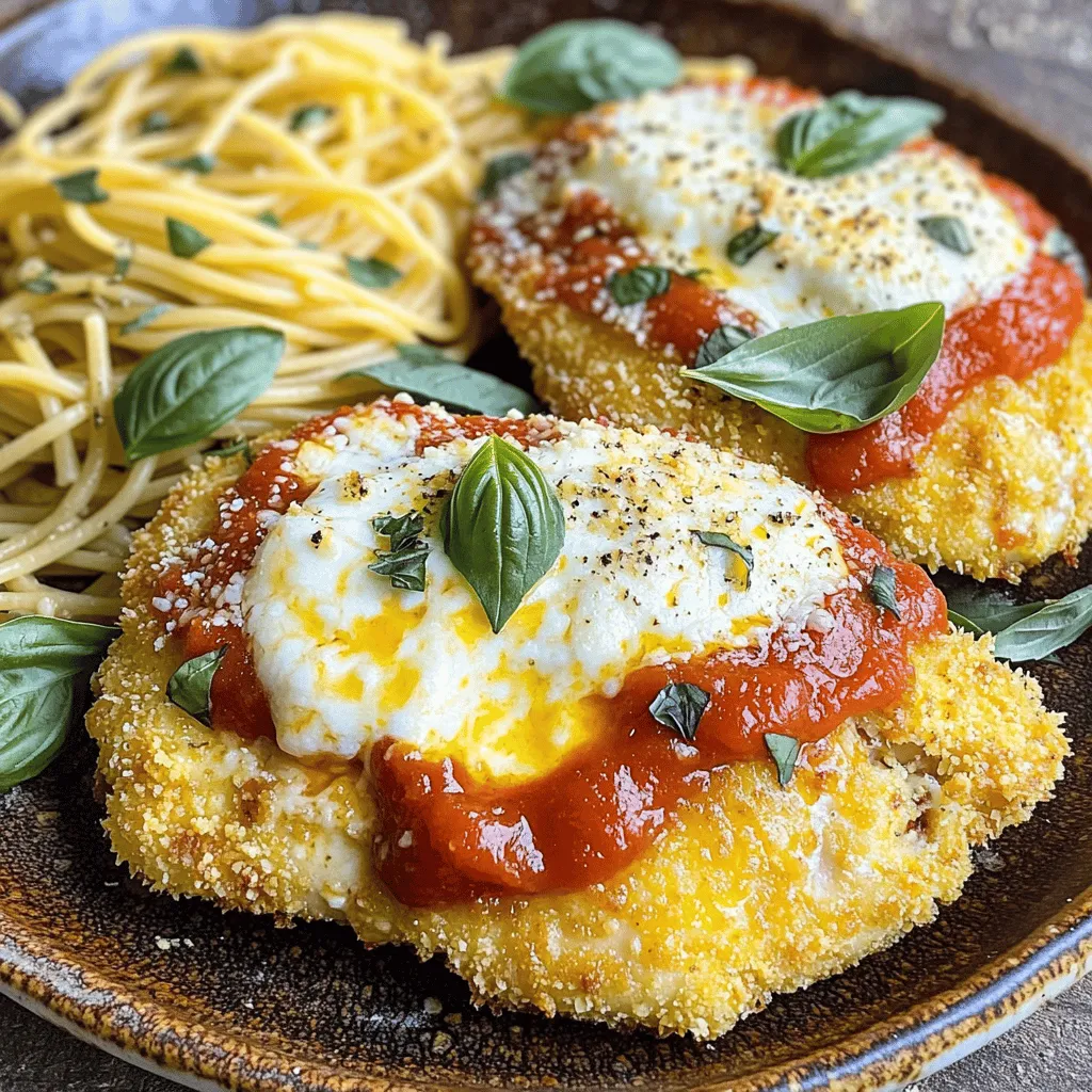 - 4 Hähnchenbrustfilets, ohne Haut und Knochen - 1 Tasse Semmelbrösel (am besten italienisch gewürzt) - 1/2 Tasse geriebener Parmesan-Käse - 1 Tasse Marinara-Soße - 1 1/2 Tassen geriebener Mozzarella-Käse - 2 große Eier - 1/4 Tasse Mehl - 1 Teelöffel Knoblauchpulver - 1 Teelöffel getrockneter Oregano - Salz und Pfeffer nach Geschmack - Frische Basilikumblätter zur Garnitur Die Hauptzutaten sind einfach zu finden. Achte auf frische Hähnchenbrustfilets. Die Semmelbrösel geben dem Gericht die perfekte Knusprigkeit. Nimm italienisch gewürzte Semmelbrösel, um den Geschmack zu intensivieren. Parmesan-Käse bringt einen tollen Geschmack. Die Marinara-Soße ist wichtig für die saftige Note. Und der Mozzarella-Käse sorgt für eine schöne, schmelzende Kruste. Die Gewürze sind auch wichtig. Die Eier helfen, die Panade zu halten. Das Mehl sorgt dafür, dass die Eier gut haften. Knoblauchpulver und Oregano geben dem Hähnchen einen tollen Geschmack. Sei vorsichtig mit Salz und Pfeffer; du kannst immer mehr hinzufügen. Frische Basilikumblätter sind die perfekte Garnitur. Sie verleihen dem Gericht Farbe und einen frischen Geschmack. Wenn du mehr über die Zubereitung erfahren willst, schau dir das [Full Recipe] an. Heize deinen Ofen auf 200°C (400°F) vor. Dieser Schritt ist sehr wichtig. Ein gut vorgeheizter Ofen sorgt für gleichmäßiges Garen. Du möchtest, dass dein Hähnchen schön knusprig wird. Tupfe die Hähnchenbrustfilets trocken. Das hilft, die Panade besser haften zu lassen. Würze die Filets von beiden Seiten. Verwende Salz, Pfeffer, Knoblauchpulver und Oregano. Diese Gewürze bringen tollen Geschmack. Bereite drei Schalen für die Panierung vor. In der ersten Schale kommt das Mehl. In der zweiten Schale schlägst du die Eier. In der dritten Schale mischst du die Semmelbrösel mit dem geriebenen Parmesan. Diese Mischung gibt dem Hähnchen eine leckere Kruste. Tauche jedes Hähnchenbrustfilet zuerst in das Mehl. Schüttele überschüssiges Mehl ab. Danach tauche das Filet in die geschlagenen Eier, bis es ganz bedeckt ist. Schließlich drücke es in die Semmelbrösel-Mischung. Achte darauf, dass die Panade gleichmäßig ist. Lege die panierten Filets auf ein Backblech. Backe sie 20-25 Minuten. Sie sind fertig, wenn sie goldbraun und durchgegart sind. Nimm das Hähnchen aus dem Ofen. Löffle großzügig die Marinara-Soße über jedes Stück. Danach bestreue die Filets mit dem geriebenen Mozzarella-Käse. Das gibt einen tollen, schmelzenden Käsegeschmack. Lass das Hähnchen nach dem Backen einige Minuten ruhen. Das sorgt für mehr Saftigkeit. Garniere das Gericht mit frischen Basilikumblättern. Serviere es auf einem Teller mit Spaghetti. Ein zusätzlicher Hauch von Parmesan macht es perfekt. Um eine knusprige Panade zu erzielen, gehe wie folgt vor: Nutze italienisch gewürzte Semmelbrösel. Diese geben dem Hähnchen mehr Geschmack. Stelle sicher, dass du das Hähnchen zuerst in Mehl wälzt. Das hilft der Panade, besser zu haften. Die Eier sorgen dafür, dass die Brösel gut kleben. Drücke die Brösel fest auf das Hähnchen. So bekommst du die beste, knusprige Schicht. Die ideale Backzeit für dein Hähnchen beträgt 20 bis 25 Minuten. Achte darauf, dass dein Ofen gut vorgeheizt ist. Die Temperatur sollte bei 200°C (400°F) liegen. Wenn du ein dickes Stück Hähnchen hast, kann es etwas länger dauern. Überprüfe die Kerntemperatur. Sie sollte 75°C (165°F) betragen, um sicher zu sein, dass das Hähnchen durchgegart ist. Wenn du Hähnchen übrig hast, mache etwas Neues daraus. Du kannst die Reste in einem Salat verwenden. Mische sie mit frischem Gemüse und Dressing. Eine andere Idee ist, das Hähnchen in einem Wrap zu nutzen. Fülle einen Tortilla mit dem Hähnchen, etwas Käse und Gemüse. So hast du ein schnelles Mittagessen. {{image_4}} Wenn du kein Hähnchen essen möchtest, probiere Auberginen oder Zucchini. Diese Gemüsesorten sind lecker und sättigend. Schneide sie in dicke Scheiben. Paniere sie wie das Hähnchen. Das Ergebnis ist ein wunderbares Gericht, das du genießen kannst. Du kannst auch die Marinara-Soße und den Käse verwenden. So hast du eine tolle vegetarische Option, die jedem schmeckt. Für eine glutenfreie Variante wähle glutenfreie Semmelbrösel. Du kannst auch gemahlene Mandeln oder Maismehl nutzen. Achte darauf, dass die Marinara-Soße ebenfalls glutenfrei ist. So bleibt dein Gericht komplett glutenfrei. Dies ist wichtig, wenn du oder jemand in deiner Familie Zöliakie hat oder Gluten vermeidet. Mit diesen Tipps wird dein Chicken Parmesan auch für alle glutenfrei. Für mehr Geschmack kannst du verschiedene Käsesorten verwenden. Probiere Gouda, Provolone oder Feta. Jeder Käse bringt seinen eigenen Charakter. Du kannst auch die Soße variieren. Verwende Pesto oder eine würzige Salsa. Diese kleinen Änderungen machen das Gericht spannend und neu. So bleibt dein Ofen-Baked Chicken Parmesan immer frisch und lecker. Um dein Ofen-Baked Chicken Parmesan frisch zu halten, lagere es im Kühlschrank. Lass das Hähnchen zuerst abkühlen. Lege die Reste in einen luftdichten Behälter. So bleibt das Hähnchen lecker für bis zu drei Tage. Wenn du es in Portionen aufteilst, ist das einfacher zu nutzen. Wenn du das Hähnchen länger aufbewahren möchtest, kannst du es einfrieren. Lass das Hähnchen vollständig abkühlen, bevor du es einpackst. Wickel es gut in Frischhaltefolie ein und lege es in einen Gefrierbeutel. So bleibt der Geschmack bis zu drei Monate erhalten. Beschrifte die Tüte mit dem Datum, damit du weißt, wann du es eingefroren hast. Um dein Hähnchen wieder warm zu machen, benutze den Ofen. Heize den Ofen auf 180°C (350°F) vor. Lege das Hähnchen auf ein Backblech und decke es mit Folie ab. So bleibt das Hähnchen saftig. Backe es für etwa 15-20 Minuten, bis es heiß ist. Du kannst auch die Mikrowelle nutzen, aber das kann die Panade weich machen. Wenn du die beste Geschmackserfahrung willst, gehe mit dem Ofen. Die Zubereitung von Ofen-Baked Chicken Parmesan dauert insgesamt etwa 50 Minuten. Die Vorbereitungszeit beträgt etwa 15 Minuten. Die Kochzeit liegt zwischen 20 und 25 Minuten, gefolgt von 10 bis 15 Minuten für das Backen mit Käse und Soße. So hast du schnell ein leckeres Gericht auf dem Tisch. Ja, du kannst das Rezept im Voraus zubereiten. Bereite die Hähnchenbrustfilets und die Panade vor, aber backe sie noch nicht. Du kannst sie bis zu einem Tag im Kühlschrank lagern. Wenn du bereit bist, sie zu backen, nimm sie einfach heraus und folge den Anweisungen im Full Recipe. Das spart Zeit bei der Zubereitung. Zu Ofen-Baked Chicken Parmesan passen viele Beilagen. Hier sind einige Vorschläge: - Spaghetti oder andere Pasta - Ein frischer grüner Salat - Knoblauchbrot - Gedünstetes Gemüse - Reis oder Quinoa Diese Beilagen ergänzen das Gericht perfekt und machen die Mahlzeit rundum köstlich. Dieses Rezept für Ofen-Baked Chicken Parmesan ist einfach und lecker. Du hast gelernt, welche Hauptzutaten du brauchst und wie du sie optimal zubereitest. Die Tipps zur Panade und die verschiedenen Varianten eröffnen dir viele Möglichkeiten. Denke daran, Reste richtig zu lagern und aufzuwärmen. So bleibt dein Hähnchen immer lecker. Ich hoffe, du probierst es bald aus und genießt jede Biss!