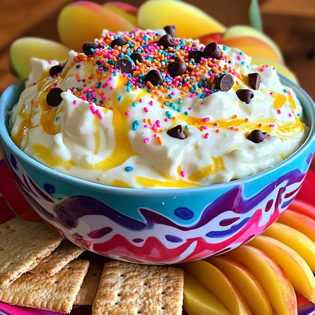 Für diesen leckeren Dunkaroo Dip brauchst du einige Hauptzutaten. Hier sind sie: - 1 Tasse Vanillejoghurt - 1/2 Tasse Frischkäse, weichgerührt - 1/4 Tasse Puderzucker - 1 Teelöffel Vanilleextrakt - 1/4 Teelöffel Mandelessenz (optional) - 1/2 Tasse Streusel (Funfetti oder bunte) - 1 Esslöffel Schokoladenstückchen (zur Dekoration) - Graham Crackers, frische Obststücke oder Kekse zum Dippen Diese Zutaten machen den Dip cremig und süß. Der Vanillejoghurt gibt ihm eine frische Note. Der Frischkäse sorgt für die perfekte Konsistenz. Die Abmessungen sind wichtig, um den besten Geschmack zu erzielen. Die Mengen für den Dip sind für 6 bis 8 Portionen gedacht. Wenn du eine größere Gruppe hast, kannst du die Zutaten einfach verdoppeln. Achte darauf, alles gut abzumessen. Zu viel oder zu wenig kann den Geschmack verändern. Neben den Hauptzutaten kannst du auch einige optionale Zutaten hinzufügen. Mandelessenz gibt einen nussigen Geschmack. Du kannst auch andere Aromen ausprobieren, wie Zimt oder Kokosnuss. Außerdem kannst du zusätzliche Streusel oder Schokoladenstückchen verwenden, um den Dip noch bunter und leckerer zu machen. Sei kreativ und finde deinen eigenen Lieblingsgeschmack! Die Vorbereitungszeit für den Dunkaroo Dip beträgt nur 10 Minuten. Du brauchst einige einfache Utensilien: - Rührschüssel - Elektrischen Handmixer - Spatel - Servierschüssel Beginne mit dem Frischkäse und dem Puderzucker. Gib sie in die Rührschüssel. Mixe sie mit dem Handmixer. Mache das für etwa zwei Minuten. Die Mischung sollte glatt und cremig sein. Jetzt kommt der Vanillejoghurt dazu. Füge den Vanilleextrakt und die Mandelessenz hinzu, falls du sie verwendest. Mische alles bei niedriger Geschwindigkeit für eine Minute. Jetzt ist es Zeit für die Streusel. Nimm einen Spatel und falte sie vorsichtig unter die Mischung. So bleiben die Streusel ganz. Übertrage den Dip in die Servierschüssel. Dekoriere ihn mit zusätzlichen Streuseln und Schokoladenstückchen. Lass den Dip für mindestens 30 Minuten im Kühlschrank ruhen. So schmecken die Aromen besser. Serviere den Dunkaroo Dip mit Graham Crackers, frischem Obst oder Keksen. Du kannst auch verschiedene Früchte nutzen. Äpfel, Erdbeeren oder Bananen passen gut dazu. Lass die Gäste dippen und genießen! Um die beste Konsistenz für den Dunkaroo Dip zu erreichen, achte auf die Zutaten. Verwende weichen Frischkäse, damit er sich gut mischt. Wenn du die Mischung zu lange rührst, wird sie zu flüssig. Mixe nur bis alles glatt ist. Lass den Dip vor dem Servieren im Kühlschrank ruhen. Das hilft, die Aromen zu verbinden und die Textur zu festigen. Ein häufiger Fehler ist, den Puderzucker direkt mit den anderen Zutaten zu mischen. Das kann Klumpen bilden. Mische zuerst den Frischkäse und den Puderzucker. Dann füge die anderen Zutaten nach und nach hinzu. Ein weiterer Fehler ist, die Streusel zu früh hinzuzufügen. Füge sie erst am Ende hinzu, damit sie knusprig bleiben. Die Präsentation macht den Dip noch appetitlicher. Nutze eine schöne Schüssel. Streue einige zusätzliche Streusel obenauf. Das bringt Farbe und Spaß. Du kannst auch frische Früchte oder Kekse um die Schüssel anrichten. So sieht es einladend aus. Wenn du magst, stelle kleine Schaufeln oder Spieße bereit. Das macht das Dippen noch einfacher und lässt den Dip festlich wirken. {{image_4}} Es gibt viele Wege, deinen Dunkaroo Dip zu variieren. Du kannst verschiedene Joghurts benutzen. Versuch einmal Erdbeer- oder Schokoladenjoghurt. Diese Geschmäcker bringen neue Aromen. Du kannst auch verschiedene Extrakte testen. Füge etwas Kokosnuss- oder Zimt-Extrakt hinzu. Das macht deinen Dip einzigartig und spannend. Für Menschen mit Allergien gibt es tolle Alternativen. Statt Frischkäse kannst du eine pflanzliche Cream Cheese verwenden. Achte darauf, dass der Joghurt auch laktosefrei ist. Nutze glutenfreie Kekse oder Obst, wenn du auf Gluten achtest. So können alle deinen leckeren Dip genießen. Die Dipping-Begleiter machen viel aus. Graham Crackers sind super, aber versuche auch andere Dinge. Frisches Obst wie Apfel- oder Bananenscheiben passt toll. Auch Pretzels oder Kekse sind eine gute Wahl. Du kannst sogar kleine Muffins als Dipper nehmen. Sie sorgen für einen anderen Biss und mehr Spaß. Der Dunkaroo Dip bleibt frisch für etwa drei bis fünf Tage im Kühlschrank. Die Zutaten sind leicht verderblich. Daher ist es wichtig, den Dip gut abzudecken. So bleibt er länger lecker. Um die Frische des Dips zu bewahren, nutze einen luftdichten Behälter. Stelle sicher, dass der Deckel fest schließt. Wenn du den Dip portionierst, verwende kleinere Behälter. Das hilft, Luft und Feuchtigkeit fernzuhalten. Wenn der Dip nach ein paar Tagen etwas fest wird, kannst du ihn wieder cremig machen. Nutze einen Handmixer oder einen Löffel. Mische einfach etwas Vanillejoghurt oder Frischkäse unter. So erhält der Dip seine schöne Konsistenz zurück. Für die vollständige Zubereitung des Dips kannst du das vollständige Rezept ansehen. Wenn du keinen Frischkäse hast, kannst du griechischen Joghurt oder Quark verwenden. Diese geben dem Dip eine ähnliche Cremigkeit. Du kannst auch veganen Frischkäse nehmen, wenn du eine pflanzliche Option suchst. Denke daran, dass der Geschmack leicht variieren kann. Probiere verschiedene Sorten aus, um die beste Wahl für dich zu finden. Ja, du kannst den Dunkaroo Dip im Voraus machen. Er schmeckt sogar besser, wenn er etwas kühl steht. Bereite den Dip einfach zu und stelle ihn in den Kühlschrank. Lass ihn dort mindestens 30 Minuten ruhen. Du kannst ihn bis zu zwei Tage aufbewahren. Vergiss nicht, ihn vor dem Servieren gut umzurühren. Um den Dip für mehr Personen zu machen, verdopple einfach alle Zutaten. Zum Beispiel, benutze 2 Tassen Vanillejoghurt und 1 Tasse Frischkäse. Das Rezept bleibt gleich, nur die Menge ändert sich. Achte darauf, eine größere Schüssel zu verwenden. So kannst du den Dip schön anrichten und servieren. Der Dunkaroo Dip bietet vielfältige Geschmäcker und einfache Zubereitung. Du hast die Hauptzutaten, die genauen Maße und nützliche Tipps kennengelernt. Jeder kann diesen Dip leicht anpassen und kreativ gestalten. Achte auf die Lagerung, um die Frische zu bewahren. Nutze die Ideen aus diesem Artikel, um deine nächste Snack-Party zu bereichern. Mach den Dunkaroo Dip zum Hit!
