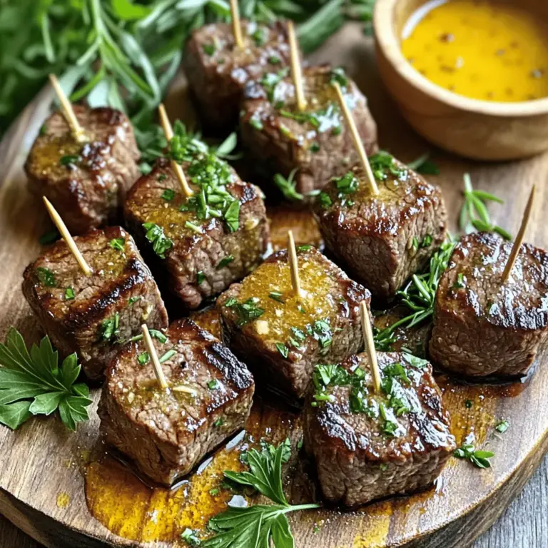 - 450 g Sirloin-Steak, in mundgerechte Würfel geschnitten - 4 Esslöffel ungesalzene Butter - 4 Knoblauchzehen, fein gehackt Der Hauptbestandteil sind die Steakwürfel. Ich empfehle Sirloin, da es saftig und zart ist. Die ungesalzene Butter gibt dem Gericht einen reichen Geschmack. Knoblauch bringt das Aroma und die Würze. - 1 Teelöffel frische Thymianblätter - 1 Teelöffel frischer Rosmarin, gehackt - Salz und Pfeffer nach Geschmack - 1 Esslöffel Olivenöl Thymian und Rosmarin sind die perfekten Kräuter, die das Steak ergänzen. Salz und Pfeffer sorgen für die richtige Würze. Olivenöl hilft beim Anbraten und gibt zusätzlichen Geschmack. - Frisch gehackte Petersilie Frische Petersilie fügt Farbe und Frische hinzu. Sie ist eine großartige Garnitur. Einfach vor dem Servieren darüber streuen. Wenn du mehr über die Zubereitung erfahren möchtest, schau dir [Full Recipe] an. Zuerst tupfe die Steakwürfel mit einem Küchenpapier trocken. Dies hilft, die Feuchtigkeit zu entfernen und macht die Würfel knusprig. Würze die Steakbissen nun großzügig mit Salz und Pfeffer. Achte darauf, dass alle Seiten gut gewürzt sind. Dies bringt den Geschmack optimal zur Geltung. Erhitze in einer großen Pfanne das Olivenöl bei mittelhoher Hitze. Du weißt, dass das Öl heiß genug ist, wenn es leicht zu glänzen beginnt. Lege die gewürzten Steakbissen in einer einzelnen Schicht in die Pfanne. Brate sie für etwa 2-3 Minuten auf jeder Seite an. Achte darauf, dass sie eine schöne Bräunung haben. Medium-rare ist die perfekte Garstufe für diese Steakbissen. Reduziere die Hitze auf mittlere Stufe. Jetzt füge die Butter, den gehackten Knoblauch, Thymian und Rosmarin hinzu. Lass alles 1-2 Minuten zusammen garen. Rühre gut um, damit die Steakbissen gleichmäßig mit der Sauce überzogen werden. Wenn der Knoblauch aromatisch duftet und die Butter geschmolzen ist, nimm die Pfanne vom Herd. Übertrage die Steakbissen auf eine Servierplatte. Träufele die Knoblauch-Butter-Sauce darüber. Für die komplette Anleitung und Mengenangaben, schau dir das [Full Recipe] an. - Hitze richtig einstellen: Beginne mit mittelhoher Hitze. Zu hohe Hitze kann das Fleisch außen verbrennen und innen roh lassen. - Die besten Garstufen verstehen: Medium-rare ist ideal für Steakbissen. Das Fleisch bleibt saftig und zart. Verwende ein Fleischthermometer. 54-57 Grad Celsius zeigt die perfekte Garstufe an. - Verwendung von Kräuterbutter: Kräuterbutter bringt zusätzlichen Geschmack. Mische frische Kräuter mit Butter und forme kleine Portionen. Füge sie am Ende hinzu. - Vegane Alternativen: Nutze pflanzliche Margarine oder Kokosöl. Sie geben einen leicht anderen Geschmack, sind aber ebenso lecker. - Wie man den Knoblauch perfekt angeht: Hacke den Knoblauch fein, aber überhitze ihn nicht. Zu lange Hitze macht Knoblauch bitter. Füge ihn erst nach dem Anbraten des Fleisches hinzu. - Vermeidung von Überkochen: Halte die Hitze im Auge. Überkoche die Steakbissen nicht. Sie verlieren dadurch ihren Saft und Geschmack. Für die vollständige Zubereitung, schau dir das [Full Recipe] an. {{image_4}} Für einen neuen Kick, probiere pikante Steakbissen mit Chili. Füge einfach eine Prise rote Pfefferflocken hinzu. Das gibt den Bissen einen schönen Schärfe-Kick. Eine weitere tolle Option ist die mediterrane Variante. Mische frische Zitronenschale und einige Oliven in die Butter. Das bringt einen frischen Geschmack und macht das Gericht lebendig. Steakbissen schmecken toll mit frischem Gemüse. Grüne Bohnen oder gebratene Paprika passen gut dazu. Eine weitere gute Idee ist, sie mit Reis oder Nudeln zu kombinieren. Der Reis saugt die köstliche Knoblauch-Butter-Sauce auf. So wird jeder Bissen noch leckerer. Wenn du kein Rindfleisch magst, gibt es Alternativen. Du kannst Hähnchen- oder Schweinefleisch-Steakbissen machen. Die Zubereitung bleibt gleich, aber die Aromen sind anders. Für eine vegetarische Option, probiere Pilze oder Tofu. Diese nehmen die Aromen der Knoblauch-Butter gut auf und sind eine leckere Wahl. Für das vollständige Rezept kannst du den [Full Recipe] Link nutzen. Bewahre die Knoblauch-Butter Steakbissen in einem luftdichten Behälter auf. Im Kühlschrank bleiben sie bis zu drei Tage frisch. So bleiben die Aromen und die Zartheit erhalten. Die besten Ergebnisse erhältst du, wenn du sie in den ersten zwei Tagen verzehrst. Wenn du die Steakbissen länger aufbewahren möchtest, friere sie ein. Lasse sie zuerst ganz abkühlen. Packe sie dann in Gefrierbeutel und drücke die Luft heraus. So bleiben sie bis zu drei Monate haltbar. Um sie wieder zu verwenden, taue sie im Kühlschrank über Nacht auf. Erhitze sie dann in einer Pfanne bei mittlerer Hitze, bis sie warm sind. So bleiben sie saftig und schmackhaft. Verwende übrig gebliebene Steakbissen für neue Gerichte. Du kannst sie in Tacos oder auf einem Salat verwenden. Schneide die Bissen klein und mische sie mit Eiern für ein schnelles Rührei. Eine kreative Snack-Idee sind Steak-Sandwiches. Lege die Bissen zwischen zwei Scheiben Brot mit etwas Käse. So hast du einen leckeren Snack für später. Die Zubereitung dauert nur 20 Minuten. Du brauchst etwa 10 Minuten für die Vorbereitung und 10 Minuten für das Kochen. Das ist schnell und einfach, perfekt für ein schnelles Abendessen. Ja, du kannst das Rezept ganz nach deinem Geschmack anpassen. Wenn du kein Sirloin-Steak magst, probiere Rinderfilet oder Hähnchen. Du kannst auch andere Kräuter wie Oregano oder Basilikum verwenden. Zu knoblauch-Butter Steakbissen passen viele Beilagen. Ein frischer Salat ist eine gute Wahl. Auch gebratene Gemüse oder Reis sind lecker. Wenn du Kartoffeln magst, dann sind Kartoffelpüree oder Röstkartoffeln super dazu. Ja, du kannst das Rezept leicht skalieren. Verdopple einfach die Menge an Zutaten. Achte darauf, in mehreren Chargen zu braten, wenn du viele Portionen zubereitest. So bleibt alles schön saftig. Du kannst die Steakbissen am Vortag vorbereiten. Schneide das Fleisch und würze es schon vorher. Das macht das Kochen am nächsten Tag schneller. Wenn du die Knoblauch-Butter-Sauce machst, kann sie auch im Kühlschrank aufbewahrt werden. Die Zubereitung von Knoblauch-Butter Steakbissen ist einfach und macht Spaß. Wir haben die Hauptzutaten, die Zubereitung und viele nützliche Tipps durchgesehen. Du kannst kreativ werden und das Rezept an deinen Geschmack anpassen. Denke daran, die Reste gut zu lagern oder neue Gerichte daraus zu machen. Ob scharf oder mediterran, die Variationen sind endlos. Du kannst sicher sein, dass deine Gäste begeistert sein werden. Genieße deine guten Kochkünste und den leckeren Geschmack!