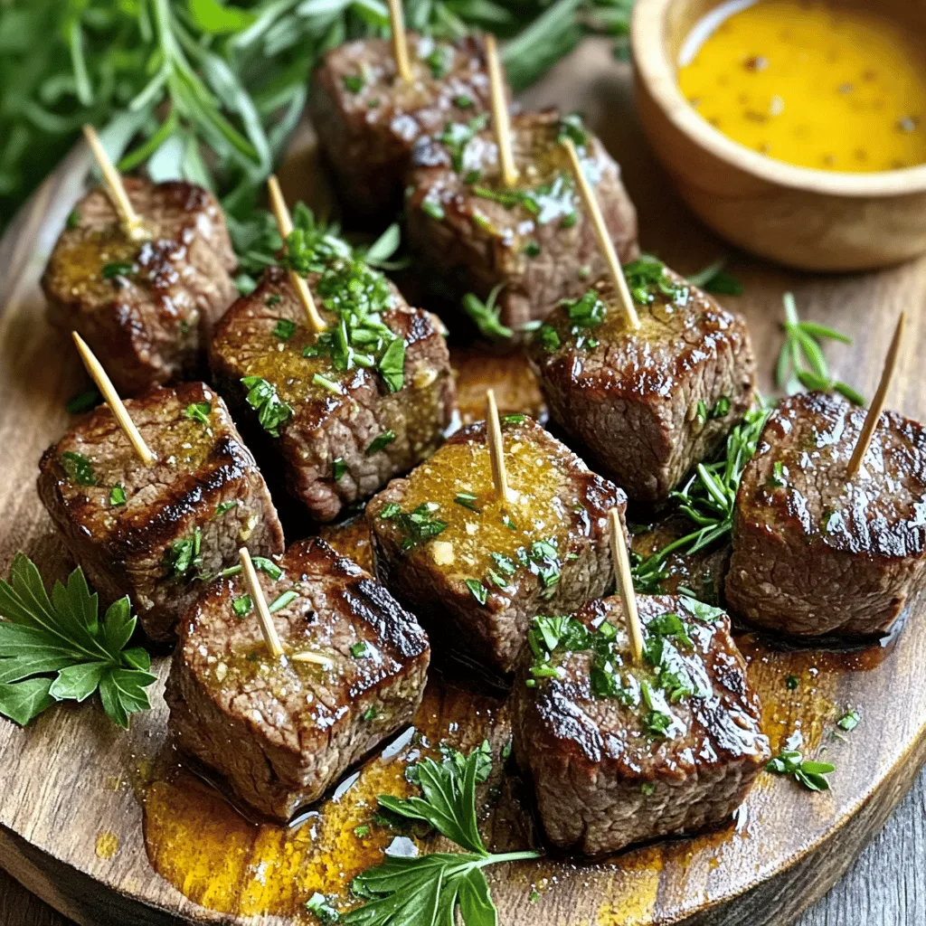 - 450 g Sirloin-Steak, in mundgerechte Würfel geschnitten - 4 Esslöffel ungesalzene Butter - 4 Knoblauchzehen, fein gehackt Der Hauptbestandteil sind die Steakwürfel. Ich empfehle Sirloin, da es saftig und zart ist. Die ungesalzene Butter gibt dem Gericht einen reichen Geschmack. Knoblauch bringt das Aroma und die Würze. - 1 Teelöffel frische Thymianblätter - 1 Teelöffel frischer Rosmarin, gehackt - Salz und Pfeffer nach Geschmack - 1 Esslöffel Olivenöl Thymian und Rosmarin sind die perfekten Kräuter, die das Steak ergänzen. Salz und Pfeffer sorgen für die richtige Würze. Olivenöl hilft beim Anbraten und gibt zusätzlichen Geschmack. - Frisch gehackte Petersilie Frische Petersilie fügt Farbe und Frische hinzu. Sie ist eine großartige Garnitur. Einfach vor dem Servieren darüber streuen. Wenn du mehr über die Zubereitung erfahren möchtest, schau dir [Full Recipe] an. Zuerst tupfe die Steakwürfel mit einem Küchenpapier trocken. Dies hilft, die Feuchtigkeit zu entfernen und macht die Würfel knusprig. Würze die Steakbissen nun großzügig mit Salz und Pfeffer. Achte darauf, dass alle Seiten gut gewürzt sind. Dies bringt den Geschmack optimal zur Geltung. Erhitze in einer großen Pfanne das Olivenöl bei mittelhoher Hitze. Du weißt, dass das Öl heiß genug ist, wenn es leicht zu glänzen beginnt. Lege die gewürzten Steakbissen in einer einzelnen Schicht in die Pfanne. Brate sie für etwa 2-3 Minuten auf jeder Seite an. Achte darauf, dass sie eine schöne Bräunung haben. Medium-rare ist die perfekte Garstufe für diese Steakbissen. Reduziere die Hitze auf mittlere Stufe. Jetzt füge die Butter, den gehackten Knoblauch, Thymian und Rosmarin hinzu. Lass alles 1-2 Minuten zusammen garen. Rühre gut um, damit die Steakbissen gleichmäßig mit der Sauce überzogen werden. Wenn der Knoblauch aromatisch duftet und die Butter geschmolzen ist, nimm die Pfanne vom Herd. Übertrage die Steakbissen auf eine Servierplatte. Träufele die Knoblauch-Butter-Sauce darüber. Für die komplette Anleitung und Mengenangaben, schau dir das [Full Recipe] an. - Hitze richtig einstellen: Beginne mit mittelhoher Hitze. Zu hohe Hitze kann das Fleisch außen verbrennen und innen roh lassen. - Die besten Garstufen verstehen: Medium-rare ist ideal für Steakbissen. Das Fleisch bleibt saftig und zart. Verwende ein Fleischthermometer. 54-57 Grad Celsius zeigt die perfekte Garstufe an. - Verwendung von Kräuterbutter: Kräuterbutter bringt zusätzlichen Geschmack. Mische frische Kräuter mit Butter und forme kleine Portionen. Füge sie am Ende hinzu. - Vegane Alternativen: Nutze pflanzliche Margarine oder Kokosöl. Sie geben einen leicht anderen Geschmack, sind aber ebenso lecker. - Wie man den Knoblauch perfekt angeht: Hacke den Knoblauch fein, aber überhitze ihn nicht. Zu lange Hitze macht Knoblauch bitter. Füge ihn erst nach dem Anbraten des Fleisches hinzu. - Vermeidung von Überkochen: Halte die Hitze im Auge. Überkoche die Steakbissen nicht. Sie verlieren dadurch ihren Saft und Geschmack. Für die vollständige Zubereitung, schau dir das [Full Recipe] an. {{image_4}} Für einen neuen Kick, probiere pikante Steakbissen mit Chili. Füge einfach eine Prise rote Pfefferflocken hinzu. Das gibt den Bissen einen schönen Schärfe-Kick. Eine weitere tolle Option ist die mediterrane Variante. Mische frische Zitronenschale und einige Oliven in die Butter. Das bringt einen frischen Geschmack und macht das Gericht lebendig. Steakbissen schmecken toll mit frischem Gemüse. Grüne Bohnen oder gebratene Paprika passen gut dazu. Eine weitere gute Idee ist, sie mit Reis oder Nudeln zu kombinieren. Der Reis saugt die köstliche Knoblauch-Butter-Sauce auf. So wird jeder Bissen noch leckerer. Wenn du kein Rindfleisch magst, gibt es Alternativen. Du kannst Hähnchen- oder Schweinefleisch-Steakbissen machen. Die Zubereitung bleibt gleich, aber die Aromen sind anders. Für eine vegetarische Option, probiere Pilze oder Tofu. Diese nehmen die Aromen der Knoblauch-Butter gut auf und sind eine leckere Wahl. Für das vollständige Rezept kannst du den [Full Recipe] Link nutzen. Bewahre die Knoblauch-Butter Steakbissen in einem luftdichten Behälter auf. Im Kühlschrank bleiben sie bis zu drei Tage frisch. So bleiben die Aromen und die Zartheit erhalten. Die besten Ergebnisse erhältst du, wenn du sie in den ersten zwei Tagen verzehrst. Wenn du die Steakbissen länger aufbewahren möchtest, friere sie ein. Lasse sie zuerst ganz abkühlen. Packe sie dann in Gefrierbeutel und drücke die Luft heraus. So bleiben sie bis zu drei Monate haltbar. Um sie wieder zu verwenden, taue sie im Kühlschrank über Nacht auf. Erhitze sie dann in einer Pfanne bei mittlerer Hitze, bis sie warm sind. So bleiben sie saftig und schmackhaft. Verwende übrig gebliebene Steakbissen für neue Gerichte. Du kannst sie in Tacos oder auf einem Salat verwenden. Schneide die Bissen klein und mische sie mit Eiern für ein schnelles Rührei. Eine kreative Snack-Idee sind Steak-Sandwiches. Lege die Bissen zwischen zwei Scheiben Brot mit etwas Käse. So hast du einen leckeren Snack für später. Die Zubereitung dauert nur 20 Minuten. Du brauchst etwa 10 Minuten für die Vorbereitung und 10 Minuten für das Kochen. Das ist schnell und einfach, perfekt für ein schnelles Abendessen. Ja, du kannst das Rezept ganz nach deinem Geschmack anpassen. Wenn du kein Sirloin-Steak magst, probiere Rinderfilet oder Hähnchen. Du kannst auch andere Kräuter wie Oregano oder Basilikum verwenden. Zu knoblauch-Butter Steakbissen passen viele Beilagen. Ein frischer Salat ist eine gute Wahl. Auch gebratene Gemüse oder Reis sind lecker. Wenn du Kartoffeln magst, dann sind Kartoffelpüree oder Röstkartoffeln super dazu. Ja, du kannst das Rezept leicht skalieren. Verdopple einfach die Menge an Zutaten. Achte darauf, in mehreren Chargen zu braten, wenn du viele Portionen zubereitest. So bleibt alles schön saftig. Du kannst die Steakbissen am Vortag vorbereiten. Schneide das Fleisch und würze es schon vorher. Das macht das Kochen am nächsten Tag schneller. Wenn du die Knoblauch-Butter-Sauce machst, kann sie auch im Kühlschrank aufbewahrt werden. Die Zubereitung von Knoblauch-Butter Steakbissen ist einfach und macht Spaß. Wir haben die Hauptzutaten, die Zubereitung und viele nützliche Tipps durchgesehen. Du kannst kreativ werden und das Rezept an deinen Geschmack anpassen. Denke daran, die Reste gut zu lagern oder neue Gerichte daraus zu machen. Ob scharf oder mediterran, die Variationen sind endlos. Du kannst sicher sein, dass deine Gäste begeistert sein werden. Genieße deine guten Kochkünste und den leckeren Geschmack!