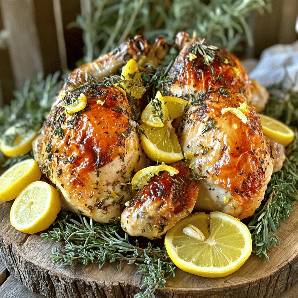 Für dieses Gericht brauchen Sie nur einige einfache Zutaten. Hier ist die Liste: - 1 ganzes Hähnchen (1,8-2,3 kg) - 4 Esslöffel Olivenöl - 4 Knoblauchzehen, fein gehackt - 1 Zitrone, abgerieben und ausgepresst - 2 Teelöffel getrockneter Oregano - 1 Teelöffel Paprika - Salz und Pfeffer nach Geschmack - Frische Kräuter (wie Rosmarin oder Thymian) zum Füllen - Zitronenscheiben zur Garnierung Diese Zutaten sorgen für einen tollen Geschmack. Das Hähnchen bleibt saftig und zart. Die Mischung aus Gewürzen und Kräutern macht das Hähnchen besonders. Oregano bringt einen tollen, erdigen Geschmack. Paprika gibt dem Gericht eine angenehme Wärme. Die Kombination von frischem Knoblauch und Zitrone sorgt für einen frischen, leichten Geschmack. Diese Aromen harmonieren perfekt miteinander. Wählen Sie ein Hähnchen von guter Qualität. Achten Sie auf Bio-Hühner oder solche aus artgerechter Haltung. Diese sind oft saftiger und geschmackvoller. Prüfen Sie auch das Gewicht. Ein schweres Hähnchen hat mehr Fleisch. So erhalten Sie mehr Portionen. Wenn möglich, wählen Sie ein frisches Hähnchen anstelle eines gefrorenen. So bleibt der Geschmack besser erhalten. Für das vollständige Rezept schauen Sie sich das [Full Recipe] an. Zuerst wähle ein frisches Hähnchen. Es sollte etwa 1,8 bis 2,3 kg wiegen. Tupfe das Hähnchen mit einem Küchentuch trocken. Das hilft, die Haut knusprig zu machen. Lege das Hähnchen in eine Bratreine. Achte darauf, dass es genug Platz hat. Lockere die Haut vorsichtig an der Brust und den Schenkeln. Sei dabei vorsichtig, damit die Haut nicht reißt. Dies erlaubt dir, die Marinade tiefer ins Fleisch zu bringen. Jetzt kommt der spaßige Teil: die Marinade! In einer kleinen Schüssel mische das Olivenöl, den gehackten Knoblauch, den Zitronenabrieb und den Zitronensaft. Füge den Oregano, die Paprika, Salz und Pfeffer hinzu. Rühre die Mischung gut um. Nehme die Hälfte der Marinade und reibe sie vorsichtig unter die Haut des Hähnchens. Achte darauf, dass du die Marinade gleichmäßig verteilst. Reibe die restliche Marinade außen auf das Hähnchen. Dies sorgt für einen tollen Geschmack und eine goldene Farbe. Heize deinen Ofen auf 220°C vor. Lege das Hähnchen in den heißen Ofen. Brate es für etwa 1 Stunde und 20 Minuten. Überprüfe die Innentemperatur; sie sollte 75°C erreichen. Die Säfte sollten klar sein, wenn du das Hähnchen anstichst. Lass das Hähnchen nach dem Braten für 10 bis 15 Minuten ruhen. So verteilen sich die Säfte gut im Fleisch. Serviere es dann schön angerichtet! Für das komplette Rezept schaue dir die [Full Recipe] an. Um das Hähnchen besonders saftig und schmackhaft zu machen, marinieren Sie es mindestens vier Stunden. Am besten lassen Sie es über Nacht im Kühlschrank. Mischen Sie dafür die Zutaten gut. Drücken Sie die Marinade unter die Haut. Das gibt dem Fleisch einen tollen Geschmack. Vergessen Sie nicht, auch die Außenseite gut zu bestreichen. So wird jeder Bissen ein Genuss. Die richtige Temperatur ist entscheidend für ein perfektes Hähnchen. Stellen Sie Ihren Ofen auf 220°C (425°F) ein. Braten Sie das Hähnchen etwa 1 Stunde und 20 Minuten. Überprüfen Sie mit einem Fleischthermometer, ob die Innentemperatur 75°C (165°F) erreicht hat. So bleibt das Hähnchen saftig und zart. Lassen Sie es nach dem Braten 10-15 Minuten ruhen, damit die Säfte sich verteilen. Präsentation ist wichtig! Servieren Sie das Hähnchen auf einer großen Platte. Garnieren Sie es mit frischen Kräutern und Zitronenscheiben. Beträufeln Sie es mit den Bratensäften aus der Form. Das bringt zusätzlichen Geschmack und sieht toll aus. Diese einfache Geste macht Ihr Gericht zum echten Highlight. Sie können die Schritte auch im [Full Recipe] nachlesen. {{image_4}} Um das Zitronen-Knoblauch-Rosthähnchen noch interessanter zu machen, füge neue Aromen hinzu. Du kannst frische Kräuter wie Thymian oder Rosmarin verwenden. Diese Kräuter bringen einen tollen Duft. Auch Gewürze wie Kreuzkümmel oder Zimt können einen neuen Geschmack bringen. Ein Spritzer Honig oder Dijon-Senf in der Marinade gibt eine süßliche Note. Experimentiere mit verschiedenen Zitrusfrüchten, wie Limetten oder Orangen, um einen frischen Kick zu erhalten. Das Hähnchen schmeckt toll mit vielen Beilagen. Ein einfacher grüner Salat ist frisch und leicht. Auch Ofengemüse, wie Karotten und Kartoffeln, passen gut dazu. Reis oder Couscous sind ebenfalls gute Optionen. Diese Beilagen nehmen die köstlichen Säfte des Hähnchens auf. Du kannst auch einen cremigen Kartoffelbrei machen. Die Kombination aus dem zarten Hähnchen und diesen Beilagen macht das Essen komplett. Es gibt viele Wege, wie du das Zitronen-Knoblauch-Rosthähnchen zubereiten kannst. Grillen bringt einen rauchigen Geschmack. Marinieren solltest du das Hähnchen mindestens eine Stunde länger, wenn du es grillst. Sous Vide ist eine tolle Methode für gleichmäßige Garung. Stelle die Temperatur auf 65°C ein und gare das Hähnchen 2 Stunden. Danach kannst du es in der Pfanne anbraten, um eine knusprige Haut zu bekommen. Jede Methode bringt ihren eigenen Charme und Geschmack. Für die vollständige Zubereitung des Hähnchens, sieh dir das [Full Recipe] an. Um die Frische Ihres Zitronen-Knoblauch-Rosthähnchens zu sichern, lagern Sie die Reste in einem luftdichten Behälter. Lassen Sie das Hähnchen zuerst auf Raumtemperatur abkühlen. Dann decken Sie es ab oder schließen es gut ein. So bleibt das Hähnchen saftig und lecker. Verbrauchen Sie die Reste innerhalb von drei Tagen. Um das Hähnchen wieder aufzuwärmen, nutzen Sie den Ofen. Stellen Sie ihn auf 175°C (350°F) ein. Legen Sie das Hähnchen in eine Auflaufform und decken Sie es mit Folie ab. Dies hilft, das Fleisch feucht zu halten. Erwärmen Sie das Hähnchen für etwa 20-25 Minuten oder bis es heiß ist. So bleibt der Geschmack erhalten. Übrig gebliebenes Hähnchen kann im Kühlschrank bis zu drei Tage gelagert werden. Wenn Sie es länger aufbewahren möchten, frieren Sie es ein. In einem luftdichten Behälter hält es sich bis zu drei Monate im Gefrierschrank. Achten Sie darauf, das Hähnchen gut einzupacken, um Gefrierbrand zu vermeiden. Um sicherzustellen, dass das Hähnchen durchgegart ist, sollten Sie ein Fleischthermometer verwenden. Stecken Sie das Thermometer in die dickste Stelle des Hähnchens, ohne den Knochen zu berühren. Die Innentemperatur muss mindestens 75°C (165°F) betragen. Wenn das Hähnchen fertig ist, sollten die Säfte klar sein. Achten Sie darauf, es 10-15 Minuten ruhen zu lassen. Dies hilft, die Säfte zu halten. Ja, Sie können das Rezept leicht anpassen. Wenn Sie mehr Gäste haben, nehmen Sie einfach ein größeres Hähnchen oder mehrere Hähnchen. Verdoppeln oder verdreifachen Sie die Zutaten für die Marinade entsprechend. Achten Sie darauf, die Garzeit zu überprüfen. Ein größeres Hähnchen benötigt mehr Zeit im Ofen. Stellen Sie sicher, dass die Innentemperatur auch hier 75°C (165°F) erreicht. Ja, das Rezept ist von Natur aus glutenfrei. Verwenden Sie einfach frische Zutaten und stellen Sie sicher, dass keine Marinade mit Gluten hinzugefügt wird. Alle aufgeführten Zutaten sind glutenfrei. Wenn Sie Beilagen oder Saucen hinzufügen, prüfen Sie diese ebenfalls auf Gluten. So bleibt Ihr Gericht sicher und lecker. Dieses Rezept für Zitronen-Knoblauch-Rosthähnchen ist einfach und lecker. Wir haben über Hauptzutaten, Gewürze und die beste Hähnchenauswahl gesprochen. Ich habe eine klare Schritt-für-Schritt-Anleitung gegeben, um sicherzustellen, dass das Gericht perfekt gelingt. Tipps zur Marinierung und Temperaturkontrolle helfen, das Hähnchen zart zu halten. Denken Sie auch an praktische Lagerungshinweise und Variationen. Mit unseren FAQs haben Sie jetzt alle Informationen, um Ihr Hähnchengericht zu perfektionieren. Viel Spaß beim Kochen und Genießen!