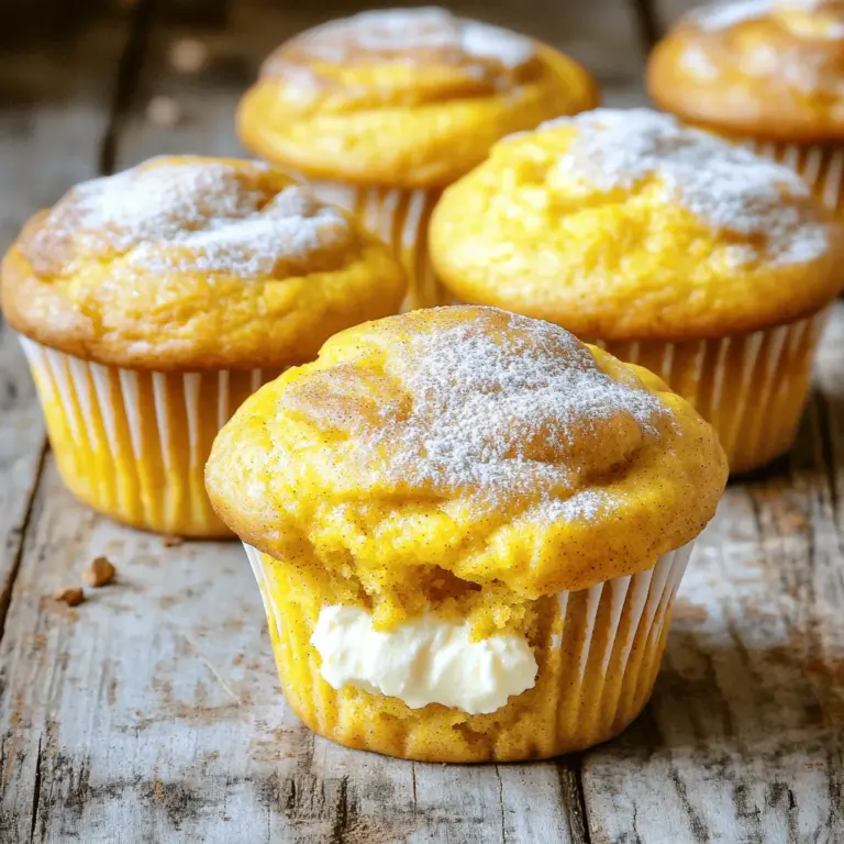 Um köstliche Kürbis-Frischkäse-Muffins zu backen, benötigst du folgende Zutaten: - 1 ½ Tassen Weizenmehl - 1 Tasse Kürbispüree (aus der Dose oder selbstgemacht) - ⅓ Tasse Pflanzenöl - 1 Tasse Zucker - 2 große Eier - 1 Teelöffel Vanilleextrakt - 1 Teelöffel Natron - ½ Teelöffel Backpulver - ½ Teelöffel Salz - 1 Teelöffel gemahlener Zimt - ½ Teelöffel gemahlene Muskatnuss - ⅓ Tasse Frischkäse, weich - 2 Esslöffel Puderzucker - 1 Teelöffel Zitronensaft Ich empfehle, hochwertige Marken für deine Zutaten zu wählen. Für das Mehl ist Bio-Weizenmehl eine gute Wahl. Achte darauf, ein frisches Kürbispüree zu verwenden. Marken wie Libby's oder selbstgemachtes Püree aus Hokkaido-Kürbis bieten tollen Geschmack. Nutze ein neutrales Pflanzenöl wie Rapsöl oder Sonnenblumenöl. Für die Eier greife zu Freiland-Eiern, sie schmecken besser. Verwende echten Vanilleextrakt statt Vanillearoma. Das gibt den Muffins eine reichere Note. Wenn du frisches Kürbispüree machen möchtest, wähle einen Hokkaido-Kürbis. Er hat einen süßen Geschmack und eine schöne Farbe. Schneide den Kürbis in Stücke und backe ihn bei 200°C, bis er weich ist. Das dauert etwa 30 bis 40 Minuten. Lass ihn abkühlen und püriere ihn dann. Frisches Püree hat mehr Geschmack als das aus der Dose. Du kannst auch immer einen kleinen Test machen, um den Geschmack zu prüfen. Ein Löffel Püree sollte süß und würzig sein, dann ist es perfekt für die Muffins. Heize den Ofen auf 175°C vor. Lege dein Muffinblech mit Muffinförmchen aus. Alternativ kannst du das Blech leicht mit Öl einsprühen. In einer großen Schüssel vermischst du das Weizenmehl, Natron, Backpulver, Salz, Zimt und Muskatnuss. Mische alles gut und stelle die Schüssel beiseite. Diese trockenen Zutaten bilden die Basis für deinen Teig. In einer separaten Schüssel gibst du das Kürbispüree, Pflanzenöl, Zucker, Eier und Vanilleextrakt. Rühre alles mit einem Schneebesen glatt. Achte darauf, dass keine Klumpen bleiben. Diese Mischung sorgt für die Feuchtigkeit und den Geschmack der Muffins. Nimm einen Esslöffel des Muffinteigs und gib ihn in den Boden jedes Muffinförmchens. Dann füge einen Teelöffel der Frischkäse-Mischung über den Teig. Decke dies mit einem weiteren Esslöffel Muffinteig ab. So erhält jeder Muffin eine leckere Frischkäse-Füllung. Jetzt ist es Zeit, die Muffins zu backen. Stelle das Muffinblech in den vorgeheizten Ofen. Backe die Muffins für 18-20 Minuten. Überprüfe mit einem Zahnstocher, ob sie fertig sind. Wenn der Zahnstocher sauber herauskommt, sind die Muffins bereit. Lass sie 5 Minuten in der Form abkühlen, bevor du sie auf ein Kuchengitter legst. Für die vollständige Anleitung und Rezeptdetails, schaue dir die [Full Recipe] an. Um die Muffins fluffig zu machen, rühre die Teigmischung nicht zu lange. Wenn du die trockenen Zutaten hinzufügst, mische sie nur, bis alles gerade so vermischt ist. Zu viel Rühren macht die Muffins dicht. Verwende frische Backpulver und Natron. Diese sorgen für ein besseres Aufgehen. Auch die Eier sollten Zimmertemperatur haben. Das hilft beim Aufschlagen und macht die Muffins luftiger. Ein häufiger Fehler ist, die Muffins zu lange zu backen. Überprüfe sie am besten nach 18 Minuten. Stecke einen Zahnstocher in die Mitte. Wenn er sauber herauskommt, sind die Muffins fertig. Wenn du die Muffins gleich nach dem Backen herausnimmst, kann das helfen, dass sie nicht trocken werden. Lass sie nicht zu lange in der Form. Ein weiterer Fehler ist die Wahl der Zutaten. Achte darauf, frische und hochwertige Produkte zu verwenden. Das macht einen großen Unterschied im Geschmack. Serviere die Muffins warm oder bei Zimmertemperatur. Bestreue sie leicht mit Puderzucker. Ein Hauch von Zimt macht sie besonders lecker. Du kannst die Muffins auch mit einer Tasse Kaffee oder Tee genießen. Für einen besonderen Genuss, serviere sie mit etwas Marmelade oder Honig. Wenn du Lust auf etwas Neues hast, probiere sie mit einer Kugel Vanilleeis. So wird dein Snack zu einem besonderen Erlebnis. Du findest das vollständige Rezept in der Rezeptübersicht. {{image_4}} Möchten Sie Ihre Kürbis-Frischkäse-Muffins aufpeppen? Fügen Sie Nüsse oder Schokolade hinzu! Walnüsse oder Pekannüsse passen gut zu den Aromen. Hacken Sie sie grob und mischen Sie sie einfach in den Teig. Wenn Sie Schokolade lieben, verwenden Sie Schokoladenstückchen. Diese bringen eine süße Note und eine schöne Textur. Sie können auch eine Mischung aus beidem ausprobieren. Die Kombination macht die Muffins noch leckerer! Für glutenfreie Muffins nutzen Sie eine Mischung aus glutenfreiem Mehl. Achten Sie darauf, dass das Mehl gut bindet. Möchten Sie eine vegane Option? Ersetzen Sie die Eier durch Apfelmus oder Leinsamen. Das Kürbispüree bleibt gleich. Verwenden Sie vegane Butter anstelle von Pflanzenöl. Diese Alternativen verändern den Geschmack nicht. Sie können die Muffins trotzdem genießen! Wollen Sie den Herbst in Ihre Muffins bringen? Fügen Sie saisonale Gewürze hinzu! Neben Zimt und Muskatnuss probieren Sie Ingwer oder Nelken aus. Diese passen perfekt zu Kürbis. Sie können auch Apfelstückchen oder Cranberries hinzufügen. Diese fruchtigen Aromen machen die Muffins frisch und spannend. Experimentieren Sie mit verschiedenen Kombinationen. Es gibt viele Möglichkeiten, die Muffins zu variieren und lecker zu machen. Für das komplette Rezept schauen Sie sich den [Full Recipe] an. Um die Frische deiner Kürbis-Frischkäse-Muffins zu bewahren, lagere sie in einem luftdichten Behälter. Das schützt die Muffins vor Luft und hält sie weich. Du kannst die Muffins auch in Frischhaltefolie wickeln. Stelle sicher, dass sie vollständig abgekühlt sind, bevor du sie lagerst. So vermeidest du, dass sie matschig werden. Wenn du die Muffins länger aufbewahren möchtest, friere sie ein. Lege sie in einen Gefrierbeutel und drücke die Luft heraus. Beschrifte den Beutel mit dem Datum. Zum Auftauen nimm die Muffins einfach aus dem Gefrierfach. Lass sie bei Raumtemperatur auftauen. Du kannst sie auch kurz in der Mikrowelle erwärmen. Kürbis-Frischkäse-Muffins halten sich bei richtiger Lagerung bis zu fünf Tage. Im Kühlschrank bleiben sie frisch und saftig. Wenn du sie einfrierst, sind sie bis zu drei Monate haltbar. So hast du immer einen leckeren Snack zur Hand. Für das vollständige Rezept schau dir die Full Recipe an. Kürbis-Frischkäse-Muffins bleiben frisch für etwa drei bis fünf Tage. Bewahre sie in einem luftdichten Behälter auf. So bleiben sie saftig und lecker. Wenn du die Muffins länger aufbewahren möchtest, friere sie ein. Im Gefrierschrank halten sie bis zu drei Monate. Einfach zum Auftauen einige Stunden bei Raumtemperatur stehen lassen. Ja, du kannst das Rezept verdoppeln oder halbieren. Verdopple einfach alle Zutaten, um mehr Muffins zu machen. Halbiere die Mengen, wenn du weniger Muffins möchtest. Achte darauf, die Backzeit anzupassen, wenn du mehr oder weniger Teig verwendest. Prüfe die Muffins regelmäßig, um sicherzustellen, dass sie nicht überbacken werden. Wenn deine Muffins nicht aufgegangen sind, kann das mehrere Gründe haben. Möglicherweise war das Backpulver oder Natron alt. Überprüfe auch, ob du die Zutaten gut vermischt hast. Zu langes Rühren kann die Muffins schwer machen. Achte darauf, die trockenen und feuchten Zutaten nur kurz zu vermengen. Wenn du diese Tipps befolgst, gelingen dir fluffige Muffins. Falls du keinen Frischkäse hast, gibt es gute Alternativen. Du kannst griechischen Joghurt verwenden. Er gibt ebenfalls eine cremige Textur. Auch Quark eignet sich gut. Wenn du eine vegane Option suchst, nutze pflanzlichen Frischkäse oder eine Mischung aus pürierten Nüssen und einem Spritzer Zitrone. So bleibst du flexibel und kannst die Muffins anpassen. In diesem Artikel haben wir über die Zutaten und die Zubereitung von Kürbis-Frischkäse-Muffins gesprochen. Ich habe dir die besten Zutaten, Tipps zur Zubereitung und Variationen vorgestellt. Muffins sind einfach zu backen und lassen sich gut lagern. Denk daran, mit den Zutaten zu experimentieren, um deinen perfekten Muffin zu finden. Egal, ob mit Nüssen oder vegan, du wirst sicher eine Variante finden, die dir gefällt. Viel Spaß beim Backen und Genießen deiner Muffins!