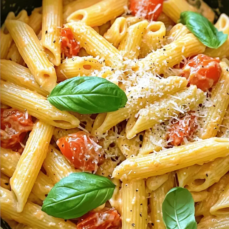 - 340 g Pasta (Penne oder Fusilli) - 1 Dose (800 g) zerdrückte Tomaten - 240 ml Gemüsebrühe - 240 ml Sahne oder Kokosnusscreme Die Hauptzutaten sind einfach zu finden. Ich empfehle, Penne oder Fusilli zu verwenden. Diese Formen halten die Sauce gut fest. Zerdrückte Tomaten aus der Dose sind perfekt für diesen schnellen Genuss. Sie bringen viel Geschmack ohne viel Aufwand. Gemüsebrühe sorgt für eine gute Basis. Ich mag die Option mit Sahne für die Cremigkeit. Kokosnusscreme ist eine tolle, vegane Wahl. - 1 Teelöffel getrocknetes Basilikum - 1 Teelöffel getrockneter Oregano - 1/2 Teelöffel rote Pfefferflocken (optional, für Schärfe) - 2 Esslöffel Olivenöl Die Gewürze machen das Gericht besonders. Getrocknetes Basilikum und Oregano geben einen italienischen Flair. Rote Pfefferflocken bringen einen kleinen Kick, falls du es magst. Olivenöl ist wichtig für den Geschmack und das Anbraten. Es hilft auch, die Aromen zusammenzubringen. - Frische Basilikumblätter - Geriebener Parmesan Das Topping macht das Gericht noch besser. Frische Basilikumblätter sorgen für Farbe und Frische. Wenn du Käse magst, füge geriebenen Parmesan hinzu. Es bringt einen tollen, salzigen Geschmack. Wenn du möchtest, kannst du auch andere Käsesorten ausprobieren. Du findest alle Zutaten in meinem [Full Recipe]. Jedes Element trägt zur perfekten Mischung bei. Beginne mit der Vorbereitung der Zwiebel und des Knoblauchs. Du kannst eine mittelgroße Zwiebel fein hacken. Nimm dann drei Knoblauchzehen und hacke sie ebenfalls. Diese Zutaten bilden die Basis für den vollen Geschmack deiner Sauce. Jetzt ist es Zeit, die Pasta abzumessen. Du benötigst 340 g Pasta, entweder Penne oder Fusilli. Stelle die Pasta bereit, und du bist bereit für die nächste Phase. Erhitze in einer großen Pfanne oder einer tiefen Bratpfanne 2 Esslöffel Olivenöl bei mittlerer Hitze. Füge dann die gehackte Zwiebel hinzu. Brate sie für 3-4 Minuten an, bis sie leicht durchsichtig ist. Das gibt der Zwiebel einen süßen Geschmack. Jetzt kommt der gehackte Knoblauch in die Pfanne. Wenn du rote Pfefferflocken für etwas Schärfe magst, füge sie auch hinzu. Brate alles 1-2 Minuten an, bis es gut duftet. Schütte nun die 800 g zerdrückten Tomaten und 240 ml Gemüsebrühe in die Pfanne. Rühre das getrocknete Basilikum und Oregano sowie Salz und Pfeffer unter. Lass die Mischung leicht köcheln. So verbindet sich der Geschmack. Sobald die Sauce köchelt, füge die ungekochte Pasta hinzu. Rühre gut um, sodass die Pasta mit der Tomatensauce bedeckt ist. Decke die Pfanne ab und reduziere die Hitze auf niedrig. Koche die Pasta gemäß den Anweisungen auf der Packung, etwa 10-12 Minuten. Rühre gelegentlich um, damit die Pasta nicht anklebt. Nachdem die Pasta gekocht ist, gieße 240 ml Sahne oder Kokosnusscreme dazu. Rühre alles gut um und lasse die Mischung 2-3 Minuten erhitzen. So wird die Sauce schön cremig. Schmecke die Pasta nach Belieben mit mehr Salz und Pfeffer ab. Jetzt kannst du deine cremige Tomatenpasta genießen! Für das vollständige Rezept, schau dir bitte [Full Recipe] an. Um Zeit zu sparen, bereite alle Zutaten im Voraus vor. Schneide Zwiebeln und Knoblauch und messe die Pasta ab. So kannst du alles schnell in die Pfanne geben. Eine weitere gute Idee ist die Verwendung von Tiefkühlgemüse. Tiefkühlgemüse ist oft frisch gefroren und spart dir viel Zeit. Du musst es nur kurz in die Pfanne geben. Die richtige Kochzeit ist wichtig für die perfekte Konsistenz. Achte darauf, die Pasta al dente zu kochen. Das dauert in der Regel nur 10 bis 12 Minuten. Rühre die Pasta regelmäßig um, um ein Ankleben zu vermeiden. Wenn du die Pasta nicht umrührst, kann sie an der Pfanne kleben bleiben. Du kannst die Schärfe und Aromen leicht anpassen. Füge mehr oder weniger rote Pfefferflocken hinzu. Wenn du es milder magst, lass sie einfach weg. Alternativen zu Sahne sind Kokosnusscreme oder pflanzliche Sahne. Diese Optionen machen deine Pasta gesund und lecker. Wenn du keinen Käse magst, kannst du die Pasta auch ohne Käse genießen. Für das volle Rezept schau dir die Ein-Pfannen-Cremige Tomatenpasta an. {{image_4}} Um die cremige Tomatenpasta vegetarisch oder vegan zu gestalten, gibt es einfache Wege. Verwende pflanzliche Sahne anstelle von normaler Sahne. So bleibt die Pasta cremig, ohne tierische Produkte. Du kannst auch Gemüse wie Spinat oder Zucchini hinzufügen. Diese Zutaten bringen Farbe und zusätzliche Nährstoffe. Spinat gibt der Sauce eine schöne grüne Note. Zucchini macht die Pasta noch saftiger. Möchtest du extra Protein in deiner Pasta, probiere Hühnchen oder Garnelen. Diese Zutaten sind leicht zuzubereiten und passen gut zur Sauce. Einfach in der Pfanne anbraten, bevor du die Tomatensauce hinzufügst. Wenn du eine pflanzliche Option bevorzugst, benutze Bohnen oder Linsen. Sie sind reich an Protein und machen die Mahlzeit sättigender. Bohnen fügen einen herzhaften Geschmack hinzu, während Linsen eine feine Textur bieten. Für eine glutenfreie Version der Pasta verwende glutenfreie Pasta. Diese gibt es in vielen Sorten, und sie schmecken großartig. Achte darauf, dass die Sauce und die anderen Zutaten ebenfalls glutenfrei sind. Du kannst auch alternative Saucen nutzen, wie eine Cashew- oder Avocadosauce. Diese Optionen bringen neue Aromen und sind gesund. So bleibt jeder beim Essen glücklich, egal welche Diät er hat. Um die übrig gebliebene Pasta frisch zu halten, kühle sie schnell ab. Du kannst die Reste in einem luftdichten Behälter aufbewahren. Wähle Behälter, die gut schließen. So vermeidest du, dass die Pasta austrocknet. Ideal sind Glas- oder Kunststoffbehälter. Es gibt zwei einfache Methoden, um die Pasta aufzuwärmen. Du kannst die Reste in der Mikrowelle oder in der Pfanne erwärmen. In der Mikrowelle, stelle die Pasta in eine Schüssel. Füge einen Esslöffel Wasser hinzu. Decke die Schüssel ab und erwärme sie für ein bis zwei Minuten. In der Pfanne, erhitze etwas Olivenöl und füge die Pasta hinzu. Rühre gut um, um ein Ankleben zu vermeiden. Um die Cremigkeit zu bewahren, füge etwas Sahne oder Brühe hinzu. Das macht die Sauce wieder schön glatt. Die Reste sind im Kühlschrank etwa drei bis fünf Tage haltbar. Achte darauf, die Pasta gut zu lagern. So bleibt sie frisch. Um Lebensmittelverschwendung zu vermeiden, plane deine Portionen gut. Wenn du zu viel gekocht hast, friere die Reste ein. So kannst du sie später genießen. Wenn du mehr über die Zubereitung erfahren möchtest, schau dir das Full Recipe an. Die Rezeptur ergibt etwa 4 Portionen. Du kannst die Menge einfach anpassen. Wenn du mehr Gäste hast, verdopple einfach die Zutaten. Für kleinere Gruppen, teile die Menge durch zwei. So bleibt jeder satt und glücklich. Ja, frische Tomaten sind eine gute Wahl. Sie geben einen tollen Geschmack. Du musst sie aber zuerst vorbereiten. Die Haut sollte entfernt werden, und die Tomaten klein geschnitten werden. Das kann etwas länger dauern. Dosen-Tomaten sind schneller und einfacher. Sie sind auch gleichmäßig gereift. Wenn die Sauce zu dick ist, gibt es einfache Lösungen. Du kannst mehr Gemüsebrühe oder Sahne hinzufügen. Rühre es gut um und erhitze die Sauce sanft. Wenn du es cremiger magst, füge etwas mehr Sahne hinzu. Achte darauf, die Konsistenz nach deinem Geschmack anzupassen. In diesem Artikel habe ich die Hauptzutaten für cremige Tomatenpasta beschrieben. Die Anleitung bietet einfache Schritte, um köstliche Pasta zu kochen. Tipps helfen dir, Zeit zu sparen und die perfekte Konsistenz zu erreichen. Du kannst das Rezept nach deinen Wünschen anpassen und sogar Reste sinnvoll lagern. Egal ob vegetarisch oder mit Fleisch – dieses Rezept passt zu jedem Geschmack. Experimentiere mit den Zutaten und genieße dein Gericht!