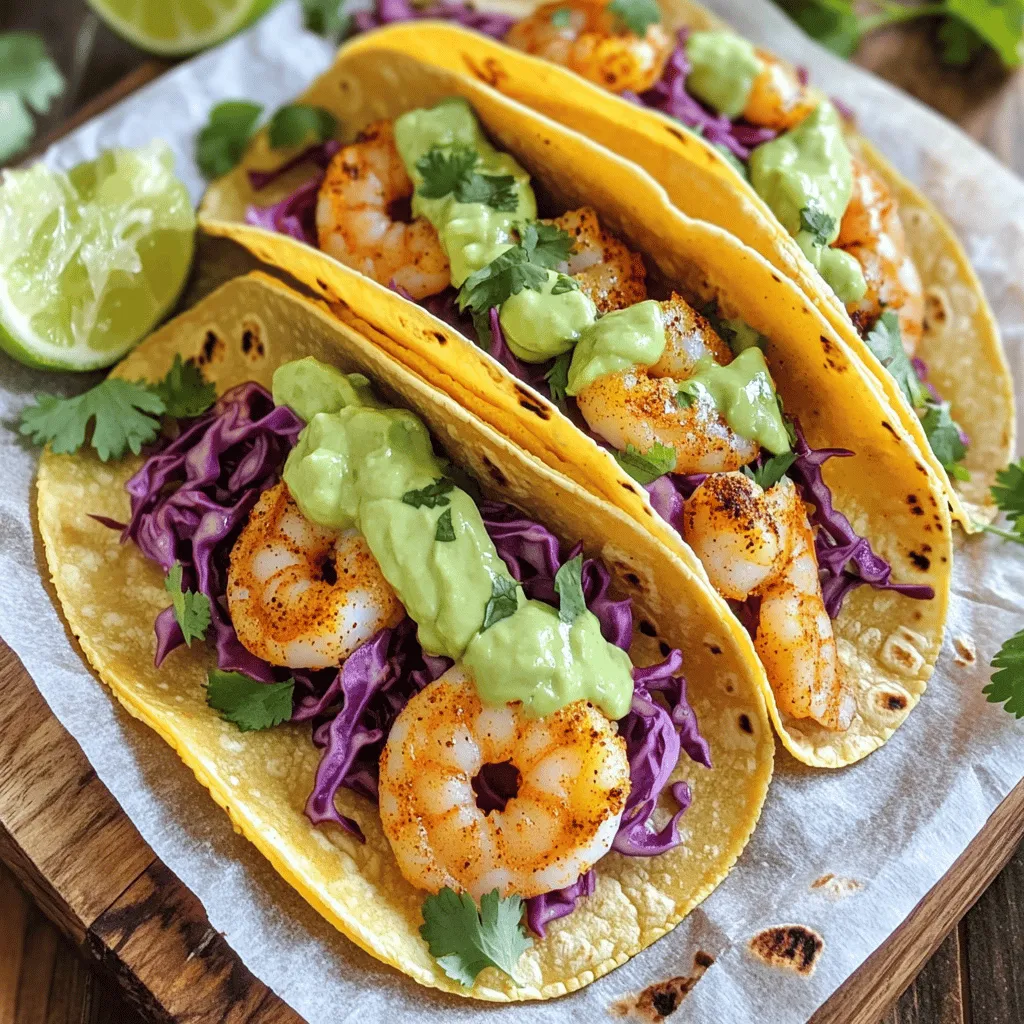 Für die Garnelen-Tacos brauchst du folgende Zutaten: - 450 g große Garnelen, geschält und entdarmt - 1 Esslöffel Olivenöl - 1 Teelöffel Chilipulver - 1 Teelöffel Kreuzkümmel - 1/2 Teelöffel Knoblauchpulver - Salz und Pfeffer nach Geschmack - 8 kleine Maistortillas - 1 Tasse geraspelter roter Kohl - 1/4 Tasse frischer Koriander, gehackt - 1 Limette, in Stücke geschnitten Diese Zutaten machen die Garnelen lecker und würzig. Die Gewürze bringen tollen Geschmack. Für die cremige Avocado-Creme benötigst du: - 1 reife Avocado - 1/4 Tasse Sour Cream oder griechischer Joghurt - 1 Esslöffel Limettensaft - Salz nach Geschmack Die Avocado sorgt für eine cremige Textur. Der Limettensaft gibt Frische. Such die besten Garnelen für dein Gericht. Achte auf Folgendes: - Frische: Wähle Garnelen, die frisch duften. - Größe: Große Garnelen sind saftiger und besser für Tacos. - Herkunft: Kaufe nachhaltige Garnelen, wenn möglich. Frische und nachhaltige Garnelen machen einen großen Unterschied im Geschmack. Wenn du mehr erfahren möchtest, schau dir das [Full Recipe] an. Zuerst nehmen wir die Garnelen. Diese sollten groß und frisch sein. In einer Schüssel mische ich die Garnelen mit Olivenöl, Chilipulver, Kreuzkümmel, Knoblauchpulver, Salz und Pfeffer. Dabei achte ich darauf, dass jede Garnele gut gewürzt ist. Dann heize ich eine Pfanne auf mittlerer bis hoher Hitze vor. Die Garnelen kommen dann in die Pfanne. Ich brate sie für 2-3 Minuten auf jeder Seite. Wenn sie rosa und undurchsichtig sind, sind sie perfekt. Danach nehme ich sie vom Herd. Während die Garnelen garen, mache ich die Avocado-Creme. Ich nehme eine reife Avocado und schneide sie auf. In einem Mixer gebe ich die Avocado, Sour Cream oder griechischen Joghurt, Limettensaft und eine Prise Salz. Ich püriere alles, bis die Mischung glatt und cremig ist. Manchmal füge ich mehr Salz hinzu, um den Geschmack zu verbessern. Diese Creme ist der Star des Gerichts. Jetzt kommen die Tortillas. Ich erwärme sie in einer trockenen Pfanne oder im Mikrowellenofen. Ich mache sie warm und biegsam. Dann beginne ich, die Tacos zusammenzustellen. Ich gebe eine Portion Garnelen in jede Tortilla. Darüber streue ich den geraspelten roten Kohl und einen Klecks der Avocado-Creme. Frischer Koriander sorgt für den letzten Schliff. Ich serviere die Tacos mit Limettenstücken. So wird der Geschmack noch intensiver. Für die genaue Zubereitung schaue dir bitte das [Full Recipe] an. Um die Garnelen perfekt zu garen, achte auf die Hitze. Eine mittlere bis hohe Temperatur ist ideal. Brate die Garnelen 2-3 Minuten pro Seite. Sie sollten rosa und undurchsichtig sein. Wenn du sie zu lange brätst, werden sie zäh. Ich empfehle, die Garnelen frisch zu kaufen. Gefrorene Garnelen können auch gut sein, aber tauche sie zuerst auf. Der Schlüssel zu großartigen Tacos ist die richtige Würze. Du kannst Chilipulver und Kreuzkümmel anpassen, je nach deinem Geschmack. Magst du es schärfer? Füge mehr Chilipulver hinzu. Für eine süßere Note, probiere Paprika oder ein wenig Honig. Die Avocado-Creme kann auch mit Knoblauch oder Limette verfeinert werden. Experimentiere mit verschiedenen Kräutern, um frische Aromen zu erhalten. Die Präsentation macht einen großen Unterschied. Serviere die Tacos auf einem rustikalen Holzbrett. Lege Backpapier darunter für einen schönen Look. Füge Limettenstücke und eine Schüssel mit extra Avocado-Creme hinzu. Das sieht nicht nur gut aus, sondern bietet auch einen zusätzlichen Dip. Nutze bunte Teller, um die Farben der Zutaten hervorzuheben. So machst du deine Tacos noch einladender! Für eine vollständige Anleitung, schau dir das Full Recipe an. {{image_4}} Für diese Tacos kann man kreativ sein. Wenn Sie kein Fan von Garnelen sind, probieren Sie Hähnchen oder Rindfleisch. Marinieren Sie das Fleisch mit den gleichen Gewürzen. Für eine gesunde Option verwenden Sie gebratenes Gemüse. Zucchini, Paprika und Pilze sind tolle Alternativen. Einfach alles in der Pfanne anbraten. Die Avocado-Creme ist sehr vielseitig. Sie können Joghurt durch Sauerrahm ersetzen. Fügen Sie frische Kräuter hinzu, wie Basilikum oder Petersilie. Für einen würzigen Kick mischen Sie etwas Chipotle oder Jalapeños hinein. Das gibt der Creme mehr Geschmack. Experimentieren Sie mit Limettensaft und Knoblauch für einen besonderen Twist. Zu den Tacos passen viele Beilagen. Ein frischer Salat mit Tomaten und Gurken ist eine gute Wahl. Sie können auch eine Salsa machen. Mischen Sie gehackte Tomaten, Zwiebeln und Koriander. Guacamole ist eine weitere leckere Option. Servieren Sie Tortillachips oder einen einfachen Dip dazu. Diese Beilagen machen das Essen noch besser. Um die Garnelen frisch zu halten, lege sie in einen luftdichten Behälter. Stelle sicher, dass sie gut gekühlt sind. Garnelen bleiben im Kühlschrank etwa ein bis zwei Tage frisch. Für die Avocado-Creme solltest du sie in einem kleinen Behälter mit etwas Limettensaft abdecken. Der Saft hilft, die Farbe zu erhalten. So bleibt die Creme bis zu drei Tage frisch. Tacos verlieren schnell ihre Knusprigkeit. Am besten lagerst du die Füllung und die Tortillas getrennt. Wickele die Tortillas in Folie. Bewahre die Garnelen und den Kohl in einem anderen Behälter auf. So bleiben die Zutaten frisch und du kannst sie leicht wieder aufwärmen. Wenn du die Tacos aufwärmst, nutze eine Pfanne für den besten Geschmack. Die Garnelen sind im Kühlschrank für ein bis zwei Tage haltbar. Die Avocado-Creme hält sich bis zu drei Tage. Geraspelter Kohl bleibt frisch für fünf Tage im Kühlschrank. Limetten sollten kühl gelagert werden und halten sich bis zu zwei Wochen. Achte immer darauf, die Zutaten gut abzudecken, um ihre Frische zu bewahren. Um garnierte Garnelen-Tacos zu machen, benötigst du frische Zutaten. Du beginnst mit großen Garnelen. Mische sie mit Olivenöl, Chilipulver, Kreuzkümmel, Knoblauchpulver, Salz und Pfeffer. Brate die Garnelen in einer heißen Pfanne für 2-3 Minuten pro Seite. Währenddessen mach die Avocado-Creme. Mixe eine reife Avocado, Sour Cream, Limettensaft und Salz. Erwärme die Maistortillas in einer Pfanne. Fülle die Tortillas mit Garnelen, geraspeltem roten Kohl und der Avocado-Creme. Du kannst mehr frischen Koriander oben drauf geben. Das Rezept ist einfach und macht jeden glücklich. Ja, du kannst die Avocado-Creme im Voraus zubereiten. Mache die Creme und bewahre sie in einem luftdichten Behälter auf. Das hält sie frisch. Du solltest die Creme in den Kühlschrank stellen. So bleibt sie lecker und grün. Wenn du bereit bist, die Tacos zu machen, nutze die Creme einfach. Es ist eine tolle Zeitersparnis. Wenn du keine Maistortillas magst, gibt es viele Alternativen. Du kannst Weizentortillas verwenden. Diese sind weich und leicht zu rollen. Auch Salatblätter sind eine gesunde Option. Du kannst die Füllung einfach darin einwickeln. Für eine knusprige Variante probiere Taco-Schalen aus! Diese bringen mehr Textur in dein Gericht. In diesem Artikel habe ich die besten Zutaten und Anleitung für Garnelen-Tacos vorgestellt. Du hast erfahren, wie du Garnelen und Avocado-Creme zubereitest. Die Tipps helfen dir, die perfekten Tacos zu machen. Denk daran, frische Zutaten zu wählen und deine Metzger nach tollen Optionen zu fragen. Variiere die Rezepte nach deinem Geschmack. Es ist einfach und macht Spaß, leckere Tacos zu genießen. Probiere die Ideen aus und kreiere dein eigenes Gericht!