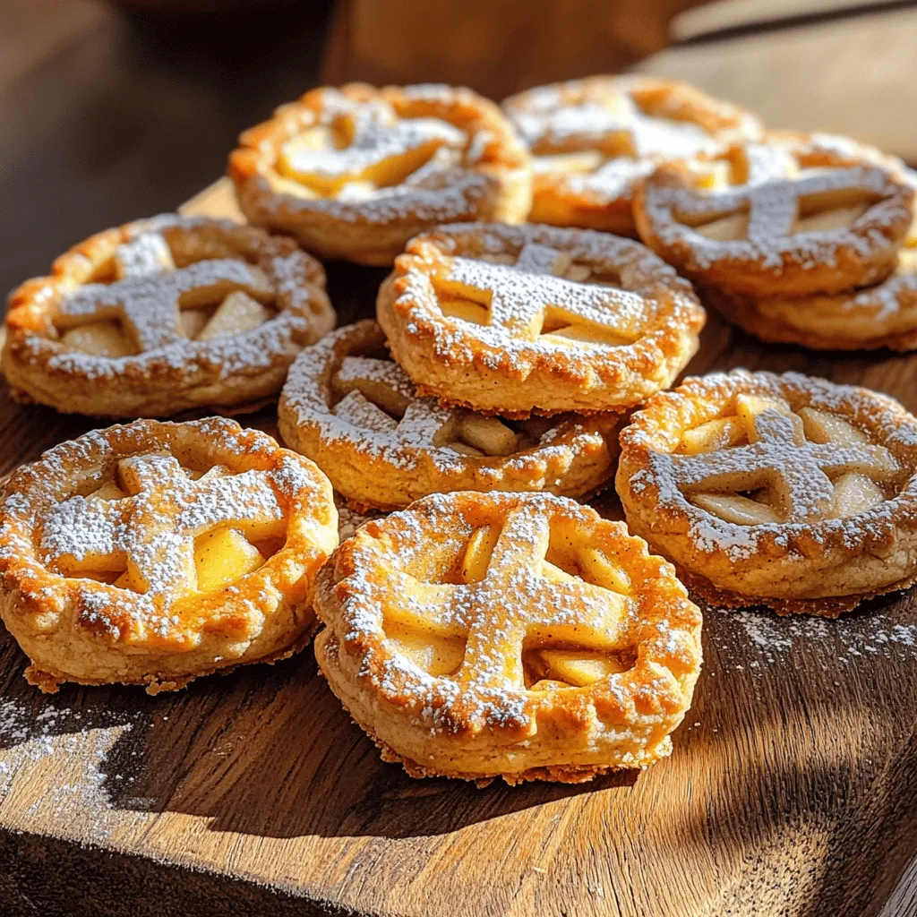 Für die perfekten Apfel-Pie-Kekse benötigst du die folgenden Zutaten: - 2 Tassen Allzweckmehl - 1/2 Tasse weißen Zucker - 1/2 Teelöffel Salz - 1 Teelöffel Backpulver - 1 Teelöffel gemahlener Zimt - 1/2 Tasse ungesalzene Butter, kalt und gewürfelt - 1 großes Ei - 1 Teelöffel Vanilleextrakt - 2 Tassen geschälte und gewürfelte Äpfel (z.B. Granny Smith) - 1/4 Tasse brauner Zucker - 1 Esslöffel Zitronensaft - 1/2 Teelöffel gemahlene Muskatnuss - 1 Eiwasch (1 Ei, verquirlt mit 1 Esslöffel Wasser) - Puderzucker zum Bestäuben (optional) Um die besten Äpfel auszuwählen, suche nach festen, knackigen Früchten. Granny Smith sind perfekt, da sie süß-sauer sind. Du kannst auch andere Sorten wie Honeycrisp oder Fuji verwenden, aber achte darauf, dass sie frisch sind. Lagere die Zutaten vor der Verwendung kühl. Halte die Butter im Kühlschrank, damit sie kalt bleibt. Die Äpfel sollten auch an einem kühlen Ort aufbewahrt werden, um ihre Frische zu bewahren. Wenn du die Äpfel schälst und würfelst, mache das kurz vor der Verwendung, damit sie nicht braun werden. Für das vollständige Rezept, schau dir den Abschnitt "Full Recipe" an. - Vermengen der trockenen Zutaten: Beginne mit einer großen Rührschüssel. Gib das Mehl, den weißen Zucker, das Salz, das Backpulver und den Zimt hinein. Mische alles gut. Diese Basis sorgt für den perfekten Teig. - Einarbeiten der Butter: Füge die kalte, gewürfelte Butter hinzu. Mische sie mit den Händen oder einem Teigmischer. Ziel ist es, eine krümelige Konsistenz zu erreichen. Achte darauf, nicht zu lange zu arbeiten. - Mischen der Äpfel mit Zucker und Gewürzen: Nimm eine mittlere Schüssel. Gib die gewürfelten Äpfel, den braunen Zucker, den Zitronensaft und die Muskatnuss hinein. Rühre alles gut um, bis die Äpfel gleichmäßig bedeckt sind. - Tipps zum Ziehenlassen der Füllung: Lass die Füllung etwa 10 Minuten stehen. Diese Zeit hilft den Aromen, sich zu verbinden. Dies gibt deiner Füllung mehr Geschmack. - Ausstechen und Füllen der Teigkreise: Rolle den gekühlten Teig auf einer bemehlten Fläche aus. Steche mit einem Ausstecher Kreise aus. Lege einen Esslöffel der Apfelfüllung in die Mitte jedes Kreises. - Richtiges Backen und Abkühlen: Drücke die Ränder gut zusammen. Lege die Kekse auf ein Backblech und bestreiche sie mit Eiwasch. Backe sie 18 bis 20 Minuten bei 190°C. Lass sie danach auf einem Gitter abkühlen. Für das vollständige Rezept schau dir den Abschnitt „Full Recipe“ an. Um den Teig gut hinzubekommen, ist es wichtig, die richtige Konsistenz zu erreichen. Der Teig sollte weich, aber nicht klebrig sein. Wenn der Teig zu trocken wirkt, füge einen Esslöffel kaltes Wasser hinzu. Achte darauf, nicht zu lange zu mischen. Übermischen kann den Teig hart machen. Mische gerade so viel, bis alles zusammenkommt. Für den besten Geschmack verwende verschiedene Apfelsorten. Granny Smith sind sauer und knackig. Fuji oder Honeycrisp geben eine süße Note. Du kannst auch andere Gewürze hinzufügen, um den Geschmack zu verbessern. Eine Prise Ingwer oder Muskatnuss bringt zusätzliche Tiefe in die Füllung. Experimentiere mit verschiedenen Kombinationen für dein perfektes Geschmackserlebnis. Die Präsentation macht viel aus. Bestäube die Kekse mit Puderzucker für einen hübschen Look. Du kannst auch eine Glasur aus Zuckerguss verwenden. Serviere die Kekse warm mit einer Kugel Vanilleeis. Das gibt einen schönen Kontrast zu den warmen, süßen Keksen. Wenn du die Kekse auf einem schönen Teller anrichtest, werden sie zum Highlight auf jedem Tisch. {{image_4}} Wenn du glutenfreie Kekse machen möchtest, gibt es tolle Mehlalternativen. Du kannst Reismehl oder Mandelmehl benutzen. Diese Mehle geben den Keksen einen besonderen Geschmack. Mische das glutenfreie Mehl mit etwas Xanthan, um die Struktur zu verbessern. So bleiben die Kekse schön zart und knusprig. Für eine vegane Variante kannst du einfach das Ei und die Butter ersetzen. Statt Ei kannst du Apfelmus oder eine Banane verwenden. Diese Zutaten halten den Teig feucht. Verwende vegane Butter oder Kokosöl als Ersatz für die Butter. Das gibt den Keksen ein leckeres Aroma. Wenn du gerne experimentierst, probiere andere Füllungen aus. Kirschen oder Beeren sind eine tolle Wahl. Mische die Früchte mit Zucker und etwas Zimt. Du kannst auch Nüsse für einen zusätzlichen Crunch hinzufügen. Lass deiner Kreativität freien Lauf und finde deine perfekte Füllung! Bewahre die Kekse in einem luftdichten Behälter auf. So bleiben sie frisch und weich. Stelle den Behälter an einen kühlen, trockenen Ort. Vermeide direkte Sonne oder Feuchtigkeit. Wenn du sie länger aufbewahren willst, lege ein Stück Brot dazu. Das hält die Kekse weich. Die Kekse bleiben bei richtiger Lagerung bis zu einer Woche frisch. Wenn du sie einfrierst, halten sie bis zu drei Monate. Achte darauf, sie gut in Frischhaltefolie einzuwickeln. Das verhindert das Gefrierbrand und erhält den Geschmack. Um die Kekse aufzuwärmen, lege sie für ein paar Minuten in den Ofen. Stelle ihn auf 150 °C ein. So werden die Kekse wieder warm und knusprig. Du kannst sie auch in der Mikrowelle erwärmen. Stelle die Zeit auf 10-15 Sekunden ein. So bleiben sie weich und lecker. Um die Kekse leicht aus dem Blech zu nehmen, lasse sie kurz abkühlen. Nach etwa fünf Minuten sind sie fest genug. Verwende einen großen Spatel. Schiebe ihn vorsichtig unter die Kekse. Achte darauf, dass du die Kekse nicht zerbrichst. Wenn die Kekse gut gebacken sind, bleiben sie nicht am Blech haften. Ja, du kannst die Kekse im Voraus machen. Bereite den Teig und die Füllung schon am Tag vorher vor. Bewahre den Teig im Kühlschrank auf. So bleibt er frisch. Du kannst die Kekse auch gefüllt und ungebacken aufbewahren. Lege sie einfach auf ein Backblech und decke sie ab. So bleiben sie einen Tag lang gut. Um die Kekse zu einfrieren, bereite sie wie gewohnt vor. Lasse sie nach dem Backen vollständig abkühlen. Lege die Kekse in einen luftdichten Behälter oder in einen Gefrierbeutel. Achte darauf, dass sie nicht übereinander liegen. Sie halten sich bis zu drei Monate im Gefrierfach. Wenn du sie essen möchtest, lasse sie einfach bei Raumtemperatur auftauen. Das vollständige Rezept für perfekte Apfel-Pie-Kekse findest du im Abschnitt mit dem vollständigen Rezept. Dort stehen alle Schritte genau erklärt. So kannst du diese leckeren Kekse ganz einfach nachbacken. Die perfekten Apfel-Pie-Kekse sind ein Genuss. Wir haben die besten Zutaten aufgelistet und Tipps zur Auswahl gegeben. Schritt für Schritt hast du gelernt, wie du den Teig und die Füllung machst. Du kennst nun Tricks für die Konsistenz und den Geschmack. Zudem hast du Variationen wie glutenfreie und vegane Versionen entdeckt. Schließlich weißt du, wie du die Kekse richtig lagerst und aufwärmst. Diese Kekse sind eine tolle Ergänzung für jeden Anlass. Lass sie dir schmecken!