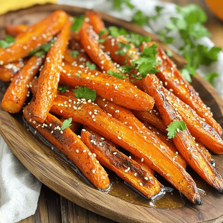 Für dieses leckere Gericht brauchen Sie: - 450 g Karotten, geschält und in Sticks geschnitten - 2 Esslöffel Olivenöl - 2 Esslöffel Honig Diese Zutaten sind einfach zu finden und machen die Karotten süß und saftig. Karotten sind reich an Vitaminen und Ballaststoffen. Sie sind perfekt für eine gesunde Beilage. Für den besonderen Kick fügen wir folgende Gewürze hinzu: - 1 Teelöffel gemahlener Zimt - 1/2 Teelöffel Cayennepfeffer (nach Wunsch anpassen) - Salz und Pfeffer nach Geschmack Zimt bringt Wärme und Tiefe, während Cayennepfeffer eine angenehme Schärfe hinzufügt. Sie können die Schärfe nach Ihrem Geschmack anpassen. Diese Gewürze machen die Karotten spannend und aromatisch. Für das perfekte Finish nutzen wir: - 1 Esslöffel Sesamsamen - Frische Petersilie, gehackt zum Garnieren Sesamsamen geben einen schönen Crunch und Petersilie sorgt für einen frischen Farbklecks. Diese Garnierungen machen das Gericht nicht nur lecker, sondern auch hübsch. Wenn Sie mehr über die Zubereitung erfahren wollen, schauen Sie sich die Full Recipe an. Zuerst schälen Sie 450 g Karotten. Schneiden Sie sie in Sticks. Nehmen Sie eine große Schüssel. Geben Sie die Karotten hinein. Fügen Sie 2 Esslöffel Olivenöl und 2 Esslöffel Honig hinzu. Dann streuen Sie 1 Teelöffel gemahlenen Zimt und 1/2 Teelöffel Cayennepfeffer darüber. Salzen und pfeffern Sie die Mischung nach Geschmack. Vermengen Sie alles gut, bis die Karotten gleichmäßig überzogen sind. Heizen Sie Ihren Ofen auf 220°C vor. Verteilen Sie die Karotten gleichmäßig auf einem Backblech, das mit Backpapier ausgelegt ist. Rösten Sie die Karotten für 25 bis 30 Minuten. Nach der Hälfte der Zeit sollten Sie die Karotten wenden. So garen sie gleichmäßiger und karamellisieren besser an den Rändern. Nutzen Sie eine große Zange oder einen Spatel. Drehen Sie die Karotten vorsichtig um, damit sie nicht zerbrechen. Achten Sie darauf, dass sie gut verteilt bleiben. So können sie schön bräunen und die Aromen entfalten. In den letzten 5 Minuten streuen Sie 1 Esslöffel Sesamsamen über die Karotten. Dies verleiht ihnen einen tollen Crunch. Nach dem Röstvorgang nehmen Sie die Karotten aus dem Ofen und lassen sie leicht abkühlen. Garnieren Sie sie mit frischer, gehackter Petersilie vor dem Servieren. Für die vollständige Anleitung und alle Schritte schauen Sie sich das [Full Recipe] an. Um die besten gerösteten Karotten zu machen, achte auf die Karottenqualität. Frische, knackige Karotten schmecken am besten. Schneide sie gleichmäßig, damit sie gleichmäßig garen. Ein paar Minuten länger oder kürzer können den Unterschied machen. Wende die Karotten während des Röstens. So werden sie schön braun und karamellisiert. Die Balance von Süße und Schärfe macht das Gericht besonders. Du kannst die Menge an Honig nach deinem Geschmack anpassen. Wenn du es schärfer magst, füge mehr Cayennepfeffer hinzu. Probiere verschiedene Kombinationen aus, um deine perfekte Mischung zu finden. Ein kleiner Spritzer Zitronensaft kann auch helfen, die Aromen zu verstärken. Für dieses Rezept benötigst du nur wenige Geräte. Ein gutes Schneidebrett und ein scharfes Messer sind wichtig. Eine große Schüssel hilft beim Mischen der Zutaten. Ein Backblech mit Backpapier verhindert das Anhaften. Und ein guter Ofen ist der Schlüssel für gleichmäßiges Rösten. Wenn du diese Geräte hast, bist du bereit, die köstlichen Süß-pikanten gerösteten Karotten zuzubereiten. Für das gesamte Rezept kannst du die vollständige Anleitung hier finden: [Full Recipe]. {{image_4}} Es gibt viele tolle Möglichkeiten, die Aromen der Süß-pikanten gerösteten Karotten zu verändern. Zum Beispiel, probiere Kreuzkümmel für einen erdigen Geschmack. Du kannst auch Paprika hinzufügen, um eine rauchige Note zu erzielen. Ein Hauch von Muskatnuss bringt eine warme Tiefe in das Gericht. Experimentiere mit deinen Lieblingsgewürzen. Das macht das Rezept spannend und neu. Die Süß-pikanten gerösteten Karotten sind von Natur aus vegetarisch. Wenn du eine vegane Version möchtest, ersetze den Honig durch Ahornsirup oder Agavendicksaft. Diese Alternativen bieten die gleiche Süße, ohne tierische Produkte zu verwenden. So kannst du das Gericht anpassen, ohne den Geschmack zu verlieren. Um das Gericht noch nahrhafter zu machen, füge Nüsse oder Trockenfrüchte hinzu. Walnüsse oder Mandeln geben einen knusprigen Biss. Du kannst auch getrocknete Cranberries oder Aprikosen hinzufügen, um eine süße Note zu integrieren. Diese Zutaten bringen extra Textur und Geschmack. Sie machen die Karotten zu einer bunten und köstlichen Beilage. Für das vollständige Rezept, sieh dir die [Full Recipe] an. Nach dem Genuss der Süß-pikanten gerösteten Karotten bleiben manchmal Reste übrig. Um diese frisch zu halten, lege die abgekühlten Karotten in einen luftdichten Behälter. Achte darauf, die Karotten nicht heiß in den Behälter zu legen, um Kondenswasser zu vermeiden. So bleiben sie knusprig und lecker. Wenn du die Karotten wieder aufwärmen möchtest, nutze den Ofen. Heize ihn auf 180°C vor. Lege die Karotten auf ein Backblech und röste sie für etwa 10 Minuten. So werden sie wieder warm und erhalten ihren tollen Geschmack. Du kannst auch eine Pfanne verwenden. Erwärme die Karotten bei mittlerer Hitze, bis sie durch sind. Zubereitete Karotten bleiben im Kühlschrank bis zu vier Tage frisch. Achte darauf, sie gut zu verpacken, damit sie nicht austrocknen. Wenn du die Karotten länger aufbewahren möchtest, kannst du sie einfrieren. In einem gefrierfesten Beutel halten sie bis zu drei Monate. So hast du immer einen gesunden Snack griffbereit. Die Karotten sollten 25 bis 30 Minuten im Ofen rösten. Halten Sie sie bei 220°C. Die Zeit variiert je nach Ofen. Wenden Sie die Karotten nach 15 Minuten. So garen sie gleichmäßig. Sie sind perfekt, wenn sie zart und leicht karamellisiert sind. Ja, Sie können die Karotten im Voraus zubereiten. Schneiden Sie die Karotten und marinieren Sie sie. Lagern Sie die Mischung in einem luftdichten Behälter. Sie können sie bis zu zwei Tage im Kühlschrank aufbewahren. Rösten Sie sie einfach, wenn Sie bereit sind, zu servieren. Süß-pikante geröstete Karotten passen gut zu vielen Beilagen. Hier sind einige Optionen: - Gegrilltes Hähnchen oder Fisch - Quinoa oder Reis - Frischer Salat mit Zitrus-Dressing - Geröstete Süßkartoffeln Diese Kombinationen bringen die Aromen der Karotten gut zur Geltung. Sie können die Karotten auch als Teil eines Buffets servieren. Süß-pikante geröstete Karotten sind ein einfaches und leckeres Gericht. Wir haben die Hauptzutaten, Gewürze und Beilagen besprochen. Außerdem gab es eine klare Schritt-für-Schritt-Anleitung für den Röstprozess. Wichtige Tipps helfen dir, das beste Ergebnis zu erzielen. Du kannst die Karotten auch mit verschiedenen Gewürzen variieren und anpassen. Beachte die Lagerungshinweise, um Reste gut aufzubewahren. Probiere es aus und genieße diesen gesunden Snack oder Beilage!