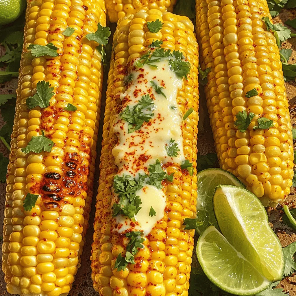 - Ungesalzene Butter - Frischer Limettensaft - Gewürze für den Geschmack - Garnierungen Um Chili Lime Corn on the Cob zuzubereiten, benötigen Sie einige einfache Zutaten. Ungesalzene Butter bringt einen reichen Geschmack. Frischer Limettensaft sorgt für einen spritzigen Kick. Dann gibt es die Gewürze, die alles zusammenbringen. Chilipulver, geräuchertes Paprikapulver und Knoblauchpulver geben dem Mais Charakter. Für die Garnierung verwenden Sie frischen Koriander. Dies gibt dem Gericht eine schöne Farbe und zusätzlichen Geschmack. Limettenspalten sind perfekt, um beim Servieren mehr Frische hinzuzufügen. Diese Zutaten machen Ihr Grillvergnügen einfach und lecker. Die gesamte Liste der benötigten Zutaten finden Sie in der [Full Recipe]. Heize deinen Grill auf mittelhohe Temperatur vor. Das sorgt für gleichmäßige Hitze. Schäle dann die Maiskolben. Entferne die Schalen und die Seidenfäden. Achte darauf, dass alles gründlich sauber ist. So bleibt der Geschmack frisch. Mische in einer kleinen Schüssel die geschmolzene Butter mit dem Limettensaft. Füge das Chilipulver, geräuchertes Paprikapulver und Knoblauchpulver hinzu. Streue etwas Salz in die Mischung. Rühre gut, bis alles gut vermischt ist. Diese Mischung gibt dem Mais einen tollen Geschmack. Bestreiche jeden Maiskolben großzügig mit der Buttermischung. Achte darauf, dass er gleichmäßig bedeckt ist. Lege die Kolben nun direkt auf den Grill. Gare sie etwa 10-12 Minuten. Wende die Kolben regelmäßig, damit sie gleichmäßig bräunen. Sie sind fertig, wenn sie zart sind und Grillspuren zeigen. Jetzt sind die Maiskolben bereit. Wenn du magst, kannst du sie mit extra Chilipulver und frisch gehacktem Koriander bestreuen. Serviere sie mit Limettenspalten für mehr Geschmack. Für das vollständige Rezept, schau dir [Full Recipe] an. - Temperaturkontrolle: Die richtige Temperatur ist wichtig. Heizen Sie den Grill auf mittelhohe Hitze vor. So wird der Mais gleichmäßig gegart. Wenn der Grill zu heiß ist, verbrennt der Mais außen und bleibt innen hart. Ein gut gegrillter Kolben hat goldene Grillstreifen. - Wenden zur optimalen Röstung: Wenden Sie die Maiskolben alle paar Minuten. So bräunen sie gleichmäßig. Dies sorgt für eine schöne Röstaroma. Überprüfen Sie die Konsistenz. Der Mais sollte zart, aber nicht matschig sein. - Anwendung von zusätzlichen Gewürzen: Experimentieren Sie mit Gewürzen. Fügen Sie mehr Chilipulver oder Cayennepfeffer hinzu, wenn Sie es schärfer mögen. Paprikapulver bringt eine rauchige Note. Sie können auch etwas Limettenschale reiben, um mehr Frische zu erzielen. - Verwendung frischer Kräuter: Verwenden Sie frische Kräuter für mehr Geschmack. Koriander passt perfekt zu Limette und Chili. Frischer Schnittlauch oder Petersilie sind auch tolle Optionen. Streuen Sie die Kräuter direkt vor dem Servieren über die Kolben. So bleibt der Geschmack frisch und lebendig. Für das vollständige Rezept schauen Sie sich die [Full Recipe] an. {{image_4}} Eine scharfe Salsa ist eine tolle Ergänzung zu Chili Lime Corn on the Cob. Die frische Salsa bringt eine neue Textur und einen zusätzlichen Geschmack. Du kannst sie einfach selbst machen. Mische frisch gewürfelte Tomaten, Zwiebeln, Koriander und etwas Limettensaft. Das ergibt eine köstliche Mischung, die perfekt zum gegrillten Mais passt. Eine andere Variante ist die Verwendung von verschiedenen Käsesorten. Feta oder Cotija sind sehr beliebt. Streue etwas zerbröckelten Käse über den heißen Mais. Der Käse schmilzt leicht und sorgt für einen cremigen, salzigen Geschmack. Diese Kombination hebt den Mais auf das nächste Level. Wenn du eine vegane Option suchst, nutze pflanzliche Butter. Es gibt viele gute Marken, die du verwenden kannst. Mische sie mit den gleichen Gewürzen wie in unserem Rezept. Das Ergebnis schmeckt ebenso köstlich. Du kannst den Mais auch im Ofen oder auf dem Herd zubereiten. Wickele die geschälten Kolben in Alufolie mit der Gewürzmischung. Backe sie dann im Ofen bei 200 Grad für etwa 20–25 Minuten. Diese Methode ist einfach und ergibt zarten, geschmackvollen Mais. Für mehr Details, schau dir das [Full Recipe] an. Wenn Sie gegrillte Maiskolben übrig haben, lagern Sie sie richtig. Lassen Sie die Kolben zuerst auf Raumtemperatur abkühlen. Wickeln Sie sie dann in Frischhaltefolie oder legen Sie sie in einen luftdichten Behälter. So bleibt der Geschmack frisch. Sie können die Kolben auch in einem Behälter mit einer kleinen Menge Wasser aufbewahren. Dies hilft, die Feuchtigkeit zu bewahren. Um die Reste aufzuwärmen, gibt es zwei einfache Methoden. Sie können die Kolben in der Mikrowelle erwärmen. Legen Sie sie auf einen Teller und decken Sie sie mit einem feuchten Papiertuch ab. Erwärmen Sie sie für 1-2 Minuten. Achten Sie darauf, dass sie nicht zu trocken werden. Die zweite Methode ist das Grillen. Wickeln Sie die Kolben in Alufolie und legen Sie sie auf den Grill für 5-7 Minuten. Dies gibt ihnen einen tollen Grillgeschmack. Um die beste Qualität zu gewährleisten, essen Sie die Reste innerhalb von 3-5 Tagen. Lagern Sie sie im Kühlschrank. Achten Sie auf Anzeichen von Verderb. Wenn der Mais einen unangenehmen Geruch hat oder die Farbe sich verändert, essen Sie ihn nicht. Auch eine schleimige Textur ist ein Zeichen dafür, dass der Mais nicht mehr gut ist. Halten Sie Ihre Reste frisch und genießen Sie die köstlichen Aromen noch länger! Die optimale Grillzeit für die Maiskolben beträgt etwa 10 bis 12 Minuten. Während dieser Zeit wende ich die Kolben regelmäßig. So garen sie gleichmäßig und bekommen schöne Grillstreifen. Achte darauf, dass der Mais zart ist, aber nicht zu weich. Wenn du keine Limette hast, kannst du Zitronensaft nutzen. Zitronen geben einen ähnlichen, frischen Geschmack. Du kannst auch Essig verwenden. Apfelessig oder Balsamico sind gute Alternativen, aber sie verändern den Geschmack leicht. Experimentiere mit diesen Optionen, um deine eigene Note zu finden. Du kannst die Gewürze nach deinem Geschmack anpassen. Füge mehr Chilipulver hinzu, wenn du es schärfer magst. Oder probiere geräucherten Käse für extra Geschmack. Eine andere Idee ist, frische Kräuter wie Petersilie oder Basilikum zu verwenden. So wird dein Gericht noch frischer und bunter. Besuche die [Full Recipe] für mehr Tipps! Das Grillen von Maiskolben ist einfach und macht Spaß. Wir haben die besten Zutaten und die richtige Technik besprochen. Achte auf die richtigen Gewürze und die Grillzeit für hervorragenden Geschmack. Viele Variationen wie scharfe Salsa und vegane Alternativen bieten Möglichkeiten für jeden. Reste lassen sich gut aufbewahren und wieder aufwärmen. Experimentiere mit diesen Tipps. So machst du den perfekten Maiskolben!