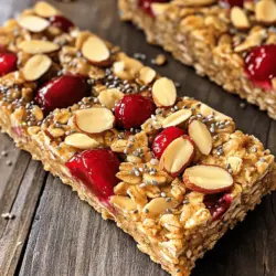 Um die Kirsche-Mandel-Granola-Riegel zuzubereiten, benötigen Sie: - 2 Tassen Haferflocken - 1 Tasse Mandelbutter - 1/2 Tasse Honig oder Ahornsirup - 1 Tasse getrocknete Kirschen, grob gehackt - 1/2 Tasse gehobelte Mandeln - 1/4 Tasse Chiasamen - 1/2 Teelöffel Zimt - 1/4 Teelöffel Salz - 1 Teelöffel Vanilleextrakt Diese Zutaten sind einfach zu finden und bieten viele Nährstoffe. - Haferflocken: Gute Quelle für Ballaststoffe. Sie fördern die Verdauung. - Mandelbutter: Reich an gesunden Fetten und Proteinen. Sie helfen, den Hunger zu stillen. - Honig oder Ahornsirup: Natürliche Süßungsmittel. Sie bieten Energie. - Getrocknete Kirschen: Voller Antioxidantien. Sie unterstützen das Immunsystem. - Gehobelte Mandeln: Versorgen mit Vitaminen und Mineralstoffen. Sie stärken die Knochen. - Chiasamen: Hoher Ballaststoffgehalt. Sie helfen, den Blutzucker zu regulieren. - Zimt: Gibt Geschmack und hat entzündungshemmende Eigenschaften. - Salz: Verbessert den Geschmack und hilft bei der Regulierung des Blutdrucks. - Vanilleextrakt: Fügt ein schönes Aroma hinzu. Das macht die Riegel nahrhaft und lecker. Wenn Sie einige Zutaten nicht haben oder nicht mögen, gibt es Alternativen: - Mandelbutter: Verwenden Sie Erdnussbutter oder Cashewbutter. - Honig: Verwenden Sie Agavendicksaft oder anderen Sirup. - Getrocknete Kirschen: Auch andere Trockenfrüchte wie Cranberries oder Rosinen sind möglich. - Chiasamen: Leinsamen sind eine gute Alternative. - Haferflocken: Glutenfreie Haferflocken für eine glutenfreie Option. Diese Alternativen helfen, den Geschmack und die Textur anzupassen. Beginnen Sie mit der Vorbereitung. Heizen Sie Ihren Ofen auf 175°C vor. Nehmen Sie eine 20x20 cm Backform. Legen Sie die Form mit Backpapier aus. Lassen Sie das Papier über die Ränder hinausragen. So können Sie die Riegel später leicht herausheben. In einer großen Schüssel kombinieren Sie die Haferflocken, gehobelten Mandeln, Chiasamen, Zimt und Salz. Rühren Sie gut um. Dies sorgt dafür, dass sich die trockenen Zutaten gleichmäßig verteilen. Erwärmen Sie in einem kleinen Topf die Mandelbutter und den Honig bei niedriger Hitze. Rühren Sie, bis eine glatte Mischung entsteht. Nehmen Sie den Topf vom Herd. Fügen Sie den Vanilleextrakt hinzu und rühren Sie erneut. Gießen Sie die warme Mischung über die trockenen Zutaten. Mischen Sie alles gut, bis die trockenen Zutaten vollständig bedeckt sind. Fügen Sie dann die gehackten Kirschen hinzu. Rühren Sie erneut, bis alles gut verteilt ist. Übertragen Sie die Mischung in die vorbereitete Backform. Drücken Sie sie mit einem Spatel oder Ihren Händen fest. Stellen Sie sicher, dass die Schicht gleichmäßig ist. Backen Sie die Riegel 20 bis 25 Minuten, bis die Ränder goldbraun werden. Nehmen Sie die Form aus dem Ofen. Lassen Sie die Riegel etwa 10 Minuten in der Form abkühlen. Heben Sie die Riegel mit Hilfe des überstehenden Backpapiers heraus. Lassen Sie sie vollständig auf einem Kuchengitter abkühlen. Sobald sie abgekühlt sind, schneiden Sie sie in Streifen oder Quadrate. Diese Kirsche-Mandel-Granola-Riegel sind nun bereit zum Genießen! Ein häufiger Fehler ist, die Mischung nicht gut zu drücken. Wenn du die Mischung nicht fest drückst, zerbricht sie leicht. Achte darauf, dass die Mischung gleichmäßig in der Form verteilt ist. Ein weiterer Fehler ist, die Riegel zu lange zu backen. Das kann sie trocken machen. Überwache die Riegel gut, damit sie goldbraun sind, aber nicht zu dunkel. Für eine knusprige Textur, röste die Haferflocken leicht in der Pfanne. Das bringt den Geschmack hervor und macht die Riegel knuspriger. Du kannst auch mehr Chiasamen hinzufügen. Diese sorgen für eine angenehme Konsistenz und binden die Mischung gut. Wenn du es lieber weich magst, backe die Riegel weniger lange. So bleiben sie saftiger. Um die Riegel frisch zu halten, lagere sie in einem luftdichten Behälter. Dies schützt vor Feuchtigkeit und hält sie knusprig. Du kannst die Riegel auch einzeln in Backpapier wickeln. So hast du einen praktischen Snack für unterwegs. Im Kühlschrank bleiben sie länger frisch. Wenn du viele Riegel machst, friere sie ein. So hast du immer einen gesunden Snack bereit. {{image_4}} Für mehr Geschmack können Sie verschiedene Zutaten hinzufügen. Probieren Sie zum Beispiel Kokosraspeln oder Schokoladenstückchen. Diese geben den Riegeln eine neue Dimension. Sie können auch verschiedene Nüsse verwenden. Walnüsse oder Haselnüsse passen gut zu Kirschen und Mandeln. Wenn Sie einen Crunch mögen, fügen Sie Reis-Crispies hinzu. Diese kleinen Stücke machen die Riegel knackiger. Um vegane Riegel zu machen, nutzen Sie Agavendicksaft anstelle von Honig. Er schmeckt süß und passt gut zu den anderen Aromen. Für glutenfreie Riegel wählen Sie zertifizierte glutenfreie Haferflocken. Viele Marken bieten diese an. Achten Sie beim Kauf immer auf das Etikett. So können Sie sicher sein, dass keine Gluten enthalten sind. Die Kombination von Kirsche und Mandel ist lecker, aber viele andere Geschmäcker passen auch gut. Probieren Sie Apfel-Cinnamon für einen herbstlichen Geschmack. Oder verwenden Sie Bananen und Erdnüsse für eine tropische Note. Beeren wie Himbeeren oder Heidelbeeren sind ebenfalls eine tolle Idee. Sie geben eine frische Süße und Farbe. Egal, welche Variationen Sie wählen, die Riegel bleiben nahrhaft und einfach zuzubereiten. Entdecken Sie die vielen Möglichkeiten und finden Sie Ihre Lieblingskombination. Für das vollständige Rezept schauen Sie sich die Anleitung an. Um die Frische Ihrer Kirsche-Mandel-Granola-Riegel zu bewahren, lagern Sie sie in einem luftdichten Behälter. Ein kühler, trockener Ort ist ideal. Vermeiden Sie direkte Sonneneinstrahlung und Feuchtigkeit. Diese Bedingungen helfen, die Riegel länger frisch und knusprig zu halten. Die Granola-Riegel sind bei richtiger Lagerung bis zu zwei Wochen haltbar. Nach dieser Zeit können sie an Geschmack und Textur verlieren. Um die beste Qualität zu genießen, essen Sie die Riegel so schnell wie möglich. Wenn Sie mehr zubereiten, können Sie die Riegel auch länger aufbewahren, wenn Sie sie richtig einfrieren. Wenn Sie die Riegel länger aufbewahren möchten, frieren Sie sie ein. Wickeln Sie jeden Riegel in Frischhaltefolie und legen Sie sie in einen gefrierfesten Beutel. So bleiben sie bis zu drei Monate frisch. Zum Auftauen lassen Sie die Riegel einfach bei Raumtemperatur stehen. Alternativ können Sie sie auch über Nacht im Kühlschrank auftauen. So genießen Sie jederzeit einen leckeren Snack! Sie können die Granola-Riegel bis zu zwei Wochen in einem luftdichten Behälter aufbewahren. Lagern Sie sie an einem kühlen und trockenen Ort. Das hilft, ihre Frische und den Geschmack zu erhalten. Wenn Sie die Riegel länger aufbewahren möchten, können Sie sie einfrieren. In einem Gefrierbeutel halten sie bis zu drei Monate. So haben Sie immer einen leckeren Snack zur Hand. Ja, diese Riegel sind gesund. Sie enthalten Haferflocken, die reich an Ballaststoffen sind. Mandeln und Mandelbutter bieten gesunde Fette und Eiweiß. Die Kirschen bringen natürliche Süße und Vitamine mit. Chiasamen fügen Omega-3-Fettsäuren hinzu. Diese Mischung unterstützt die Energie und macht lange satt. Genießen Sie die Riegel als Snack oder Frühstück. Absolut! Sie können die Riegel leicht anpassen. Fügen Sie andere Trockenfrüchte wie Cranberries oder Aprikosen hinzu. Wechseln Sie die Nüsse zu Walnüssen oder Haselnüssen. Wenn Sie eine andere Süße mögen, probieren Sie Agavendicksaft oder Kokosblütenzucker. Auch Gewürze wie Muskatnuss oder Ingwer können den Geschmack verändern. Seien Sie kreativ und finden Sie Ihre perfekte Mischung! In diesem Blogbeitrag habe ich dir gezeigt, wie du leckere Granola-Riegel zubereitest. Wir haben die Zutaten und ihre Nährwerte betrachtet, sowie Alternativen für spezielle Zutaten besprochen. Ich habe dir eine einfache Schritt-für-Schritt-Anleitung gegeben und nützliche Tipps gegeben, um typische Fehler zu vermeiden. Mach dich bereit, kreativ zu sein! Experimentiere mit Variationen und halte die Riegel frisch. So hast du immer gesunde Snacks zur Hand. Viel Spaß beim Ausprobieren!